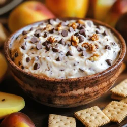 - 1 cup all-purpose flour (heat-treated for safety) - 1/2 cup brown sugar, packed - 1/4 cup granulated sugar - 1/2 cup unsalted butter, softened - 1 teaspoon vanilla extract - 2 tablespoons milk (or dairy-free alternative) - 1/2 cup mini chocolate chips - 1/2 cup chopped nuts (walnuts or pecans) - A pinch of salt To make a great Chocolate Chip Cookie Dough Dip, you need simple ingredients. Each one plays a key role in creating the perfect taste and texture. First, heat-treat the flour for safety. This step removes any harmful bacteria. You can do this by baking the flour at 350°F for about five minutes. Next, the brown sugar adds moisture and a deep flavor. The granulated sugar gives a nice sweetness. Together, they make the dip taste like real cookie dough. Butter is crucial. It keeps the dip creamy and smooth. Make sure it's softened. This makes it easy to mix. Vanilla extract adds a warm, sweet note. Milk helps to blend everything together. You can use dairy-free milk if you prefer. Mini chocolate chips provide that classic cookie flavor. They melt slightly but keep their shape. Chopped nuts add crunch. You can use walnuts or pecans, depending on your taste. Lastly, a pinch of salt balances the sweetness. It brings out all the flavors. With these ingredients ready, you can create a fun and tasty dip. Refer to the [Full Recipe] for detailed steps and enjoy a delicious treat! 1. Start by creaming together the softened butter, brown sugar, and granulated sugar. Use an electric mixer for a light and fluffy mix. This step is key for a smooth dip. 2. Next, mix in the vanilla extract and milk. This adds flavor and creaminess to the dip. 3. Gradually sift in the heat-treated flour and salt. Mixing on low speed helps combine everything without making a mess. 1. Now, it’s time to fold in the mini chocolate chips and chopped nuts. Use a spatula to ensure they spread evenly throughout the dip. 2. Transfer the mixture to a bowl. Cover it with plastic wrap and chill in the fridge for at least 30 minutes. Chilling helps the flavors meld better. 1. Serve the dip chilled. It pairs well with graham crackers, sliced fruits, or pretzel sticks. Each option adds a nice crunch to the creamy dip. 2. Feel free to get creative! You can also use cookies or rice cakes for fun twists. Enjoy making this easy and fun snack! For the full recipe, check the details above. To make your dip just right, tweak the sweetness to match your taste. If you like things sweeter, add a touch more sugar. Also, chilling the dip helps the flavors blend better. Let it rest in the fridge for at least 30 minutes before serving. This wait makes a big difference! Using a hand mixer makes creaming the butter and sugars much easier. You want that light and fluffy texture. Don’t forget to heat-treat your flour for safety. Just spread it on a baking sheet and bake at 350°F (175°C) for five minutes. This step keeps your dip safe to eat. When it’s party time, get creative with how you serve your dip! You can use cute bowls or even mini jars. Serve it with graham crackers, sliced fruits, or pretzel sticks. Each bite will be a fun mix of flavors! For a twist, try adding toppings like whipped cream or more chocolate chips for an extra treat. For the full recipe, check out the details above! {{image_2}} You can make this dip even more fun by playing with flavors. Try adding different types of chocolate. Dark chocolate gives a rich taste, while white chocolate adds sweetness. You can also mix in some peanut butter chips for a nutty twist. Don't forget to switch up the nuts! Instead of walnuts or pecans, consider coconut flakes or crushed cookies. These add texture and extra flavor. If you want to make this dip gluten-free, you can use alternative flour like almond or oat flour. This way, everyone can enjoy it! For a vegan version, swap out the butter and milk with plant-based alternatives. Coconut oil works well for butter, and almond or oat milk is great for the milk. These changes keep the dip creamy and delicious while meeting dietary needs. For the full recipe, check out the [Full Recipe]. To keep your chocolate chip cookie dough dip fresh, store it in an airtight container. Make sure to cover the container tightly. You can keep it in the fridge for up to three days. If you notice it getting a bit dry, add a splash of milk to revive the creaminess. Yes, you can freeze chocolate chip cookie dough dip! Just place it in a freezer-safe container or bag. Be sure to seal it well to avoid freezer burn. When you're ready to enjoy it, take it out and let it thaw in the fridge overnight. This way, the dip will regain its smooth texture, making it perfect for dipping again. For the best taste, enjoy your dip within a week if stored in the fridge. While it can last longer, the flavors might fade. If you notice any odd smells or changes in texture, it's best to toss it. Always trust your senses; they are your best guide when enjoying this tasty treat! Chocolate chip cookie dough dip is a fun, creamy snack. It tastes just like cookie dough but is safe to eat. You can enjoy it with many dippers. Kids and adults love this treat. It’s rich and sweet, making it perfect for parties or movie nights. To make the dip less sweet, try these tips: - Use less brown sugar or granulated sugar. - Add a pinch of salt to balance the flavors. - Mix in plain Greek yogurt for a tangy touch. These steps help create a better balance. Yes, the dip is safe to eat raw. The key is using heat-treated flour. This process kills any harmful bacteria. You can buy heat-treated flour or make it at home. Just bake regular flour at a low temperature to make it safe. Always check the ingredients to ensure safety. You have many fun options to dip in this treat: - Graham crackers for a crunchy bite. - Sliced fruits like apples or bananas for a fresh taste. - Pretzel sticks for a sweet-salty combo. Feel free to get creative with your dippers! Yes, you can make this recipe in advance. Prepare the dip and chill it in the fridge. It’s best to let it sit for at least 30 minutes. This will help the flavors blend well. You can store it for up to three days in the fridge. Just cover it tightly with plastic wrap. Enjoy it fresh when you’re ready! For the full recipe, check out the section above. This blog post covered the fun of making Chocolate Chip Cookie Dough Dip. We went through the simple ingredients, the easy steps to prepare it, and tasty serving suggestions. I shared tips to enhance flavors and variations for all diets. Remember, you can chill the dip for better taste and store leftovers in the fridge or freezer. Making this treat can bring joy to any gathering. Enjoy creating this sweet dip, and don't hesitate to try new twists on the classic recipe!