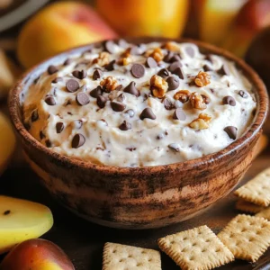 - 1 cup all-purpose flour (heat-treated for safety) - 1/2 cup brown sugar, packed - 1/4 cup granulated sugar - 1/2 cup unsalted butter, softened - 1 teaspoon vanilla extract - 2 tablespoons milk (or dairy-free alternative) - 1/2 cup mini chocolate chips - 1/2 cup chopped nuts (walnuts or pecans) - A pinch of salt To make a great Chocolate Chip Cookie Dough Dip, you need simple ingredients. Each one plays a key role in creating the perfect taste and texture. First, heat-treat the flour for safety. This step removes any harmful bacteria. You can do this by baking the flour at 350°F for about five minutes. Next, the brown sugar adds moisture and a deep flavor. The granulated sugar gives a nice sweetness. Together, they make the dip taste like real cookie dough. Butter is crucial. It keeps the dip creamy and smooth. Make sure it's softened. This makes it easy to mix. Vanilla extract adds a warm, sweet note. Milk helps to blend everything together. You can use dairy-free milk if you prefer. Mini chocolate chips provide that classic cookie flavor. They melt slightly but keep their shape. Chopped nuts add crunch. You can use walnuts or pecans, depending on your taste. Lastly, a pinch of salt balances the sweetness. It brings out all the flavors. With these ingredients ready, you can create a fun and tasty dip. Refer to the [Full Recipe] for detailed steps and enjoy a delicious treat! 1. Start by creaming together the softened butter, brown sugar, and granulated sugar. Use an electric mixer for a light and fluffy mix. This step is key for a smooth dip. 2. Next, mix in the vanilla extract and milk. This adds flavor and creaminess to the dip. 3. Gradually sift in the heat-treated flour and salt. Mixing on low speed helps combine everything without making a mess. 1. Now, it’s time to fold in the mini chocolate chips and chopped nuts. Use a spatula to ensure they spread evenly throughout the dip. 2. Transfer the mixture to a bowl. Cover it with plastic wrap and chill in the fridge for at least 30 minutes. Chilling helps the flavors meld better. 1. Serve the dip chilled. It pairs well with graham crackers, sliced fruits, or pretzel sticks. Each option adds a nice crunch to the creamy dip. 2. Feel free to get creative! You can also use cookies or rice cakes for fun twists. Enjoy making this easy and fun snack! For the full recipe, check the details above. To make your dip just right, tweak the sweetness to match your taste. If you like things sweeter, add a touch more sugar. Also, chilling the dip helps the flavors blend better. Let it rest in the fridge for at least 30 minutes before serving. This wait makes a big difference! Using a hand mixer makes creaming the butter and sugars much easier. You want that light and fluffy texture. Don’t forget to heat-treat your flour for safety. Just spread it on a baking sheet and bake at 350°F (175°C) for five minutes. This step keeps your dip safe to eat. When it’s party time, get creative with how you serve your dip! You can use cute bowls or even mini jars. Serve it with graham crackers, sliced fruits, or pretzel sticks. Each bite will be a fun mix of flavors! For a twist, try adding toppings like whipped cream or more chocolate chips for an extra treat. For the full recipe, check out the details above! {{image_2}} You can make this dip even more fun by playing with flavors. Try adding different types of chocolate. Dark chocolate gives a rich taste, while white chocolate adds sweetness. You can also mix in some peanut butter chips for a nutty twist. Don't forget to switch up the nuts! Instead of walnuts or pecans, consider coconut flakes or crushed cookies. These add texture and extra flavor. If you want to make this dip gluten-free, you can use alternative flour like almond or oat flour. This way, everyone can enjoy it! For a vegan version, swap out the butter and milk with plant-based alternatives. Coconut oil works well for butter, and almond or oat milk is great for the milk. These changes keep the dip creamy and delicious while meeting dietary needs. For the full recipe, check out the [Full Recipe]. To keep your chocolate chip cookie dough dip fresh, store it in an airtight container. Make sure to cover the container tightly. You can keep it in the fridge for up to three days. If you notice it getting a bit dry, add a splash of milk to revive the creaminess. Yes, you can freeze chocolate chip cookie dough dip! Just place it in a freezer-safe container or bag. Be sure to seal it well to avoid freezer burn. When you're ready to enjoy it, take it out and let it thaw in the fridge overnight. This way, the dip will regain its smooth texture, making it perfect for dipping again. For the best taste, enjoy your dip within a week if stored in the fridge. While it can last longer, the flavors might fade. If you notice any odd smells or changes in texture, it's best to toss it. Always trust your senses; they are your best guide when enjoying this tasty treat! Chocolate chip cookie dough dip is a fun, creamy snack. It tastes just like cookie dough but is safe to eat. You can enjoy it with many dippers. Kids and adults love this treat. It’s rich and sweet, making it perfect for parties or movie nights. To make the dip less sweet, try these tips: - Use less brown sugar or granulated sugar. - Add a pinch of salt to balance the flavors. - Mix in plain Greek yogurt for a tangy touch. These steps help create a better balance. Yes, the dip is safe to eat raw. The key is using heat-treated flour. This process kills any harmful bacteria. You can buy heat-treated flour or make it at home. Just bake regular flour at a low temperature to make it safe. Always check the ingredients to ensure safety. You have many fun options to dip in this treat: - Graham crackers for a crunchy bite. - Sliced fruits like apples or bananas for a fresh taste. - Pretzel sticks for a sweet-salty combo. Feel free to get creative with your dippers! Yes, you can make this recipe in advance. Prepare the dip and chill it in the fridge. It’s best to let it sit for at least 30 minutes. This will help the flavors blend well. You can store it for up to three days in the fridge. Just cover it tightly with plastic wrap. Enjoy it fresh when you’re ready! For the full recipe, check out the section above. This blog post covered the fun of making Chocolate Chip Cookie Dough Dip. We went through the simple ingredients, the easy steps to prepare it, and tasty serving suggestions. I shared tips to enhance flavors and variations for all diets. Remember, you can chill the dip for better taste and store leftovers in the fridge or freezer. Making this treat can bring joy to any gathering. Enjoy creating this sweet dip, and don't hesitate to try new twists on the classic recipe!