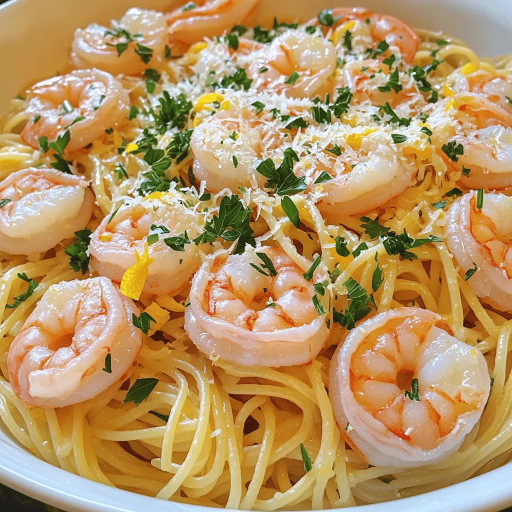 - 8 oz spaghetti or linguine - 1 lb large shrimp, peeled and deveined - 4 tablespoons olive oil - 4 cloves garlic, minced - Zest of 1 lemon - 1/4 cup fresh lemon juice - 1/2 teaspoon red pepper flakes (optional) - 1/4 cup fresh parsley, chopped - Grated Parmesan cheese, for serving (optional) - Salt and pepper - Tips for Adjusting Seasoning I love using fresh and simple ingredients in Lemon Garlic Shrimp Pasta. For the base, choose either spaghetti or linguine. Both work perfectly with the shrimp. I prefer large shrimp, as they soak up the flavors well. Olive oil is key for sautéing the garlic and shrimp. Use fresh garlic to add a fragrant taste. Lemon zest and juice give the dish its bright flavor. If you like a little heat, add red pepper flakes. Fresh parsley adds a pop of color and flavor. Season with salt and pepper to taste. Adjust the seasoning as you go. Start with a little, then add more if needed. You can find the full recipe [here]. Boiling Water & Cooking Time Fill a large pot with water and add a pinch of salt. Bring the water to a rolling boil. Once boiling, add 8 oz of spaghetti or linguine. Cook according to package instructions, usually about 8 to 10 minutes. You want the pasta to be al dente, which means it should have a slight bite. Reserving Pasta Water Before you drain the pasta, scoop out 1 cup of the pasta water. This water is starchy and helps to thicken the sauce later. After reserving the water, drain the pasta and set it aside. Preparing the Skillet In a large skillet, heat 2 tablespoons of olive oil over medium heat. Once the oil shimmers, add 4 cloves of minced garlic and, if you like a kick, 1/2 teaspoon of red pepper flakes. Sauté for about 1 minute. This helps to release the garlic's flavor without burning it. Cooking Time for Shrimp Now, increase the heat to medium-high. Add 1 lb of large shrimp that are peeled and deveined. Season the shrimp with salt and pepper. Cook for about 2 to 3 minutes. You’ll know they are done when they turn pink and opaque. Adding Pasta and Sauce Components Lower the heat to medium. Add the drained pasta to the skillet with the shrimp. Pour in the lemon zest and juice from 1 lemon, along with the remaining 2 tablespoons of olive oil. Toss everything together gently. Achieving Desired Sauce Consistency Now comes the fun part! Gradually add the reserved pasta water, about 1/4 to 1/2 cup, while tossing the pasta. This will help create a silky sauce. Keep tossing until you reach your desired sauce thickness. Adjust the taste if needed by adding more salt, pepper, or a splash of lemon juice. Enjoy this quick and flavorful meal! For the full recipe, check the section above. How to Know When Shrimp is Done Shrimp cooks fast. Look for a pink color and a firm texture. When shrimp curl into a "C" shape, they are ready. This usually takes about 2-3 minutes. If they turn white, they may be overcooked. Avoiding Overcooked Shrimp To avoid overcooked shrimp, use medium-high heat. Stir often, and don’t crowd the pan. If shrimp cook too long, they get tough. Always remove them from heat as soon as they look pink and opaque. Tips for Al Dente Pasta For al dente pasta, cook it for 1-2 minutes less than the package says. Start tasting it a minute or two before the time is up. It should be firm yet tender when you bite into it. Reheating Leftover Pasta To reheat leftover pasta, add a splash of water and cover it. Microwave it for about 1-2 minutes. Stir it halfway through to heat evenly. This keeps the pasta from drying out. Garnishing Ideas Garnish your dish with fresh parsley or lemon wedges. These add a bright touch. You can also sprinkle grated Parmesan on top for extra flavor. Pairing with Sides and Drinks Pair this dish with a crisp green salad or garlic bread. For drinks, try a chilled white wine or sparkling water with lemon. Both enhance the meal’s flavors. For a full recipe, explore the steps to create this delightful dish. {{image_2}} Gluten-Free Options If you want a gluten-free meal, use gluten-free pasta. Many brands offer great taste and texture. Rice noodles or zucchini noodles are also good choices. They soak up the sauce well and keep the dish light. Low-Carb Alternatives For a low-carb option, swap pasta for spiralized vegetables like zucchini or squash. These add crunch and flavor. You can also use shirataki noodles. They have few calories and carbs, making them a great choice for low-carb diets. Adding Vegetables Mix in fresh spinach or cherry tomatoes for added color and nutrition. Spinach wilts nicely and adds a mild taste. Cherry tomatoes burst with flavor when cooked. You can also try bell peppers or broccoli for a crunchy texture. Different Proteins If you want to switch things up, use chicken or tofu instead of shrimp. Cook the chicken until golden brown for a hearty meal. Tofu absorbs flavors well, making it a tasty plant-based option. Creamy Lemon Garlic Sauce For a creamy twist, add heavy cream or cream cheese to the sauce. Stir it in after cooking the shrimp. This makes the dish rich and smooth. You can also add a splash of white wine for depth. Adding Herbs or Spices Herbs like basil or dill can brighten the dish. Fresh or dried herbs work well. You can also add spices like paprika or cumin for a different kick. Adjust the amounts to suit your taste. For a full recipe, check out the [Full Recipe]. To keep your Lemon Garlic Shrimp Pasta fresh, use an airtight container. This helps prevent moisture loss and keeps the flavors intact. Place the pasta in the fridge within two hours of cooking. It stays tasty for about three days in the fridge. If you want to enjoy it later, ensure it cools completely before sealing it. If you want to store your pasta for longer, freezing is a great option. First, let the pasta cool completely. Then, portion it into freezer-safe bags or containers. Remove as much air as you can to prevent freezer burn. It can stay in the freezer for up to three months. To reheat frozen pasta, thaw it overnight in the fridge. Heat it in a skillet on low. Add a splash of olive oil or pasta water to help it warm evenly. Stir until heated through, and enjoy! To keep your pasta tasty, avoid freezing it with sauce for best results. Instead, freeze the pasta and sauce separately. This helps maintain the texture of both. When you reheat, mix them together for a fresh taste. For best flavor, add fresh herbs like parsley after reheating. This adds a burst of freshness that is key to a great meal. Always taste and adjust seasoning before serving. For the full recipe, check the earlier section. To make Lemon Garlic Shrimp Pasta, follow these simple steps: 1. Cook the Pasta: Boil salted water and cook your spaghetti or linguine until al dente. Save some pasta water before draining. 2. Sauté the Shrimp: Heat olive oil in a skillet. Add minced garlic and, if you like spice, red pepper flakes. Cook for one minute. 3. Add Shrimp: Increase heat and add shrimp. Season with salt and pepper. Cook for 2-3 minutes until shrimp are pink. 4. Combine Ingredients: Lower the heat. Mix in the cooked pasta with the shrimp. Add lemon zest, lemon juice, and more olive oil. Stir in reserved pasta water until the sauce is just right. 5. Finish and Serve: Remove from heat. Mix in fresh parsley. Taste and add more seasoning if needed. Serve hot, topped with Parmesan cheese if you want. This recipe is quick and gives you a burst of flavor. For the full recipe, check out the previous section. Yes, you can use frozen shrimp. Just remember to thaw them before cooking. Place the shrimp in cold water for about 15-20 minutes. This will save time and ensure even cooking. When you cook frozen shrimp, add an extra minute to the cooking time. This gives them enough time to heat through. Make sure they turn pink and opaque. Always check for doneness, as you want them just cooked. If you don't have white wine, you can use chicken broth or vegetable broth. Both add great flavor without the wine. Another option is a mix of lemon juice and a splash of vinegar. This gives you the acidity that wine offers. You can also use apple juice or white grape juice for a sweeter taste. Just remember to adjust the other flavors to balance it. These swaps help keep your pasta dish tasty, no matter what you have on hand. This guide covered how to make a delicious Lemon Garlic Shrimp Pasta. We explored essential ingredients, cooking steps, and helpful tips. You learned how to cook shrimp and pasta perfectly. Dietary options and variations help you customize the dish. Remember to store leftovers right to keep them fresh. Enjoy creating this meal, sharing it with others, and exploring new flavors. With a little practice, you’ll become an expert in the kitchen. Happy cooking!