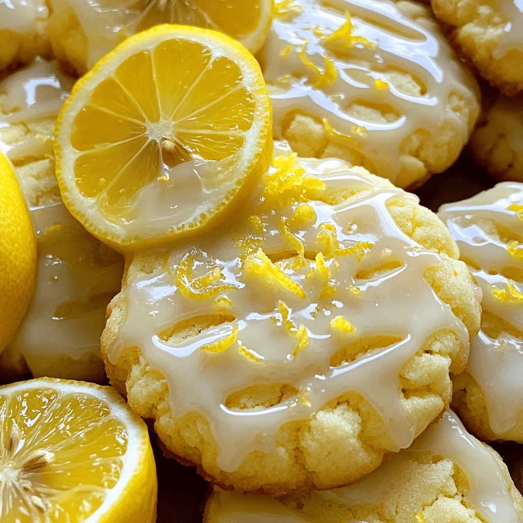 To make these tasty cookies, gather these key ingredients: - 2 ¾ cups all-purpose flour - 1 teaspoon baking powder - ½ teaspoon baking soda - ½ teaspoon salt - 1 cup unsalted butter, softened - 1 ½ cups granulated sugar - 1 large egg - 2 tablespoons lemon zest (from about 2 lemons) - 2 tablespoons fresh lemon juice - 1 teaspoon vanilla extract - 1 cup powdered sugar (for glaze) - 2 tablespoons fresh lemon juice (for glaze)