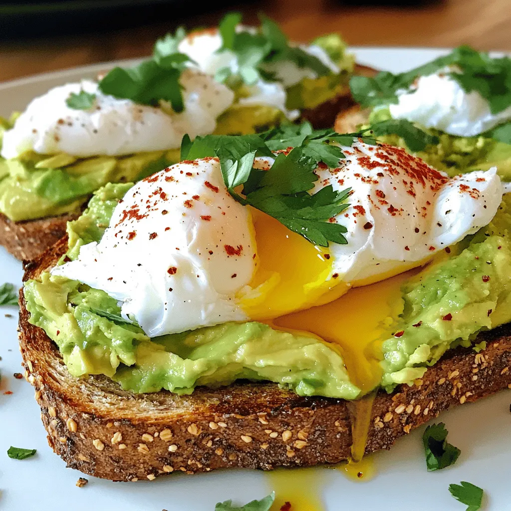 - 2 ripe avocados - 4 slices of whole-grain bread - 4 large eggs