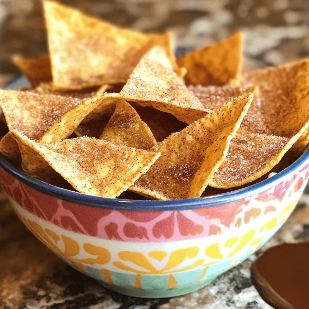 - 6 small flour tortillas - 1/4 cup granulated sugar - 1 tablespoon ground cinnamon - 1/4 cup unsalted butter, melted - 1/4 teaspoon salt (optional) - 1 teaspoon vanilla extract (optional) To make cinnamon sugar tortilla chips, gather these ingredients first. The tortillas are the base for your chips. I like small flour tortillas because they bake up perfectly crispy. Next, you need granulated sugar and ground cinnamon. These two ingredients create that sweet and spicy flavor we all love. The melted butter adds richness and helps the sugar stick. The optional salt can enhance the sweetness, while vanilla gives a nice depth. Each serving has about 150 calories. The chips also have around 7 grams of fat, 20 grams of carbs, and 1 gram of protein. This snack is not the healthiest option, but it can be enjoyed in moderation. If you want a healthier twist, consider using whole wheat tortillas. You can also cut down on sugar or try a sugar substitute. This way, you can still enjoy the sweet crunch without too many calories. With the right choices, cinnamon sugar tortilla chips can fit into a balanced diet. 1. Preheat your oven to 350°F (175°C). This makes sure the chips bake evenly. 2. Prepare the baking sheet by lining it with parchment paper. This helps with cleanup. 3. Mix the cinnamon sugar blend. In a small bowl, combine 1/4 cup granulated sugar and 1 tablespoon ground cinnamon. Stir them until they blend well. Set this mix aside for later. 1. Brush each tortilla on both sides with 1/4 cup melted butter. If you want, add 1 teaspoon of vanilla extract for extra flavor. 2. Sprinkle the cinnamon sugar on one side of each buttered tortilla. Use a good amount to cover it well. 3. Cut the tortillas into triangles or strips. Aim for 6-8 pieces per tortilla. 4. Place the triangles in a single layer on your baking sheet. Make sure they do not overlap. 5. Bake the chips in your preheated oven for 8-10 minutes. Keep a close watch to avoid burning. They should turn golden brown. 6. Sprinkle more cinnamon sugar on the chips right after you take them out of the oven. If you used salt, add a pinch while they are warm. 7. Let them cool on the baking sheet for a few minutes before serving. - Present the chips in a colorful bowl or on a pretty platter. This makes them look inviting. - Pair with dips like melted chocolate or caramel sauce for a tasty treat. You can also try fruit salsa for a fun twist. To make the best cinnamon sugar tortilla chips, focus on crispiness. Use small flour tortillas. They fry better and get crispier than larger ones. Brush each tortilla with melted butter. This helps the sugar stick and adds flavor. Bake them at 350°F (175°C) for 8-10 minutes. Keep an eye on them to catch golden brown perfection. You can adjust sweetness by changing the sugar amount. If you love cinnamon, add more! Play with the ratio until it’s just right for you. Adding a little vanilla extract to the butter gives a nice touch. Do not overbake your chips! They can turn hard and dry. Watch your oven closely. Every oven is different, so timing may vary. Using the wrong type of tortilla will hurt your chips. Corn tortillas can be too tough. Stick with flour tortillas for a lighter crunch. If you do this, you will enjoy a much better snack. {{image_2}} To make gluten-free cinnamon sugar tortilla chips, choose gluten-free tortillas. Many brands offer great options made from corn or other grains. You can find these in most grocery stores. For adjustments, you can keep the rest of the recipe the same. Just make sure your sugar and cinnamon are also gluten-free. If you want to make these chips vegan, replace the butter with coconut oil or a plant-based spread. Both choices give a nice flavor and help the sugar stick well. You can also use a non-dairy milk for the vanilla extract if you want a milkier taste without dairy. Want to shake things up? Try adding nutmeg or cocoa powder to your cinnamon sugar mix for a new twist. You can also drizzle chocolate or caramel sauce on top after baking. This little touch makes the chips even more special and fun to eat. You can find the full recipe to guide you through these variations and more! If you want to skip making your own chips, many brands offer great options. Popular brands include: - Tortilla Chips Co.: They make a tasty cinnamon sugar version. - Snacks Galore: Known for their crunchy texture and sweet flavor. - Sweet Treats: Offers a unique take with a hint of vanilla. You can find these brands online at sites like Amazon or in local grocery stores. Check the snack aisle for easy access. Making your own chips has its perks. Here are some pros and cons. Homemade: - You control the ingredients. - You can adjust the sweetness and spice levels. - They are fresh out of the oven. Store-Bought: - Quick and convenient. - No prep time needed. - Often more consistent in flavor. When it comes to cost, homemade chips may save you money, especially if you make a big batch. Store-bought options can add up, especially if you buy them often. If you want a quick snack, grab a bag. If you want to impress guests, try the full recipe for homemade cinnamon sugar tortilla chips. To make cinnamon sugar tortilla chips, you need a few basic ingredients. Start with small flour tortillas. You will also need granulated sugar, ground cinnamon, melted butter, and salt and vanilla extract if you like. 1. Preheat your oven to 350°F (175°C) and line a baking sheet with parchment paper. 2. Mix the sugar and cinnamon in a small bowl until well blended. Set this aside. 3. Brush melted butter on both sides of each tortilla. If you want, stir in vanilla to the butter for extra flavor. 4. Sprinkle the sugar mix on one side of each tortilla. 5. Cut each tortilla into triangles or strips, about 6-8 pieces each. 6. Lay the tortilla pieces in a single layer on the baking sheet. 7. Bake for 8-10 minutes until golden brown and crispy. Watch them closely to prevent burning. 8. After baking, sprinkle more cinnamon sugar on the warm chips. 9. Let them cool a bit before serving. This simple process makes a crunchy and sweet snack that everyone will love. For the full recipe, check out the detailed steps above. Yes, you can freeze cinnamon sugar tortilla chips. To freeze, let them cool completely. Then, store them in an airtight container or a freezer bag. - Best practices for freshness: - Place a piece of parchment paper between layers of chips. This prevents them from sticking together. - Label the container with the date, so you remember when you froze them. When you’re ready to eat them, thaw the chips in the fridge overnight. Reheat them in the oven at 350°F (175°C) for about 5 minutes to regain their crispiness. Cinnamon sugar tortilla chips pair great with both sweet and savory dips. Some delicious options are: - Sweet dips: - Melted chocolate or caramel sauce. - Fruit dips like strawberry or cream cheese dip. - Savory dips: - A light yogurt dip with honey and lime. - Spicy salsa or guacamole can create an exciting contrast. To enhance your snacking experience, serve the chips in a colorful bowl or platter. This makes them more inviting for guests. Adding a few fresh fruit slices on the side can also add a nice touch. Cinnamon sugar tortilla chips are easy and fun to make. We covered the simple ingredients and steps. I shared tips for perfecting the chips and avoiding mistakes. You can also explore tasty variations, like gluten-free and vegan options. Store-bought brands offer a quick fix, but homemade chips are often better. Whether you make them or buy them, adding dips enhances the flavor. Enjoy your crispy treat and get creative with flavors!