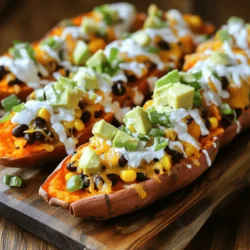 To make loaded sweet potato skins, you need a few key items. Here’s what you will need: - 4 medium sweet potatoes - 1 cup cooked black beans (rinsed and drained) - 1 cup corn kernels (fresh or frozen) - 1 cup shredded cheddar cheese (or dairy-free alternative) - 1 ripe avocado, diced - 1/2 cup Greek yogurt (or vegan yogurt) - 1/4 cup green onions, finely chopped - 1 teaspoon smoked paprika - 1 teaspoon cumin - Salt and pepper to taste - Olive oil for brushing These ingredients blend well to create a tasty treat that people love. You can add fun toppings to make your skins even better. Here are some ideas: - Crumbled feta cheese - Salsa or pico de gallo - Chopped cilantro or parsley - Jalapeño slices for some heat - A squeeze of lime juice Feel free to mix and match these toppings to suit your taste. If you can’t find an ingredient, don’t worry! Here are some easy swaps: - Use kidney beans instead of black beans - Try quinoa for added protein - Swap out cheddar cheese for pepper jack for a spicy kick - Use sour cream instead of Greek yogurt These substitutes keep the dish yummy while using what you have on hand. For the complete recipe, check out the Full Recipe section. Start by preheating your oven to 400°F (200°C). Wash the sweet potatoes well under cold water. Scrub off any dirt, then pat them dry with a towel. Next, pierce each sweet potato several times with a fork. This step helps them cook evenly. Place the sweet potatoes on a baking sheet. Brush them lightly with olive oil and sprinkle some salt on top. Bake them for 45-50 minutes. They should be tender when you pierce them with a knife. Once they cool a bit, slice each potato in half lengthwise. Scoop out some flesh, leaving a thin layer. Save the scooped flesh for later use, like a tasty mash. In a mixing bowl, combine 1 cup of cooked black beans and 1 cup of corn kernels. You can use fresh or frozen corn. Add half of the shredded cheese to the bowl. Sprinkle in 1 teaspoon of smoked paprika and 1 teaspoon of cumin. Season with salt and pepper to taste. Mix everything well until it’s combined. This filling is packed with flavor and will make your sweet potato skins a hit! Now it’s time to fill the sweet potato skins. Spoon the filling into each half evenly. Make sure to distribute it well. Top each filled skin with the remaining cheese. This will give a nice cheesy crust. Place the loaded sweet potato skins back in the oven. Bake them for an additional 10-15 minutes. You want the cheese to be bubbly and golden. Once done, take them out and let them cool for a minute. Top each one with diced avocado, Greek yogurt, and chopped green onions. This adds freshness and color. Enjoy your loaded sweet potato skins! For the complete process, check the Full Recipe. Start with fresh sweet potatoes. Look for firm ones with no soft spots. Wash them well to remove dirt. Always pierce the skins with a fork. This helps steam escape while baking. Bake at 400°F for even cooking. If you want a quicker method, you can microwave them. Just poke the skin and microwave for about 5-8 minutes, turning halfway. For crispy skins, brush them with olive oil before baking. This adds flavor and crunch. Add salt to enhance the taste. Bake them until they are tender inside and the skins are crisp. If you want extra crispiness, broil them for a minute after baking. Keep an eye on them to avoid burning. These loaded sweet potato skins are great as appetizers or snacks. Serve them warm with a dollop of Greek yogurt on top. Sprinkle extra green onions for a fresh touch. Pair with a side salad for a complete meal. You can also add salsa or hot sauce for a zesty kick. Enjoy them at parties or family gatherings. Check out the Full Recipe for more details! {{image_2}} You can easily make loaded sweet potato skins vegetarian or vegan. For a vegetarian option, simply use regular cheese and Greek yogurt. If you want a vegan twist, choose a dairy-free cheese and a plant-based yogurt. You can also add more veggies to the filling, like bell peppers or mushrooms. They add color and taste without meat. Cheese is key for flavor. You can try different types like mozzarella or pepper jack. Each cheese gives a unique taste. For protein, black beans work great, but you can use cooked quinoa or lentils too. These swaps keep your skins tasty and filling. If you like spice, add jalapeños or crushed red pepper to your filling. This gives your skins a nice kick. You can also mix in some taco seasoning for a zesty punch. A squeeze of lime juice adds brightness to the dish. The mix of flavors makes every bite exciting. For the full recipe, check out the delicious details. Store your leftover loaded sweet potato skins in an airtight container. Make sure they cool down first. Place a paper towel at the bottom of the container to soak up moisture. This helps keep the skins crispy. They can last in the fridge for about three days. For the best taste, reheat the skins in the oven. Preheat your oven to 350°F (175°C). Place the skins on a baking sheet and cover them with foil. Heat for about 10-15 minutes or until warm. This keeps the cheese melty and the skins nice and crisp. You can freeze loaded sweet potato skins if you want to save them for later. Wrap each skin tightly in plastic wrap. Then, place them in a freezer bag. They keep well for about three months. When you’re ready to eat, thaw in the fridge overnight. Then, reheat them in the oven as mentioned above for the best texture. Yes, you can prepare Loaded Sweet Potato Skins ahead of time. Bake the sweet potatoes and scoop out the flesh. Store the skins in the fridge. You can also make the filling and keep it separate. When you are ready to serve, fill the skins and bake them. This method saves time and allows for easy serving. I love using shredded cheddar cheese for Loaded Sweet Potato Skins. It melts well and adds great flavor. You can also try Monterey Jack or pepper jack for a kick. If you want a dairy-free option, use vegan cheese. Just ensure it melts nicely for the best texture. This recipe is naturally gluten-free! Sweet potatoes do not contain gluten. Just be sure to check all other ingredients. Use gluten-free Greek yogurt or substitute with dairy-free options. Always read labels to ensure safety for those with gluten allergies. Enjoy your tasty treat without worry! Loaded sweet potato skins are a tasty treat that everyone can enjoy. You learned about the key ingredients, step-by-step instructions, and helpful tips for the best results. There are many ways to customize your dish, whether you prefer vegetarian options or spicy flavors. Proper storage and reheating can keep your leftovers fresh and delicious. Now, it's time to enjoy making and sharing this fun dish with friends and family!