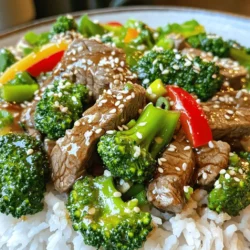 - 1 pound flank steak, sliced thinly against the grain - 2 cups broccoli florets - 1 red bell pepper, sliced