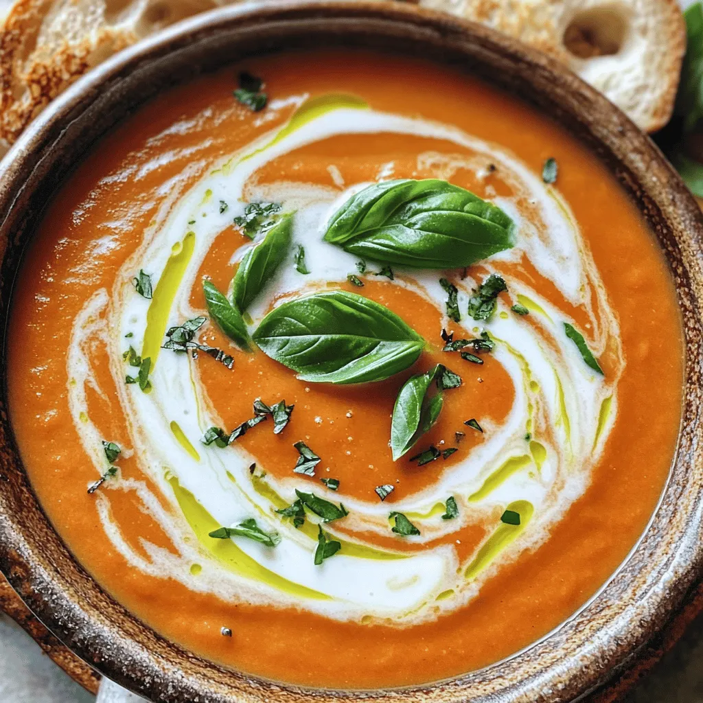 To make a delicious creamy tomato basil soup, you need these main ingredients: