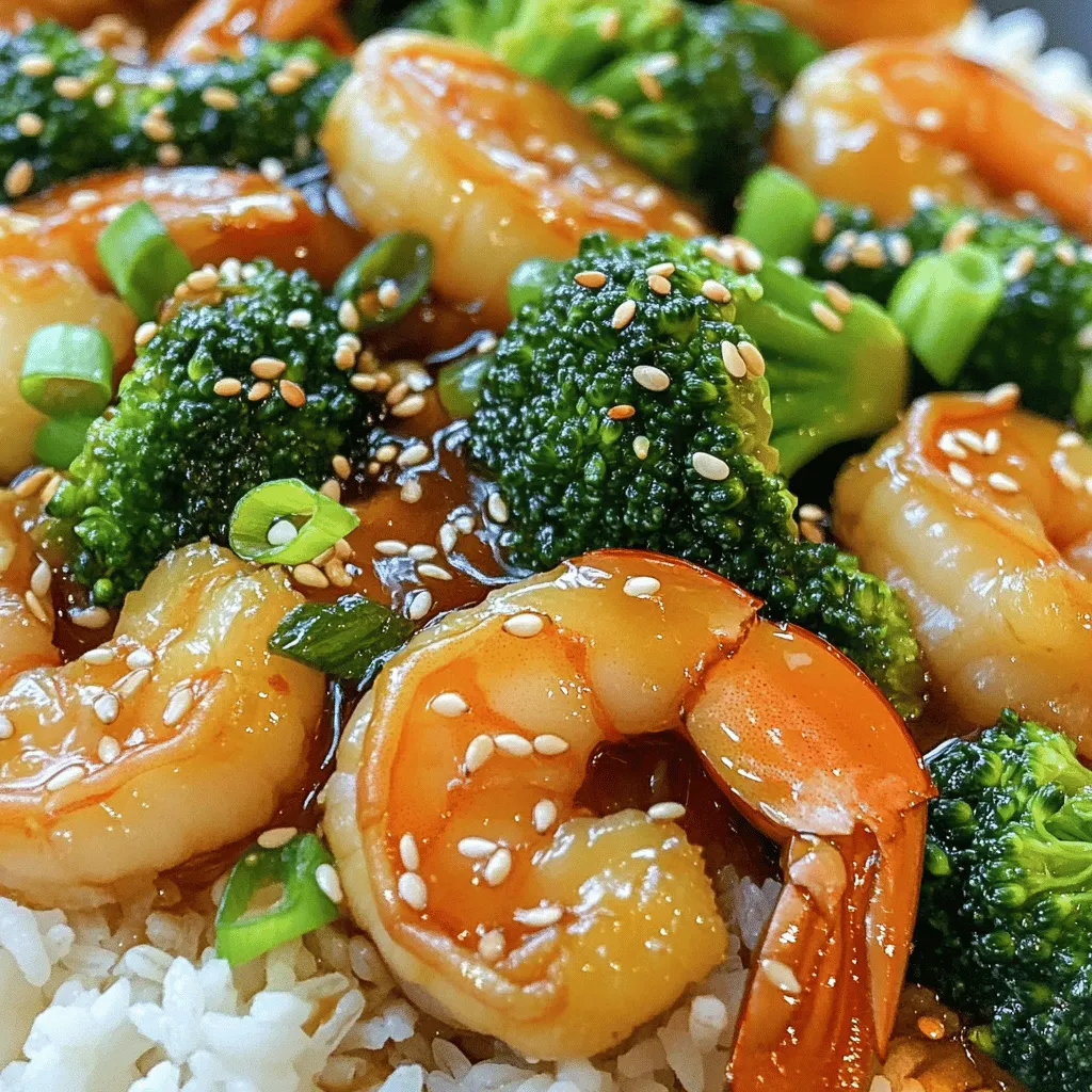 - 1 lb (450 g) large shrimp, peeled and deveined - 2 cups broccoli florets - 3 tablespoons honey - 2 tablespoons soy sauce (low sodium recommended) - 4 cloves garlic, minced - 1 teaspoon ginger, grated - 2 tablespoons vegetable oil - 1 tablespoon cornstarch - 1 teaspoon sesame oil When I make honey garlic shrimp and broccoli, I gather a few key items. The large shrimp steal the show with their juicy taste. Broccoli florets add a nice crunch and vibrant color. Honey brings a sweet touch that balances the savory flavors. For the sauce, I use soy sauce to add depth. Minced garlic gives it that aromatic kick. Grated ginger adds warmth and a hint of spice. In the kitchen, I need vegetable oil for cooking. Cornstarch helps to thicken the sauce, making it cling to the shrimp and broccoli. Lastly, a drizzle of sesame oil finishes the dish with a nutty aroma. You can find the full recipe to create this delightful meal. Get ready to enjoy a burst of flavors! First, gather your ingredients. You will need honey, soy sauce, cornstarch, minced garlic, and grated ginger. In a small bowl, whisk these items together. This mix will become your sauce. Make sure to taste it. Adjust the seasoning with a pinch of salt or pepper if you need to. A good sauce will balance sweet and savory flavors. Next, let’s cook the broccoli. Heat one tablespoon of vegetable oil in a large skillet over medium-high heat. Add the broccoli florets and sauté them for about 3 to 4 minutes. You want them to be bright green and tender-crisp. This texture keeps them crunchy and fresh. Once done, take the broccoli out of the skillet and keep it aside. Now for the shrimp. In the same skillet, add another tablespoon of vegetable oil. Wait until the oil is hot. Place the shrimp in a single layer. They should cook for 2 to 3 minutes on one side until they turn pink. Then flip them and cook for another 1 to 2 minutes. The shrimp should be opaque and cooked through. Always handle shrimp safely. Rinse them well before cooking, and make sure they are fresh. After cooking the shrimp, return the broccoli to the skillet. Pour your honey garlic sauce over the shrimp and broccoli. Toss everything together and cook for another 2 to 3 minutes. This lets the sauce thicken and coat your dish nicely. Enjoy the aroma as it fills your kitchen! For a final touch, drizzle some sesame oil over the dish. Adjust the seasoning with salt and pepper to your taste. Serve this delicious mix right away, or check the [Full Recipe] for more ideas! To ensure your shrimp are tender and juicy, do not overcook them. Cook the shrimp for just 2-3 minutes on one side. They should turn pink quickly. Flip them to cook for another 1-2 minutes. This quick cooking keeps the shrimp soft. Timing the broccoli is also key. You want it bright green and tender-crisp. Sauté it for 3-4 minutes. Remove it when it’s still a bit firm. You can add it back later with the shrimp. Serve honey garlic shrimp and broccoli with steamed jasmine rice or quinoa. Both add a nice base. For a pop of color, try a vibrant plate. Sprinkle extra sesame seeds on top for flair. You can also add chopped green onions for a fresh touch. If you want to impress, arrange the shrimp and broccoli in a circle. It looks fancy and tastes great! A good wok or skillet makes cooking easier. I recommend a non-stick surface for this dish. It helps prevent sticking and burning. Use a spatula or tongs for flipping the shrimp. This keeps them intact. A large pan allows you to cook everything evenly. You want space for the shrimp and broccoli to sauté well. For a full recipe, check out the detailed instructions to make this delicious dish! {{image_2}} You can switch up the shrimp in this dish. Try chicken, tofu, or scallops. Each option offers a different flavor and texture. When it comes to vegetables, broccoli shines, but others work too. You can use snap peas, bell peppers, or even carrots. Mix them for a colorful plate. To add some heat, sprinkle in red pepper flakes or sriracha. Just a pinch can ramp up the flavor. If you like it sweeter, add more honey or a touch of brown sugar. Balance is key for a tasty sauce. For a gluten-free version, swap soy sauce with tamari. Always check labels to ensure it meets your needs. If you want a low-carb option, skip the rice. Serve the shrimp and broccoli over zoodles or cauliflower rice instead. It keeps the meal light and fresh. For the full recipe, check out the details above; you’ll love making it your own! Store leftover honey garlic shrimp and broccoli in an airtight container. This keeps the dish fresh and tasty. Place it in the fridge within two hours of cooking. It stays good for about three days. If you want to save it longer, freeze it. Use a freezer-safe container or bag to avoid freezer burn. This way, it can last up to three months. To reheat, use a microwave or a skillet. If you use a microwave, cover the dish to keep moisture in. Heat it on medium power for about two to three minutes. Stir halfway through for even heating. If using a skillet, add a splash of water. Heat on low for five to seven minutes, stirring often. This helps the shrimp and broccoli stay tender. In the fridge, honey garlic shrimp and broccoli lasts about three days. If you notice any off smell, slimy texture, or discoloration, it’s time to throw it away. Always trust your senses; they help you avoid spoiled food. Enjoy this dish while it’s fresh for the best taste! Making honey garlic shrimp and broccoli is quick. The prep time is about 10 minutes. Cooking takes around 15 minutes. So, in total, you need about 25 minutes for this dish. This makes it perfect for a busy weeknight meal. Yes, you can use frozen shrimp! Just make sure to thaw them first. Place them in cold water for a quick thaw. This helps them cook evenly. Avoid using shrimp that is still icy. It can cook unevenly and become rubbery. Marinating the shrimp is not a must. However, it can enhance the flavor. The sauce adds great taste as you cook. If you have time, you might let the shrimp sit in the sauce for 15-30 minutes. This makes the shrimp extra tasty. This dish pairs well with many sides. Here are some great options: - Steamed jasmine rice - Quinoa - Noodles - A fresh green salad - Stir-fried vegetables Choose what you like best to complete your meal! For the full recipe, check out the details above. You learned how to make a delicious honey garlic shrimp and broccoli dish. We covered the needed ingredients, cooking steps, and smart tips to get it just right. Remember, timing is key for tender shrimp and crisp broccoli. You can adjust flavors and try new ingredients, too. Store leftovers properly for later enjoyment. With these insights, you can create a meal that's both tasty and satisfying every time. Enjoy your cooking journey!