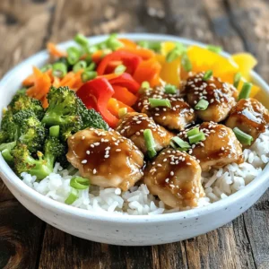 - 1 lb boneless, skinless chicken thighs - Vegetables: broccoli, bell peppers, carrot - Rice: cooked jasmine rice - Soy sauce or tamari - Honey or maple syrup - Rice vinegar, ginger, garlic, and cornstarch - Sesame seeds and sliced green onions When I make teriyaki chicken bowls, I focus on simple, fresh ingredients. I use boneless skinless chicken thighs for their juicy taste. They cook quickly and stay tender. Next, I add colorful vegetables like broccoli for crunch, bell peppers for sweetness, and carrot for color. For the base, I prefer cooked jasmine rice. It has a lovely aroma and pairs well with the sauce. Now, the magic happens with the teriyaki sauce. I use soy sauce, or tamari for a gluten-free option. I sweeten it with honey or maple syrup. A splash of rice vinegar adds a nice tang. I always include fresh ginger and garlic for depth of flavor. Finally, I mix in cornstarch to thicken the sauce. For a finishing touch, I love to sprinkle sesame seeds and sliced green onions on top. These add flavor and make the dish look beautiful. This recipe is all about balance and taste. For the full recipe, check out the details above. To start, we need to make the teriyaki sauce. In a small saucepan, combine the following ingredients: - 1/4 cup soy sauce - 2 tablespoons honey - 1 tablespoon rice vinegar - 1 teaspoon freshly grated ginger - 1 teaspoon minced garlic Heat it over medium heat. Stir well and bring it to a gentle simmer. This simple mix creates a rich flavor. Next, we thicken the sauce. Stir in 1 teaspoon of cornstarch mixed with 1 tablespoon of water. Keep stirring until the sauce thickens, which takes about 2 minutes. Once done, remove it from heat and set it aside. Now it's time to cook the chicken. In a large skillet, heat 1 tablespoon of olive oil over medium-high heat. While it warms, season 1 pound of boneless, skinless chicken thighs with salt and pepper. Once the oil is hot, add the chicken pieces to the skillet. Cook for about 5-7 minutes. Stir occasionally until the chicken is browned and cooked through. Next, we’ll add some veggies for color and crunch. Add 1 cup of broccoli florets, 1 cup of sliced bell peppers, and 1 carrot sliced into thin rounds to the skillet. Stir-fry these for about 4-5 minutes, until they are tender-crisp. This step adds freshness and a nice texture to your teriyaki chicken bowls. After this, you can combine everything. Pour the teriyaki sauce over the chicken and vegetables. Toss everything together to coat evenly. Cook for another 2-3 minutes to heat the sauce through. Now your teriyaki chicken bowls are ready to serve! For the full recipe, check the details above. To make great teriyaki sauce, you can adjust the sweetness and thickness to your taste. Add more honey for sweetness or less soy sauce for a lighter flavor. If you want it thicker, stir in more cornstarch mixed with water. If you need gluten-free options, use tamari instead of soy sauce. For a low-sugar version, try using maple syrup or a sugar substitute. This way, you can enjoy teriyaki chicken bowls without any worry. To save time, prep your ingredients ahead of cooking. Chop the chicken and veggies earlier in the day. You can even make the teriyaki sauce in advance and store it in the fridge. When cooking, use high heat to give a nice sear to the chicken. Stir-frying the veggies quickly will keep them crisp and colorful. This cuts down the overall cooking time and keeps your meal fresh. For a beautiful presentation, serve your teriyaki chicken bowls in deep dishes. Arrange the rice, chicken, and veggies in sections. This makes the colors pop, and it looks very appetizing. Pair these bowls with side dishes like edamame or a simple cucumber salad. These sides add a refreshing crunch that complements the teriyaki chicken. For extra flair, use chopsticks to serve, giving an authentic touch to your meal. You can find the complete recipe in the Full Recipe section. {{image_2}} You can easily make a vegetarian version of teriyaki bowls. Simply substitute chicken with tofu or tempeh. Both options soak up the teriyaki sauce well. This adds great flavor. You can also create a vegetable-only bowl for a lighter meal. Use a mix of your favorite veggies, like snap peas, mushrooms, or zucchini. This way, you keep the taste and nutrition high. If you want to switch up the rice, try quinoa, brown rice, or cauliflower rice. Quinoa adds extra protein. Cook it by rinsing it first, then boiling it in water for about 15 minutes. Brown rice takes longer, about 45 minutes, so plan ahead. Cauliflower rice cooks very fast. You can sauté it for just a few minutes. Each rice option gives a different taste and texture. To make your teriyaki bowls even better, think about adding spices. A pinch of red pepper flakes can give some heat. You can also marinate the chicken before cooking. Let it soak in the teriyaki sauce for at least 30 minutes. This step makes the flavor much deeper. Don’t hesitate to mix in other sauces, too. A splash of sriracha or hoisin can add a fun twist. You can even experiment with fresh herbs like cilantro for added freshness. Explore the [Full Recipe](#) to see how these variations fit into the overall dish! Store your teriyaki chicken bowls in airtight containers. Glass containers work best. They keep the food fresh and allow you to see what's inside. You can refrigerate them for up to four days. Just ensure they cool down before sealing. To reheat your bowls, use the microwave for quick results. Place the bowl in a microwave-safe dish and cover it with a damp paper towel. This keeps moisture in. Heat in short bursts of one minute, stirring in between. If you want to keep the chicken tender, avoid high heat. You can also reheat them on the stove. Just add a little water to the pan and cover it. This helps steam the chicken back to life. If you want to save your teriyaki chicken bowls for later, freezing is a great option. First, let them cool completely. Then, divide them into portions and place them in freezer bags. Make sure to remove as much air as possible. You can freeze them for up to three months. When you're ready to eat, take a bowl out and let it defrost in the fridge overnight. To reheat, use the microwave or stovetop as mentioned before. This keeps the flavors fresh and tasty. For the full recipe, check out the details above. Enjoy your cooking! If you need a soy sauce substitute, try tamari or coconut aminos. Both give a similar salty flavor. Use the same amount as soy sauce. You can also mix equal parts of water and miso paste for a unique taste. Another option is liquid aminos, which is a soy-free choice. Homemade teriyaki chicken stays fresh in the fridge for about 3 to 4 days. Store it in an airtight container to keep it from drying out. Before eating, check for any off smells or changes in color. If it looks good, reheat it well before serving. You can use many vegetables in teriyaki bowls. Broccoli and bell peppers are classic choices. They add great color and crunch. Carrots bring sweetness and texture. Other great options include snap peas, zucchini, and mushrooms. Feel free to mix and match based on what’s in season or what you have on hand. Teriyaki chicken bowls are simple and delicious. We covered the key ingredients, like chicken, veggies, and rice. I shared how to make the sauce and cook everything to perfection. You can experiment with variations or vegan options too. Remember to store your leftovers properly to enjoy later. With these tips, you can create tasty meals quickly. Enjoy your cooking and share your tasty results!