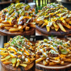 To make the Vegan Animal Fries, you need simple, hearty ingredients. Here is the list of what you'll need: - 4 large russet potatoes - 1 cup vegan cheese (shredded) - 1 cup plant-based beef crumbles - 1 cup vegan ranch dressing - 1/4 cup diced onions - 1/4 cup sliced pickles - 2 tablespoons olive oil - 1 teaspoon garlic powder - 1 teaspoon smoked paprika - Salt and pepper to taste - Fresh chives, chopped (for garnish) These ingredients create a dish that is both filling and full of flavor. The russet potatoes provide a great base. They are starchy and crispy when baked right. Vegan cheese melts beautifully, adding creaminess. Plant-based beef crumbles mimic the texture of meat, making it satisfying. The ranch dressing adds a tangy kick, while the onions and pickles give a nice crunch. Don’t forget the spices! Garlic powder and smoked paprika enhance the taste. You can find many of these items at your local grocery store. If you're looking for a twist, try different vegan cheeses. Also, fresh chives add brightness and freshness to the dish. For a full guide on how to prepare these delicious fries, check out the Full Recipe. 1. Preheat your oven to 425°F (220°C). 2. Wash the russet potatoes well. Slice them into thin fries. Make sure they are even. 1. In a large bowl, toss the fries with olive oil. 2. Add garlic powder, smoked paprika, salt, and pepper. Mix until all fries are coated. 3. Spread the fries out on a baking sheet. Make sure they are in a single layer. 4. Bake for 25-30 minutes, flipping halfway through. Look for a golden brown color and crispiness. 1. While the fries bake, heat a pan over medium heat. 2. Add the plant-based beef crumbles and cook as directed on the package. Add a pinch of salt and pepper for flavor. 3. Once fries are done, take them out of the oven. 4. Sprinkle the hot fries with vegan cheese and cooked beef crumbles. 5. Put them back in the oven for 5 more minutes. This melts the cheese nicely. 6. Finally, drizzle vegan ranch dressing over the top. Add diced onions and sliced pickles. 7. Garnish with fresh chives for a pop of color. This is how you make Vegan Animal Fries. Enjoy your savory creation! For the full recipe, check out the details above. Soaking potatoes helps make them crispy. When you soak, you remove excess starch. This gives fries that nice crunch. Even slicing is key for cooking. If you cut fries uneven, some will cook too fast. Aim for uniform thickness. For great taste, use garlic powder and smoked paprika. They add depth and warmth. You can also try adding chili powder for a kick. Explore toppings like avocado or salsa. These can bring fresh flavors. Don't hesitate to mix and match! For vegan cheese, look for brands that melt well. Options like cashew cheese or vegan mozzarella work great. They add creaminess to your fries. If you want to make your own ranch dressing, blend cashews with lemon juice and herbs. It’s simple and flavorful. This adds a personal touch to your dish. For the complete recipe, check out the Full Recipe section. {{image_2}} You can use different types of cheese in your Vegan Animal Fries. Cashew cheese is creamy and rich. It melts well and adds a nice flavor. You can make cashew cheese at home or find it in stores. Store-bought vegan cheese is easy and quick. Many brands offer great flavors. Just check the labels for added ingredients. Nutritional yeast is another tasty option. It gives a cheesy flavor without dairy. Sprinkle it on top after you bake the fries. It adds a nice touch and boosts the nutrients. Spice up your Vegan Animal Fries with fun toppings. Adding jalapeños gives it heat. You can use sliced or diced jalapeños, fresh or pickled. They add a nice kick to the dish. Instead of ranch, try guacamole. Guacamole brings a creamy, fresh taste. It pairs perfectly with the fries. You can even make your own guacamole for a personal touch. You can cook your Vegan Animal Fries in many ways. Air frying is one method. It gives you crispy fries with less oil. Just set the air fryer to the right temperature and watch them cook. Baking is the classic way. It takes a bit longer but gives great results. Grilling your potatoes is another option. It adds a smoky flavor that is hard to beat. Just slice the potatoes and grill them until they are soft and have nice grill marks. Each method offers a unique taste. Try them all to find your favorite! For the full recipe, check out the instructions above. To keep your Vegan Animal Fries fresh, you should refrigerate them right away. Place the fries in an airtight container. This helps prevent sogginess and keeps the flavor intact. Make sure to cool them to room temperature before sealing them. If you have toppings left, store them separately. This way, the fries won’t get soggy. To enjoy crispy fries again, you must reheat them properly. The best way is to use an oven. Preheat your oven to 400°F (200°C). Spread the fries on a baking sheet in a single layer. Bake for about 10 minutes. This will help restore their crunch. For the toppings, heat them in a pan over medium heat. Stir gently to avoid losing flavor. You can also microwave the toppings, but be careful. Microwaving can make them lose texture. Yes, you can freeze baked fries! To do this, let them cool completely. Spread them on a baking sheet in a single layer. Freeze until solid, then transfer them to a freezer bag. This helps save space. When it’s time to eat, thaw the fries in the fridge overnight. Reheat them in the oven for the best texture. This method helps keep them crispy. You can enjoy your Vegan Animal Fries even after freezing! For the full recipe, check out the steps to create these tasty fries. Vegan Animal Fries are a tasty twist on classic loaded fries. They feature crispy fries topped with plant-based ingredients. Common ingredients include: - Large russet potatoes - Vegan cheese (shredded) - Plant-based beef crumbles - Vegan ranch dressing - Diced onions - Sliced pickles These ingredients come together to create a flavorful and satisfying dish. Yes, you can make Vegan Animal Fries gluten-free. Use gluten-free beef crumbles. Look for brands that do not contain wheat. For the ranch dressing, choose a gluten-free version or make your own. Replace regular seasoning with gluten-free options. Always check labels to ensure all ingredients are safe for gluten-free diets. Many vegan-friendly places serve Vegan Animal Fries. Some popular chains and local spots include: - Plant-based burger joints - Vegan diners - Gourmet fry shops Check local listings or apps for vegan options in your area. Many restaurants post their menus online. You can make Vegan Animal Fries healthier with a few simple swaps. Try these tips: - Use less oil when baking the fries. - Opt for low-fat vegan cheese. - Add more veggies, like fresh tomatoes or spinach. - Serve with a lighter dressing or homemade yogurt dip. These changes can help reduce calories and fat while keeping the taste delicious. Enjoy the full recipe for a delightful experience! This article covered how to make delicious vegan animal fries. We discussed the key ingredients, from russet potatoes to plant-based beef crumbles and vegan cheese. I shared step-by-step instructions and helpful tips for perfect fries. We explored variations and storage tips to keep your meal fresh. In closing, vegan animal fries are tasty, fun, and easy to customize. Enjoy experimenting with different toppings and flavors!