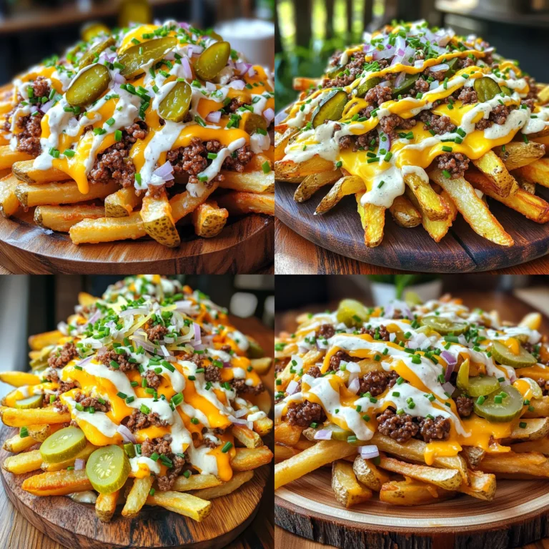 To make the Vegan Animal Fries, you need simple, hearty ingredients. Here is the list of what you'll need: - 4 large russet potatoes - 1 cup vegan cheese (shredded) - 1 cup plant-based beef crumbles - 1 cup vegan ranch dressing - 1/4 cup diced onions - 1/4 cup sliced pickles - 2 tablespoons olive oil - 1 teaspoon garlic powder - 1 teaspoon smoked paprika - Salt and pepper to taste - Fresh chives, chopped (for garnish) These ingredients create a dish that is both filling and full of flavor. The russet potatoes provide a great base. They are starchy and crispy when baked right. Vegan cheese melts beautifully, adding creaminess. Plant-based beef crumbles mimic the texture of meat, making it satisfying. The ranch dressing adds a tangy kick, while the onions and pickles give a nice crunch. Don’t forget the spices! Garlic powder and smoked paprika enhance the taste. You can find many of these items at your local grocery store. If you're looking for a twist, try different vegan cheeses. Also, fresh chives add brightness and freshness to the dish. For a full guide on how to prepare these delicious fries, check out the Full Recipe. 1. Preheat your oven to 425°F (220°C). 2. Wash the russet potatoes well. Slice them into thin fries. Make sure they are even. 1. In a large bowl, toss the fries with olive oil. 2. Add garlic powder, smoked paprika, salt, and pepper. Mix until all fries are coated. 3. Spread the fries out on a baking sheet. Make sure they are in a single layer. 4. Bake for 25-30 minutes, flipping halfway through. Look for a golden brown color and crispiness. 1. While the fries bake, heat a pan over medium heat. 2. Add the plant-based beef crumbles and cook as directed on the package. Add a pinch of salt and pepper for flavor. 3. Once fries are done, take them out of the oven. 4. Sprinkle the hot fries with vegan cheese and cooked beef crumbles. 5. Put them back in the oven for 5 more minutes. This melts the cheese nicely. 6. Finally, drizzle vegan ranch dressing over the top. Add diced onions and sliced pickles. 7. Garnish with fresh chives for a pop of color. This is how you make Vegan Animal Fries. Enjoy your savory creation! For the full recipe, check out the details above. Soaking potatoes helps make them crispy. When you soak, you remove excess starch. This gives fries that nice crunch. Even slicing is key for cooking. If you cut fries uneven, some will cook too fast. Aim for uniform thickness. For great taste, use garlic powder and smoked paprika. They add depth and warmth. You can also try adding chili powder for a kick. Explore toppings like avocado or salsa. These can bring fresh flavors. Don't hesitate to mix and match! For vegan cheese, look for brands that melt well. Options like cashew cheese or vegan mozzarella work great. They add creaminess to your fries. If you want to make your own ranch dressing, blend cashews with lemon juice and herbs. It’s simple and flavorful. This adds a personal touch to your dish. For the complete recipe, check out the Full Recipe section. {{image_2}} You can use different types of cheese in your Vegan Animal Fries. Cashew cheese is creamy and rich. It melts well and adds a nice flavor. You can make cashew cheese at home or find it in stores. Store-bought vegan cheese is easy and quick. Many brands offer great flavors. Just check the labels for added ingredients. Nutritional yeast is another tasty option. It gives a cheesy flavor without dairy. Sprinkle it on top after you bake the fries. It adds a nice touch and boosts the nutrients. Spice up your Vegan Animal Fries with fun toppings. Adding jalapeños gives it heat. You can use sliced or diced jalapeños, fresh or pickled. They add a nice kick to the dish. Instead of ranch, try guacamole. Guacamole brings a creamy, fresh taste. It pairs perfectly with the fries. You can even make your own guacamole for a personal touch. You can cook your Vegan Animal Fries in many ways. Air frying is one method. It gives you crispy fries with less oil. Just set the air fryer to the right temperature and watch them cook. Baking is the classic way. It takes a bit longer but gives great results. Grilling your potatoes is another option. It adds a smoky flavor that is hard to beat. Just slice the potatoes and grill them until they are soft and have nice grill marks. Each method offers a unique taste. Try them all to find your favorite! For the full recipe, check out the instructions above. To keep your Vegan Animal Fries fresh, you should refrigerate them right away. Place the fries in an airtight container. This helps prevent sogginess and keeps the flavor intact. Make sure to cool them to room temperature before sealing them. If you have toppings left, store them separately. This way, the fries won’t get soggy. To enjoy crispy fries again, you must reheat them properly. The best way is to use an oven. Preheat your oven to 400°F (200°C). Spread the fries on a baking sheet in a single layer. Bake for about 10 minutes. This will help restore their crunch. For the toppings, heat them in a pan over medium heat. Stir gently to avoid losing flavor. You can also microwave the toppings, but be careful. Microwaving can make them lose texture. Yes, you can freeze baked fries! To do this, let them cool completely. Spread them on a baking sheet in a single layer. Freeze until solid, then transfer them to a freezer bag. This helps save space. When it’s time to eat, thaw the fries in the fridge overnight. Reheat them in the oven for the best texture. This method helps keep them crispy. You can enjoy your Vegan Animal Fries even after freezing! For the full recipe, check out the steps to create these tasty fries. Vegan Animal Fries are a tasty twist on classic loaded fries. They feature crispy fries topped with plant-based ingredients. Common ingredients include: - Large russet potatoes - Vegan cheese (shredded) - Plant-based beef crumbles - Vegan ranch dressing - Diced onions - Sliced pickles These ingredients come together to create a flavorful and satisfying dish. Yes, you can make Vegan Animal Fries gluten-free. Use gluten-free beef crumbles. Look for brands that do not contain wheat. For the ranch dressing, choose a gluten-free version or make your own. Replace regular seasoning with gluten-free options. Always check labels to ensure all ingredients are safe for gluten-free diets. Many vegan-friendly places serve Vegan Animal Fries. Some popular chains and local spots include: - Plant-based burger joints - Vegan diners - Gourmet fry shops Check local listings or apps for vegan options in your area. Many restaurants post their menus online. You can make Vegan Animal Fries healthier with a few simple swaps. Try these tips: - Use less oil when baking the fries. - Opt for low-fat vegan cheese. - Add more veggies, like fresh tomatoes or spinach. - Serve with a lighter dressing or homemade yogurt dip. These changes can help reduce calories and fat while keeping the taste delicious. Enjoy the full recipe for a delightful experience! This article covered how to make delicious vegan animal fries. We discussed the key ingredients, from russet potatoes to plant-based beef crumbles and vegan cheese. I shared step-by-step instructions and helpful tips for perfect fries. We explored variations and storage tips to keep your meal fresh. In closing, vegan animal fries are tasty, fun, and easy to customize. Enjoy experimenting with different toppings and flavors!