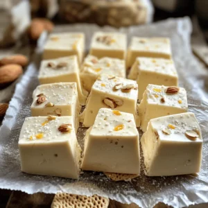 To make soft Italian torrone, you need some key ingredients. Here’s what you will need: - 300g honey - 200g granulated sugar - 2 large egg whites - 300g roasted almonds (or hazelnuts) - 150g candied orange peel, finely chopped - 1 teaspoon vanilla extract - A pinch of salt - Wafer sheets (for layering) The honey gives the torrone its sweet flavor and smooth texture. Sugar adds sweetness and helps with the structure. The egg whites make it light and fluffy. The nuts add a nice crunch, while the candied orange peel gives a hint of citrus. Vanilla adds warmth and depth. You can swap out some ingredients if you like. For a nut-free version, use seeds like sunflower seeds instead of nuts. If you want less sugar, you can try using agave syrup or maple syrup. For a fruity twist, use dried fruits like cranberries or cherries instead of orange peel. You will need a few tools to make your torrone. Here’s what to gather: - Medium saucepan - Electric mixer - Clean, dry mixing bowl - Baking dish (about 10x8 inches) - Parchment paper - Spatula Having these tools ready will make your cooking process smooth and fun. Make sure to measure your ingredients before you start to keep things easy. For the full recipe, refer to the section above. Start by gathering your ingredients. You will need honey, sugar, and salt. In a medium saucepan, mix the honey and sugar together over medium heat. Stir constantly until the sugar dissolves. Once dissolved, let the mixture come to a gentle boil. Allow it to simmer for about 5 to 7 minutes. You want it to thicken slightly. This step is crucial for the texture of your torrone. While your honey-sugar mixture simmers, prepare your egg whites. In a clean bowl, beat the egg whites with a pinch of salt. Use an electric mixer on high speed. Whip until stiff peaks form, which should take a few minutes. Once your sugar mixture is ready, carefully pour it into the whipped egg whites. Mix on low speed as you add the hot mixture. This step helps combine everything without cooking the egg whites. Keep mixing until well combined and slightly cooled. Now it’s time to fold in your extras. Gently add roasted almonds, candied orange peel, and vanilla to the mixture. Ensure everything is evenly mixed. Prepare your baking dish by lining it with parchment paper. Place wafer sheets on the bottom of the dish. Next, pour the torrone mixture over the sheets, smoothing it with a spatula. Place another wafer sheet on top and press down gently. This helps level the surface. Allow the torrone to cool for at least 4 hours at room temperature. If you want it to set faster, refrigerate it for about 2 hours. Once set, lift the torrone out using the parchment paper. Cut it into squares or rectangles for serving. Enjoy your homemade delight! To get that soft, chewy texture, whip the egg whites until they form stiff peaks. This step is key. When you mix in the hot honey-sugar blend, do it slowly. Pour it in a thin stream while mixing. This helps keep the air in the egg whites. One big mistake is not mixing the egg whites enough. If they aren’t stiff, your torrone may not set right. Another error is stirring the honey-sugar mix while it cooks. Let it boil gently without stirring to avoid crystals forming. Be careful when adding hot syrup to the egg whites, as it can cook them if you pour too fast. Let your torrone cool at room temperature for at least four hours. If you're in a hurry, you can chill it in the fridge for two hours. Once set, wrap each piece in wax paper. Store them in an airtight container at room temperature. This keeps them fresh and tasty for longer. Enjoy your homemade treat! {{image_2}} I love to experiment with flavors in soft Italian torrone. You can mix in chocolate for a rich taste. Just melt dark or milk chocolate and fold it into the mixture. You can also add pistachios for a nutty crunch. They pair well with almonds or hazelnuts. For a fruity twist, consider adding dried fruits like cherries or apricots. Each flavor brings a new experience to this classic treat. If you want a healthier version, try low-sugar options. Use natural sweeteners like agave syrup or maple syrup. These alternatives can give you the sweetness without the added sugar. Be aware that using different sweeteners may change the texture slightly. It's best to test them out to find what you enjoy most. Italy has many regions, and each has its own take on torrone. In Sicily, they often include pistachios and almonds. In Naples, they add hazelnuts and different spices. Each region uses local ingredients, making each torrone unique. You can even try adding local honey for a special twist. Exploring these regional variations adds depth to your homemade treat. For the full recipe, check out the one I shared earlier. To keep your soft Italian torrone fresh, store it in an airtight container. This prevents moisture from ruining its texture. Place parchment paper between layers if you have multiple pieces. Avoid storing it in direct sunlight or near heat sources. A cool, dry place works best for keeping it tasty. Homemade torrone lasts about two weeks when stored properly. If you keep it in the fridge, it can last up to a month. However, the texture may change slightly in the fridge. Always check for any signs of spoilage before eating. If you want to freeze your torrone, wrap each piece in wax paper. Then place the wrapped pieces in a zip-top bag. Remove as much air as possible to prevent freezer burn. You can keep it in the freezer for up to three months. When ready to enjoy, thaw it in the fridge overnight before serving. The traditional way to make soft Italian torrone starts with honey and sugar. You heat these together until they dissolve. Then, you whip egg whites until they form peaks. Next, you mix the hot honey-sugar blend into the egg whites. This creates a fluffy base. Finally, you add nuts and flavorings before pouring the mixture into a mold. After cooling, you cut it into pieces. This method keeps the torrone chewy and soft. Yes, you can use different nuts in the recipe. While almonds are classic, hazelnuts work well too. You can even try pistachios for a twist. Just make sure the nuts are roasted for the best flavor. This gives your torrone a unique taste and texture. Mix and match to find your favorite nut blend. Yes, you can make soft Italian torrone vegan. Instead of egg whites, use aquafaba, which is the liquid from canned chickpeas. Whip it until it forms stiff peaks, just like egg whites. You can also substitute honey with maple syrup or agave nectar. These swaps keep your torrone tasty and cruelty-free. You can buy authentic soft Italian torrone at specialty Italian shops. Many local markets also carry it during the holidays. If you prefer online shopping, look for well-rated brands. Websites like Amazon or specialty food stores often sell it. Just make sure to read reviews for quality. Torrone has a rich history in Italy, dating back to the 15th century. It first appeared in the northern regions, especially during holidays. Traditionally, families share torrone during celebrations like Christmas and weddings. Each region has its own twist on the recipe, showcasing local flavors. This sweet treat represents love and togetherness in Italian culture. Making it at home connects you to these traditions. For a full recipe, check the earlier section. Soft Italian Torrone offers a delightful treat for anyone. We covered key ingredients and substitutes, ensuring you can tailor it to your taste. You learned step-by-step instructions, from mixing to pouring and setting. I also shared tips for the perfect texture and common mistakes to avoid. Remember to store your torrone properly for longer freshness. With flavor variations and storage tips, you can truly make this recipe your own. Enjoy creating your unique soft torrone that delights your friends and family!