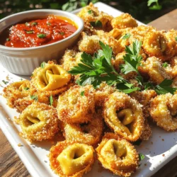 To make Quick Crispy Parmesan Fried Tortellini, gather these simple ingredients: - 12 oz cheese tortellini (fresh or frozen) - 1 cup breadcrumbs (panko recommended for extra crunch) - 1/2 cup grated Parmesan cheese - 2 teaspoons Italian seasoning - 1/2 teaspoon garlic powder - Salt and pepper to taste - 2 large eggs, beaten - Vegetable oil for frying - Fresh parsley, chopped (for garnish) For the best results, consider using these brands or types: - Tortellini: Look for fresh or frozen options from brands like Rana or Buitoni. - Breadcrumbs: Panko from Kikkoman gives a great crunch. - Parmesan Cheese: Freshly grated cheese often tastes better than pre-grated. - Italian Seasoning: McCormick or Simply Organic provides a good balance of flavors. Each serving of this dish contains approximately: - Calories: 340 - Protein: 14g - Carbohydrates: 34g - Fat: 18g - Fiber: 1g This dish is tasty and easy to make. You can find the full recipe to follow along! Start by cooking the tortellini. If it’s frozen, follow the package directions. Fresh tortellini cooks in boiling water for 3-4 minutes. You want it al dente, so don’t overcook. After cooking, drain the tortellini and let it cool for a bit. This helps with the breading later. Next, set up your breading station. In one shallow bowl, mix the breadcrumbs, Parmesan cheese, Italian seasoning, garlic powder, salt, and pepper. This mix adds great flavor. In another bowl, beat the eggs until smooth. This will help the breadcrumbs stick to the tortellini. Now it's time to coat the tortellini. First, dip each piece into the beaten eggs. Let any extra egg drip off. Then roll it in the breadcrumb mix. Press gently to make sure it sticks well. Heat vegetable oil in a large skillet until it shimmers. Add the coated tortellini in batches. Fry them for 2-3 minutes on each side until they turn golden brown and crispy. Flip them carefully using tongs for even cooking. Once they are crispy, use a slotted spoon to lift them out. Place them on a paper towel-lined plate to soak up the extra oil. This keeps them from getting soggy. Finally, transfer your crispy tortellini to a serving platter. Garnish with fresh chopped parsley. Serve warm with marinara sauce or pesto for dipping. Enjoy your delicious Quick Crispy Parmesan Fried Tortellini! For the full recipe, check out the complete details above. To get that perfect crispy bite, choose panko breadcrumbs. They are light and airy. Mix in grated Parmesan cheese for added flavor and crunch. Make sure the oil is hot enough before frying. This helps seal the coating quickly. Fry in small batches to avoid steaming. Overcrowding the pan can lead to soggy tortellini. One common mistake is skipping the cooling step. If you don’t let the tortellini cool, the coating may slide off. Also, don’t rush the frying process. If the oil isn’t hot, the tortellini will absorb too much oil. Lastly, avoid using too much salt in the breadcrumb mix. The Parmesan already adds a salty kick. Use a large skillet for frying. A cast iron pan works great for even heat. Tongs are essential for flipping the tortellini without damage. A slotted spoon helps drain excess oil easily. Paper towels are useful for patting down the fried tortellini. For best results, try a thermometer to check the oil temperature. For a full recipe, check the recipe section above. {{image_2}} You can change the cheese or filling in your tortellini to suit your taste. Instead of cheese, try spinach or meat-filled tortellini. You can also use different cheeses. Ricotta, mozzarella, or even goat cheese work great. Each choice adds a unique flavor and texture. Experiment with your favorites. If you want a twist on the breading, try different coatings. For a gluten-free option, use crushed cornflakes or almond flour. You can also use a mix of breadcrumbs and crushed nuts for added crunch. For a spicy kick, add cayenne pepper or paprika to your breadcrumbs. Pair your crispy tortellini with fun dips. Marinara is a classic choice. Pesto adds a fresh taste. You can also try ranch or garlic aioli for something different. Serve with a side salad or steamed veggies for a complete meal. These sides add color and balance to your plate. For the full recipe, check the earlier section. To keep your leftover fried tortellini fresh, place them in an airtight container. Make sure they cool down first. Store them in the fridge for up to three days. This method helps maintain their flavor and prevents sogginess. When you want to enjoy your leftover tortellini, use an oven for the best results. Preheat the oven to 375°F (190°C). Spread the tortellini on a baking sheet in a single layer. Heat them for about 10-12 minutes until they are crispy again. Avoid the microwave, as it can make them soft. If you have extra fried tortellini, you can freeze them. Place them in a single layer on a baking sheet and freeze for about an hour. Once frozen, transfer them to a freezer bag. They can last up to three months. When you're ready to eat, cook them straight from the freezer. Fry them for a few extra minutes to ensure they stay crispy. Enjoy your Quick Crispy Parmesan Fried Tortellini whenever you like! For more details, check the Full Recipe. Yes, you can use frozen tortellini. Just cook it according to the package instructions. Drain it well and let it cool a bit before breading. This helps the coating stick better. To make this dish healthier, try these tips: - Use whole wheat breadcrumbs instead of regular ones. - Bake the tortellini instead of frying. Just spray them lightly with oil and bake until crispy. - Serve with a fresh salad on the side for added nutrients. Crispy tortellini taste great with many sauces. Here are some favorites: - Marinara sauce for a classic touch. - Pesto sauce for a fresh, herby flavor. - Ranch dressing for a creamy dip. Experiment with your choices to find your favorite! Yes, you can prepare tortellini in advance. Cook and cool the tortellini, then store it in the fridge. Bread them just before frying. This keeps them fresh and crispy. For the full recipe, check out the earlier section. In this post, we covered key ingredients for your crispy tortellini. You learned the necessary steps for preparing and frying them. I shared tips for getting a perfect texture and avoiding mistakes. We also explored different filling options and serving ideas. Finally, I provided storage and reheating tips. With these insights, you can make delicious crispy tortellini at home. Enjoy experimenting and sharing this tasty dish with others!