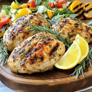 To make Lemon Herb Grilled Chicken, gather these items: - 4 boneless, skinless chicken breasts - 1/4 cup olive oil - 2 lemons (zested and juiced) - 4 cloves garlic, minced - 2 tablespoons fresh rosemary, chopped - 2 tablespoons fresh thyme, chopped - 1 tablespoon honey - Salt and pepper to taste You will need a few tools for this recipe: - A large bowl for mixing - Whisk for blending the marinade - Grill or grill pan for cooking - Meat thermometer to check doneness - Tongs for handling the chicken Here’s a quick look at the nutrition: - Calories: Approximately 220 per serving - Protein: 30 grams - Carbohydrates: 3 grams - Fat: 10 grams - Fiber: 0 grams This dish is healthy and full of flavor. It’s great for any meal. You can find the [Full Recipe] above for more details on how to prepare it. First, gather all your ingredients. You will need olive oil, lemon zest, lemon juice, minced garlic, chopped rosemary, chopped thyme, honey, salt, and pepper. In a large bowl, combine these items. Whisk them together until they mix well. The marinade should smell fresh and bright. This step is key to making your chicken tasty. Next, take your chicken breasts and place them into the bowl. Make sure each piece is fully coated in the marinade. Cover the bowl with plastic wrap. Refrigerate the chicken for at least one hour. If you want a stronger flavor, marinate for up to four hours. The longer it sits, the more flavor it will soak up. When you're ready to grill, preheat your grill to medium-high heat. Lightly oil the grill grates to stop the chicken from sticking. Remove the chicken from the marinade. Let any extra marinade drip off but do not rinse the chicken. Discard the leftover marinade. Place the chicken on the grill. Cook for about 6-8 minutes on each side. Check if the chicken reaches 165°F (75°C). When done, take it off the grill and let it rest for 5 minutes. Resting helps keep the juices inside. Serve your beautiful Lemon Herb Grilled Chicken. For the full recipe, check out the section above. To make the best marinade, mix oil, lemon zest, juice, garlic, herbs, honey, salt, and pepper. Whisk until smooth. You want every bite to burst with flavor. Always coat the chicken well and let it soak. A minimum of one hour in the fridge works wonders. If you can, marinate for four hours for deeper taste. Grilling chicken at the right temperature is key. Preheat your grill to medium-high heat, around 375°F to 450°F. This heat sears the chicken, locking in moisture and flavor. Use a meat thermometer to check doneness. The chicken should reach 165°F inside. This ensures it is safe to eat and keeps it juicy. To prevent dry chicken, avoid overcooking. Grill for 6-8 minutes on each side. Let the chicken rest for five minutes after grilling. This helps the juices redistribute. Slicing too soon lets all the moisture escape. Serve promptly to enjoy the perfect texture. For more details, check the Full Recipe. {{image_2}} You can change the herbs to suit your taste. Try using basil or parsley. Oregano also works well with lemon. If you want a kick, add some red pepper flakes. For a smoky flavor, use smoked paprika. These swaps keep the dish fresh and fun. You don't have to use a grill. You can bake the chicken instead. Preheat your oven to 400°F (200°C). Place the marinated chicken on a baking sheet. Bake for about 20-25 minutes. You can also pan-sear the chicken in a skillet. Use medium heat and cook for about 6-8 minutes on each side. Each method gives a different texture but tastes just as good. Lemon Herb Grilled Chicken pairs well with many sides. Serve it with a fresh green salad. Grilled vegetables add color and flavor. For a heartier meal, try rice or quinoa. Don't forget to garnish with lemon wedges and fresh herbs. These touches make your meal look and taste amazing. For the full recipe, check out the details above. After you make Lemon Herb Grilled Chicken, cool it down first. Place the chicken in an airtight container. It will stay fresh in the fridge for up to four days. Keep it away from strong-smelling foods to prevent flavor changes. When you're ready to eat, check for any signs of spoilage before reheating. To freeze Lemon Herb Grilled Chicken, let it cool completely. Wrap each piece in plastic wrap or foil. Place the wrapped chicken in a freezer bag. It can last up to three months in the freezer. Make sure to label the bag with the date. This way, you won’t forget when it was made. When you're ready to enjoy leftover grilled chicken, reheat it gently. You can use the oven or a skillet. If using an oven, set it to 350°F (175°C). Heat for 15-20 minutes or until warmed through. If using a skillet, add a little olive oil and warm on medium heat. Cover the skillet to keep moisture in. This will help the chicken stay juicy and tasty. You should marinate the chicken for at least one hour. This gives the flavors time to soak in. For more taste, you can marinate it for up to four hours. Just make sure to keep it in the fridge. Longer marinating helps the chicken stay juicy and flavorful. Yes, you can use chicken thighs. They have more fat, which makes them juicy and tender. Thighs also hold up well on the grill. Just adjust the cooking time since thighs may need a few extra minutes to cook through. Some great sides include grilled vegetables, a fresh green salad, or rice. You might also enjoy some garlic bread or roasted potatoes. These sides bring out the bright flavors of the chicken. They make your meal colorful and tasty. For more ideas, check out the Full Recipe! You learned how to make Lemon Herb Grilled Chicken. We covered ingredients, tools, nutrition, and step-by-step cooking. I shared tips to keep your chicken juicy and variations to fit your taste. Lastly, we discussed storage and answered common questions. Experiment with flavors. Enjoy each bite of your tasty grilled chicken!