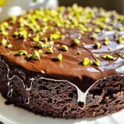 When making a chocolate pistachio cake, you need the right ingredients to get the rich flavor. Here’s what you will need: - 1 ½ cups all-purpose flour - 1 cup granulated sugar - ½ cup unsweetened cocoa powder - 1 teaspoon baking powder - ½ teaspoon baking soda - ½ teaspoon salt - 1 cup buttermilk (or plant-based milk) - ½ cup vegetable oil - 2 large eggs - 1 teaspoon vanilla extract - 1 cup finely chopped roasted pistachios (plus extra for garnish) - ½ cup dark chocolate chips These ingredients create a moist and tasty cake that everyone will love. The combination of rich chocolate and crunchy pistachios makes each bite special. Make sure to get good quality cocoa powder and dark chocolate chips for the best taste. You can find the full recipe in the article to guide you step by step. - Preheat the oven to 350°F (175°C). - Grease and flour a 9-inch round cake pan. You can also use parchment paper for easy removal. - In a large bowl, combine the dry ingredients: flour, sugar, cocoa powder, baking powder, baking soda, and salt. Mix until there are no lumps. - In another bowl, whisk together the wet ingredients: buttermilk, vegetable oil, eggs, and vanilla extract. It should be smooth and creamy. - Gradually add the wet mix to the dry mix. Stir gently until just combined. A few lumps are fine! - Fold in the chopped pistachios and dark chocolate chips. This adds flavor and texture. - Pour the batter into the prepared cake pan. Smooth the top with a spatula. - Bake for 25-30 minutes. Check for doneness by inserting a toothpick in the center. If it comes out clean, the cake is ready. - Once baked, let the cake cool in the pan for about 10 minutes. Then transfer it to a wire rack to cool completely. - For frosting, try a light chocolate ganache or whipped cream. Both pair well with the cake's rich flavors. - Garnish the top with more chopped pistachios. This makes the cake look stunning and adds a nice crunch. For the full recipe, refer back to the ingredients list above. - Avoid over-mixing: Mix just until wet and dry ingredients blend. Over-mixing makes the cake tough. - Ensuring even baking: Rotate the cake halfway through baking. This helps it bake evenly. - Adding spices or extracts: A pinch of cinnamon or almond extract can add depth. These small changes can brighten the cake's rich taste. - Chocolate chip variations: Swap dark chocolate chips for milk or white chocolate. Each type gives a unique twist to the flavor. - Decorative garnishes: Sprinkle extra chopped pistachios on top. This adds color and crunch. - Serving styles: Serve slices with a dollop of whipped cream or chocolate ganache. This enhances both flavor and looks. For the full recipe, check out the Chocolate Pistachio Cake section. {{image_2}} You can make this cake fit your needs with some simple swaps. For a gluten-free option, use gluten-free flour blends. They work well in this recipe. Check the blend for xanthan gum. This helps with texture. If you want a dairy-free cake, use plant-based milk. Almond milk or oat milk both work great. You can also substitute buttermilk with a mix of plant milk and vinegar. This creates a similar tangy flavor. To change the taste, think about using different nuts. Chopped walnuts or hazelnuts add a nice twist. They give a new texture and flavor while pairing well with chocolate. Another option is to use flavored chocolate. Instead of dark chocolate chips, try mint or orange-infused chocolate. This will add a fun twist to your cake, making it unique. You don’t have to stick to a regular cake. Try a layered chocolate pistachio cake. Bake two or three layers and add frosting in between. This gives you a stunning dessert for special occasions. If you want bite-sized treats, make cupcakes instead. Use the same batter but fill cupcake liners. Bake for about 20 minutes. These are perfect for parties or snacks. For the full recipe, check the section above. To keep your chocolate pistachio cake fresh, store it at room temperature. Wrap it in plastic wrap or foil. This helps to keep it moist. If you live in a hot area, consider refrigeration. Place the wrapped cake in the fridge to avoid spoilage. However, this may change the texture slightly. Freezing is a great way to save leftover cake. To freeze slices, wrap each piece in plastic wrap. Then place them in a freezer bag. Be sure to press out the air before sealing. For thawing, simply remove a slice from the freezer. Let it sit at room temperature for about an hour. You can also thaw it in the fridge overnight for a slower option. Stored properly, your cake lasts about 3 to 5 days at room temperature. If refrigerated, it can last up to a week. In the freezer, it stays good for about 2 to 3 months. Check for spoilage by looking for mold or an off smell. If it looks or smells bad, it’s time to toss it. Enjoy your baking! For the full recipe, check out the earlier section. Can I substitute buttermilk? Yes, you can. Use plant-based milk with a bit of vinegar or lemon juice. This mix will mimic buttermilk's tanginess. You can also use regular milk, but it won't be as rich. What can I use instead of eggs? You can replace eggs with applesauce or mashed bananas. Use 1/4 cup per egg. Flaxseed meal mixed with water is another great option. Mix one tablespoon of flaxseed with three tablespoons of water. Let it sit for a few minutes to thicken. How do I know when the cake is done? Stick a toothpick into the center of the cake. If it comes out clean, the cake is ready. If it has batter on it, bake for a few more minutes. Cake is too dry If your cake is dry, you may have over-baked it. Keep an eye on the baking time. Also, ensure you measured your ingredients accurately. Adding a bit more oil or buttermilk next time can help too. Cake is too dense A dense cake can come from over-mixing the batter. Mix just until combined. Another reason could be too much flour. Make sure to spoon it into the measuring cup rather than scooping it. How many servings does this recipe yield? This recipe makes about 8 to 10 servings. Each slice is rich and satisfying. Can I scale the recipe up or down? Yes, you can! To make more, simply double the ingredients. For fewer servings, halve the amounts. Just adjust your baking time if you change the pan size. For the full recipe, check out the [Full Recipe]. You now know how to make a delicious cake with pistachios and chocolate. We covered the key ingredients, step-by-step baking instructions, and tips for perfect results. Don't forget about variations and storage tips to keep your cake fresh. Experiment with flavors to make it your own. Follow the easy steps for a delightful treat. Enjoy baking this dessert that impresses every time!