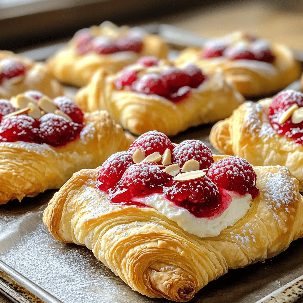 To make delicious Crescent Cheese Danishes, you need a few simple items. Here’s what you will need: - 1 can refrigerated crescent roll dough - 8 oz cream cheese, softened - 1/2 cup powdered sugar - 1 teaspoon vanilla extract - 1 tablespoon lemon juice - 1/4 cup fruit preserves (e.g., raspberry or apricot) - 1 egg, beaten (for egg wash) - Optional: sliced almonds or a sprinkle of cinnamon for topping These ingredients come together to create a sweet and creamy filling wrapped in flaky layers. You can find the Full Recipe for more detail on how to prepare these tasty treats. 1. Preheat your oven to 375°F (190°C). Line a baking sheet with parchment paper. 2. In a mixing bowl, combine 8 oz of softened cream cheese, 1/2 cup of powdered sugar, 1 teaspoon of vanilla extract, and 1 tablespoon of lemon juice. Mix until smooth and creamy. 3. Unroll 1 can of refrigerated crescent roll dough on a clean surface. Separate it into individual triangles. 1. Place a generous tablespoon of the cream cheese mixture at the wide end of each triangle. 2. Gently roll the crescent dough starting at the wide end, tucking the cream cheese filling inside as you go. 3. Pinch the ends to seal the rolls and place them on the prepared baking sheet. 4. Brush the tops of each Danish with 1 beaten egg for a golden finish. 5. Add a dollop of fruit preserves (like raspberry or apricot) on top of each Danish. 6. If you like, sprinkle some sliced almonds or a light dusting of cinnamon on top for extra flavor. 7. Bake for 12-15 minutes until the pastries are golden brown and puffed. 8. Remove from the oven and let cool slightly before serving. For more details on this recipe, check the Full Recipe. Using room temperature ingredients is key. It helps blend the cream cheese smoothly. When you mix cream cheese, powdered sugar, vanilla, and lemon juice, it becomes creamy and rich. If the cream cheese is cold, it clumps and does not mix well. So, take it out early to soften. Rolling and sealing the dough is simple but vital. Start at the wide end of the triangle. Use a tablespoon of filling and place it there. When you roll, tuck the filling inside. Pinch the ends to keep everything in. This step makes sure your danishes hold their shape. To know when the danishes are done, watch for their color. They should turn golden brown and puffed. This takes about 12 to 15 minutes in the oven. If they look pale, they need more time. Let them cool slightly before serving. This helps the filling set a bit. If you serve them too hot, the filling might spill out. So, wait a few minutes. Enjoy them warm for the best taste. For the full recipe, check the complete instructions above. {{image_2}} You can change the flavors of your Crescent Cheese Danishes easily. Try different fruit preserves for a fun twist. Here are some great options: - Raspberry preserves - Apricot preserves - Strawberry preserves - Blueberry preserves Each fruit adds its own unique flavor. You can also add chocolate or nuts for more depth. A few mini chocolate chips or chopped nuts can enhance the taste. If you need gluten-free options, try using gluten-free crescent roll dough. Many stores sell it now. You can also make your Danishes vegan. Replace the cream cheese with a vegan cream cheese substitute. There are many good brands out there. Feel free to experiment with these variations. They help you create a special treat that fits your needs. For the full recipe, check the section above. To keep your leftover Danish pastries fresh, store them in an airtight container. This helps prevent them from drying out. You can also wrap them in plastic wrap before placing them in the container. Keep the container in the fridge to maintain freshness. They will stay good for up to three days. To enjoy your pastries warm, reheat them in the oven. Preheat your oven to 350°F (175°C). Place the Danishes on a baking sheet and heat for about 8-10 minutes. This method keeps the pastry crisp. If you want to store them long-term, freezing is a great option. Place the cooled Danishes in a freezer-safe container or wrap them tightly in foil. They can last up to three months in the freezer. When ready to eat, thaw them overnight in the fridge and then reheat as mentioned. Yes, you can use homemade dough. Make a simple dough using flour, butter, and water. Roll it out thin. Then, cut it into triangles like crescent roll dough. This gives you a fresh touch. Serve these warm for the best taste. They pair well with coffee or tea. Add a light dusting of powdered sugar on top for a sweet touch. You can also serve them with fresh fruit on the side. You can prepare the filling a day in advance. Store it in the fridge. Roll out the dough and fill it just before baking. This keeps them fresh and tasty. You can also freeze the unbaked danishes. Just bake them straight from the freezer, adding a few extra minutes to the baking time. For the full recipe, click here. In this blog post, we explored making delicious Crescent Cheese Danishes. We covered ingredients, step-by-step instructions, and helpful baking tips. You learned about variations to customize your danishes and how to store them properly. These pastries are easy to make and perfect for any occasion. With a few simple changes, you can create your own unique twist. Try it today and enjoy the sweet rewards!