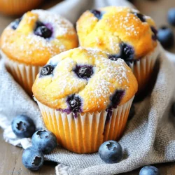 To make delicious lemon blueberry muffins, you need these simple ingredients: - 1 ½ cups all-purpose flour - 1 cup fresh blueberries (or frozen) - ½ cup granulated sugar - 2 teaspoons baking powder - ½ teaspoon baking soda - ½ teaspoon salt - 1 large egg - ½ cup plain Greek yogurt - ⅓ cup vegetable oil - 2 tablespoons fresh lemon juice - Zest of 1 lemon - 1 teaspoon vanilla extract Using fresh ingredients makes a big difference. The blueberries give a sweet burst, while the lemon adds a bright zing. I recommend using Greek yogurt for added moisture. It helps keep the muffins soft and fluffy. When you gather your ingredients, take a moment to appreciate them. Fresh blueberries are not only tasty; they are also packed with nutrients. The lemon zest is key for flavor. It brings out the freshness in each bite. For the best results, measure your ingredients accurately. This ensures your muffins rise perfectly and have a great texture. Now that you have your ingredients ready, you can follow the full recipe to create these tasty treats! 1. Preheat your oven to 375°F (190°C). This helps the muffins bake evenly. 2. Line a muffin tin with paper liners or grease it with cooking spray. 3. In a medium bowl, mix the dry ingredients: flour, sugar, baking powder, baking soda, and salt. 4. In a separate large bowl, combine the wet ingredients: egg, Greek yogurt, vegetable oil, lemon juice, lemon zest, and vanilla extract. Mix until smooth. 1. Gradually add the dry ingredients to the wet mix. Stir gently until just combined. 2. Be careful not to overmix; the batter should look slightly lumpy. 3. Gently fold in the blueberries using a spatula. This ensures they spread evenly. 1. Spoon the muffin batter into each muffin cup, filling them about ¾ full. 2. Bake for 18-22 minutes. A toothpick should come out clean from the center of a muffin. 3. After baking, let the muffins cool in the pan for about 5 minutes. 4. Transfer them to a wire rack to cool completely. For the complete recipe, check the Full Recipe section. Enjoy your baking journey! To avoid overmixing the batter, mix gently. Stir until the dry ingredients are just combined with the wet. Lumpy batter is okay. Overmixing makes muffins tough. For even baking, place the muffin tin in the center of your oven. This allows hot air to flow around the muffins. Rotate the tin halfway through baking for best results. You can add a pinch of cinnamon for warmth. A dash of nutmeg also works well. Try using brown sugar instead of white for a richer taste. For toppings, a lemon glaze adds a touch of sweetness. A sprinkle of powdered sugar looks nice too. Fresh lemon zest on top gives a bright finish. To serve, place muffins on a pretty plate. A light dusting of powdered sugar makes them look fancy. Add a few fresh blueberries as a garnish for color. Pair your muffins with hot tea or fresh coffee. A tall glass of cold milk also works well. These drinks balance the muffins' sweet and tart flavors. {{image_2}} You can make your lemon blueberry muffins even better! Try adding nuts or seeds. Chopped walnuts or sunflower seeds add a nice crunch. You can also use different fruits or extracts. Try raspberries or strawberries for a twist. Almond or coconut extract can give a new flavor. If you need gluten-free muffins, you can swap all-purpose flour with gluten-free flour. This keeps the muffins soft and moist. For vegan muffins, replace the egg with a flaxseed mixture. Mix one tablespoon of flaxseed with three tablespoons of water. Let it sit for a few minutes until it thickens. You can also use plant-based yogurt instead of Greek yogurt. You can make mini muffins or regular-sized muffins. Mini muffins are great for snacks or parties. They bake quicker too, usually around 12-15 minutes. Regular muffins take about 18-22 minutes. Check them with a toothpick to see if they're done. Adjusting the baking time helps you get the perfect muffin size. To keep your lemon blueberry muffins fresh, use an airtight container. This helps maintain moisture and flavor. You can also wrap them in plastic wrap before placing them in the container. For longer storage, consider freezing them. Place the muffins in a freezer-safe bag. Remove as much air as possible before sealing. This prevents freezer burn and keeps them tasty. At room temperature, these muffins last about 2 to 3 days. Store them in a cool, dry place to avoid moisture. If you place them in the fridge, they can last up to a week. However, refrigeration can make them a bit dry. Freezing is a better option for longer storage. When frozen, they can last for up to 3 months. To reheat your muffins, use the oven for best results. Preheat the oven to 350°F (175°C). Place the muffins on a baking sheet and warm them for about 10 minutes. This keeps them soft and fluffy. If you’re in a hurry, you can use the microwave. Heat each muffin for 15 to 20 seconds. Add a small cup of water in the microwave to keep the muffins moist. How can I make my muffins more moist? To make your muffins moist, use Greek yogurt and don’t overmix the batter. You can also add more blueberries for extra moisture. If you want, try adding a splash more oil. This will add fat, which keeps your muffins soft. Can I substitute Greek yogurt with something else? Yes, you can use sour cream or buttermilk instead of Greek yogurt. Both options will add moisture. If you want a dairy-free option, try unsweetened almond milk with a splash of lemon juice. This will mimic the tang of yogurt. How do I know when my muffins are done baking? Check your muffins after 18 minutes. Insert a toothpick into the center. If it comes out clean, the muffins are done. If there is wet batter on the toothpick, bake for a few more minutes. Can I double the recipe? Sure! Doubling the recipe works well. Just make sure to use a larger bowl for mixing. You may also need to bake in batches if your oven has limited space. How can I adjust the sweetness level? To adjust sweetness, reduce the sugar in the recipe. If you prefer sweeter muffins, add a bit more sugar. You can also mix in a little honey or maple syrup for a different flavor. Caloric content per muffin Each muffin has about 180 calories. This can vary based on your ingredient choices and portion sizes. Health benefits of ingredients used Blueberries are rich in antioxidants. They help boost your immune system. Greek yogurt adds protein and probiotics, which support digestion. Lemon juice provides vitamin C, good for skin health. This blog post guides you through making delicious blueberry muffins. You learned about the right ingredients, step-by-step instructions, and useful tips for baking. We explored fun variations and storage methods to keep your muffins fresh. With these insights, you can confidently bake muffins that everyone will love. Enjoy sharing your tasty treats and experimenting with flavors. Happy baking!