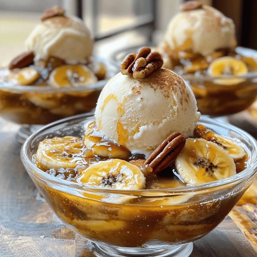To make the best Southern Bananas Foster, you need a few key items. These ingredients create the rich flavors and textures we love in this dish. Here’s what you’ll need: - 4 ripe bananas, peeled and sliced lengthwise - 1/2 cup brown sugar - 1/4 cup unsalted butter - 1 teaspoon ground cinnamon - 1 teaspoon vanilla extract - Vanilla ice cream, for serving You can add a few extra ingredients to change things up. These options can enhance the flavor and texture of your dessert: - 1/4 cup chopped pecans (optional) - A splash of rum for a classic touch - A pinch of nutmeg for extra warmth For the best experience, serve Southern Bananas Foster in clear dessert bowls. This way, everyone can see the pretty layers. Here are some ideas to make it even better: - Drizzle extra caramel sauce on top for sweetness - Sprinkle a bit of cinnamon for added flavor - Garnish with whole pecans for a nice crunch You can find the full recipe and instructions to create this delightful dessert. Enjoy making this treat! Start with ripe bananas. Peel them and slice them lengthwise. This helps them cook evenly. Set the slices aside on a plate. You want them ready for the skillet. Grab a large skillet and heat it over medium heat. Add the unsalted butter first. Let it melt completely. Once melted, stir in the brown sugar and ground cinnamon. Whisk these together until smooth. This should take just 1-2 minutes. The sugar must dissolve fully. Now, gently add the banana slices to the skillet. Cook them for 2-3 minutes on each side. They should be golden and soft. Carefully pour in the vanilla extract and stir. Cook for one more minute to blend the flavors. If you like nuts, add the chopped pecans now. Mix well to coat them in the sauce. To serve, scoop vanilla ice cream into dessert bowls. Spoon the warm banana mixture over the ice cream. This creates a lovely contrast of hot and cold. For a beautiful look, use clear bowls to show off the layers. Drizzle extra caramel sauce on top. Finish with a sprinkle of cinnamon and a few whole pecans. This adds a nice touch to your dish. For the full recipe, check out our detailed guide. Enjoy this sweet treat! To make great caramel for your Southern Bananas Foster, use medium heat. This heat helps the sugar melt but not burn. Stir the sugar often. This keeps it from sticking to the pan. Once the sugar turns a golden color, it is ready. Don't rush this step. Take your time to get it right. The bananas will soak up all that sweet goodness! Flambéing adds a fun twist to your dish. First, remove the skillet from the heat. This keeps flames from spreading. Then, carefully add your rum or liquor. Use a long lighter to ignite the liquid. Stand back and enjoy the show! The flames will burn off the alcohol, leaving a rich flavor. Always have a lid nearby to cover the pan if flames get too high. Serve Southern Bananas Foster in clear bowls. This lets everyone see the pretty layers of bananas and sauce. A scoop of vanilla ice cream on top makes it even better. You can also sprinkle some chopped pecans for a nice crunch. For extra flair, drizzle more caramel on top. A light dusting of cinnamon makes it look fancy and tastes great too. For the full recipe, check out the section on ingredients and instructions! {{image_2}} You can easily make a dairy-free or vegan version. Replace the unsalted butter with coconut oil or vegan butter. Use a plant-based ice cream made from almond, coconut, or cashew milk. This way, you still enjoy the rich flavors without dairy. Add a splash of dark rum for a classic twist. Rum enhances the flavor and brings warmth. For a chocolatey touch, add chocolate chips to the skillet when cooking the bananas. This adds a rich layer of flavor that many find delightful. You can even mix in a bit of cocoa powder for a fun chocolate sauce. While vanilla ice cream is a classic choice, feel free to experiment. Try serving with caramel, chocolate, or even coffee-flavored ice cream. Each flavor changes the dish, creating a new experience. You can also top it with whipped cream for extra sweetness. Each variation makes Southern Bananas Foster even more fun to enjoy. To keep your Southern Bananas Foster fresh, place leftovers in an airtight container. This helps prevent moisture loss. Store the container in the fridge. Enjoy them within two days for the best taste. When you're ready to enjoy your leftovers, reheat them in a skillet. Use low heat to prevent burning. Stir gently until warmed through, about 3-5 minutes. If you want, add a bit of butter to enhance the flavor. To stop bananas from turning brown, try these tips: - Use fresh bananas for the best results. - Squeeze some lemon juice on sliced bananas before cooking. - Cook the bananas right away after slicing to keep them vibrant. Following these steps will ensure your dessert stays delicious and appealing. For the full recipe, check the details above. Bananas Foster comes from New Orleans. A chef named Paul Blangé created it in the 1950s. He named it after a friend, Richard Foster. The dish features bananas, butter, and brown sugar. It's cooked with rum and served warm. This classic dessert shows off the flavors of the South. Yes, you can make Bananas Foster without alcohol. Simply skip the rum in the recipe. Use a bit of apple juice for extra flavor. The dish will still taste great. The bananas will caramelize just as well. You will know the bananas are done when they are golden brown. They should be soft but not mushy. Cook them for about 2-3 minutes per side. You want them to be warm and coated in the sauce. Vanilla ice cream is the classic choice for Bananas Foster. It balances the warm, sweet sauce perfectly. You could also try caramel or rum-flavored ice cream. The rich flavors enhance the dessert. Feel free to get creative with your favorite ice cream! You now know how to make Southern Bananas Foster step by step. We covered essential ingredients, cooking tips, and fun variations. Remember to use fresh bananas and perfect that caramel sauce. With these tricks, you’ll impress anyone you serve. Enjoy experimenting and find the best flavors for your taste. The joy of cooking this dish is in sharing it, so gather your friends and family. Now, make this tasty treat and watch everyone smile.