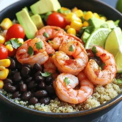 You need some key items for this dish. Here are the essentials: - 1 lb shrimp, peeled and deveined - 2 tablespoons olive oil - 1 teaspoon chipotle powder - 1 teaspoon cumin - 1/2 teaspoon smoked paprika - Juice of 2 limes - Salt and pepper, to taste - 2 cups cooked quinoa - 1 cup black beans, rinsed and drained - 1 cup cherry tomatoes, halved - 1 avocado, diced - 1/4 cup chopped fresh cilantro - 1/4 cup corn (fresh or canned) - Lime wedges for serving These ingredients make a flavorful meal. The shrimp shines with spices and lime juice. Fresh ingredients make a big difference. Use fresh shrimp for the best taste. Look for shrimp that smells clean and briny. Fresh limes add zest. Squeeze the juice right before using it. This keeps the flavor bright. Use ripe avocados for creaminess. They add a rich texture. Chopped cilantro gives a fresh burst. It enhances the dish beautifully. You can add toppings for your taste. Here are some ideas: - Sliced jalapeños for heat - Sour cream for creaminess - Feta cheese for a salty bite - Sliced radishes for crunch - Chopped green onions for freshness Feel free to be creative. Each topping adds a unique twist to your bowl. For the full recipe, you can check out the instructions that follow. To start, you need to mix the shrimp marinade. In a large bowl, combine these ingredients: - 1 lb shrimp, peeled and deveined - 2 tablespoons olive oil - 1 teaspoon chipotle powder - 1 teaspoon cumin - 1/2 teaspoon smoked paprika - Juice of 2 limes - Salt and pepper, to taste Toss the shrimp in the bowl. Make sure each piece is well-coated. This step adds a lot of flavor. Let the shrimp marinate for 15-20 minutes. This wait helps the spices soak in. Next, heat a large skillet over medium-high heat. Once hot, add the marinated shrimp. Cook them for about 2-3 minutes on each side. You want them to turn pink and opaque. This shows they are done. Remove the skillet from heat. The shrimp will be juicy and full of flavor. Now it's time to build your bowl. Start with a base of cooked quinoa. Use about 2 cups of quinoa for four servings. Next, add the following toppings: - 1 cup black beans, rinsed and drained - 1 cup cherry tomatoes, halved - 1 avocado, diced - 1/4 cup corn (fresh or canned) - 1/4 cup chopped fresh cilantro Place the cooked shrimp on top. Finish it off with lime wedges for squeezing. This adds a fresh zing to the dish. Serve it all in colorful bowls. You can find the full recipe for more details. Enjoy your meal! To cook shrimp just right, start with fresh or thawed shrimp. Heat your skillet to medium-high. Add a bit of oil for flavor. Place the shrimp in the skillet. Cook them for 2-3 minutes on each side. Watch for them to turn pink and opaque. This shows they are done. Remove them from heat to avoid overcooking. Overcooked shrimp can become rubbery, and nobody wants that! For a stunning presentation, use colorful bowls. Layer the ingredients neatly. Start with cooked quinoa as the base. Next, add black beans and cherry tomatoes. Place the shrimp on top for a nice pop of color. Dice the avocado and sprinkle it on. Finish with fresh cilantro and lime wedges. This layout looks bright and fresh. It makes the meal fun to eat! To save time, you can prep your shrimp ahead. Marinate the shrimp and store it in the fridge. It can stay fresh for about a day. Cooked quinoa can also be made in advance. Store it in an airtight container. The other ingredients can be chopped the night before. Just keep them in the fridge. This way, you can whip up your Chipotle Lime Shrimp Bowl in no time. Follow the full recipe for more details. {{image_2}} You can change the base of your Chipotle Lime Shrimp Bowl. Instead of quinoa, try brown rice or cauliflower rice. Both options add unique tastes and textures. Brown rice gives a nutty flavor, while cauliflower rice keeps it light. You can also use lettuce for a low-carb twist. A bed of greens adds crunch and freshness. Feel free to mix in different veggies. You can add bell peppers, zucchini, or spinach. Each vegetable brings its own flavor and nutrients. Fresh corn adds sweetness, while black beans give fiber. The more colors you have, the better your bowl looks and tastes. Explore seasonal vegetables for even more variety. You can easily adjust the spice level in your bowl. If you like it hot, add more chipotle powder or some diced jalapeños. For a milder taste, use less chipotle powder. You can also add sour cream or yogurt to cool down the heat. This way, everyone can enjoy their perfect bowl. For the full recipe, check out the Chipotle Lime Shrimp Bowl. To store leftovers from your Chipotle Lime Shrimp Bowl, first let them cool down. Place the shrimp and other ingredients in an airtight container. Make sure to separate the shrimp from the quinoa and veggies to keep everything fresh. Store the container in the fridge for up to three days. If you want to enjoy the dish later, keep the ingredients apart to maintain flavor and texture. Reheating is simple. You can use a microwave or stovetop. If using a microwave, place the leftovers on a microwave-safe plate. Heat in short bursts of 30 seconds, stirring in between. This helps to warm evenly. If using the stovetop, add a splash of water to the pan while heating. This keeps the shrimp moist and tasty. Avoid heating too long to prevent the shrimp from turning rubbery. Freezing is a great option for meal prep. To freeze, pack shrimp, quinoa, and veggies in separate freezer-safe bags. Remove as much air as possible to prevent freezer burn. They can last up to three months in the freezer. When you're ready to eat, thaw overnight in the fridge. Then reheat using the methods above. This keeps your meal fresh and delicious. Enjoy the flavors of your Chipotle Lime Shrimp Bowl anytime! If you want the complete recipe, check the Full Recipe. You can use brown rice or couscous instead of quinoa. Both options cook easily and taste great. If you want a low-carb choice, try cauliflower rice. It adds a nice texture and absorbs flavors well. Each option keeps the meal healthy and filling. Shrimp cooks quickly. It is done when it turns pink and opaque. You should also check the shape; it should curl into a “C” shape. Avoid overcooking, which makes shrimp tough. If you see them starting to firm up, it is time to remove them from the heat. Yes! You can prepare the shrimp and quinoa in advance. Store them in separate airtight containers. Keep the shrimp in the fridge for up to two days. Quinoa can last longer, about four days. When you are ready to eat, just reheat and assemble your bowl. For the best taste, add fresh toppings right before serving. For the full recipe, check the detailed instructions above. This blog post covered how to create a tasty Chipotle Lime Shrimp Bowl. We discussed key ingredients, helpful tips, and fun variations. Cooking shrimp well and using fresh items boosts flavor. You can mix toppings for your unique twist. Remember to store leftovers right and know when shrimp is done. With these tips, you can enjoy a delicious meal anytime. Try it out and share your bowl creations!