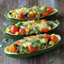 For a tasty meal, gather these main ingredients: - 4 medium zucchinis - 1 cup cooked quinoa - 1 cup cherry tomatoes, halved - 1 bell pepper, diced (red or yellow) - 1/2 cup corn kernels (fresh or frozen) - 1 cup black beans, rinsed and drained - 1 teaspoon cumin - 1 teaspoon smoked paprika - 1/2 teaspoon garlic powder - 1/2 teaspoon onion powder - Salt and pepper to taste - 1 cup shredded cheese (cheddar or mozzarella) - 2 tablespoons olive oil These ingredients form a delightful mix. The zucchinis serve as boats, holding a flavorful filling. Quinoa adds protein and texture. Black beans give extra fiber and nutrients. The spices provide a warm, smoky flavor. You can add these for more flavor and color: - Fresh cilantro or parsley for garnish - A squeeze of lime juice - Avocado slices - Sliced jalapeños for heat These garnishes enhance your dish. They add freshness and a pop of color. You can mix and match based on your taste. Each ingredient brings its own health perks: - Zucchini: Low in calories, high in water content. - Quinoa: A complete protein, rich in fiber. - Black beans: Packed with protein, iron, and antioxidants. - Cherry tomatoes: High in vitamins C and K, plus lycopene. - Bell peppers: Great source of vitamins A and C. This meal is not just delicious; it’s also nutritious. Enjoy a colorful plate filled with good-for-you ingredients. Try the Full Recipe for a step-by-step guide to making these tasty stuffed zucchini boats. To start, gather all your ingredients. You will need: - 4 medium zucchinis - 1 cup cooked quinoa - 1 cup cherry tomatoes, halved - 1 bell pepper, diced (red or yellow) - 1/2 cup corn kernels (fresh or frozen) - 1 cup black beans, rinsed and drained - 1 teaspoon cumin - 1 teaspoon smoked paprika - 1/2 teaspoon garlic powder - 1/2 teaspoon onion powder - Salt and pepper to taste - 1 cup shredded cheese (cheddar or mozzarella) - 2 tablespoons olive oil - Fresh cilantro or parsley for garnish (optional) Begin by preheating your oven to 375°F (190°C). Next, cut the zucchinis in half lengthwise. Scoop out the inner flesh to make a boat shape. Save this flesh for later. Place the zucchini halves on a baking sheet lined with parchment paper. Brush them with olive oil and sprinkle with salt. Bake them for about 15 minutes to soften. While the zucchinis bake, prepare your stuffing. In a large bowl, mix the cooked quinoa, halved cherry tomatoes, diced bell pepper, corn, and black beans. Now add the reserved zucchini flesh, which you chopped earlier. Season with cumin, smoked paprika, garlic powder, onion powder, salt, and pepper. Stir until everything is well combined. After 15 minutes, take the zucchini boats from the oven. Spoon the quinoa mixture into each half, pressing gently to pack it in. Top each stuffed zucchini with shredded cheese evenly. Return the stuffed zucchinis to the oven. Bake them for an additional 15 to 20 minutes. You want the cheese to melt and bubble nicely. Once they are done, take them out and let them cool for a few minutes. If you like, garnish with fresh cilantro or parsley before serving. For the full recipe, don’t forget to check the details above. Enjoy your tasty and healthy meal! When picking zucchini, look for ones that are firm and smooth. The skin should be shiny and bright. Avoid zucchinis with soft spots or blemishes. Smaller zucchinis taste better and have fewer seeds. Aim for zucchinis that are about 6 to 8 inches long. This size cooks evenly and makes great boats. If you have leftovers, store them in an airtight container. Place them in the fridge for up to three days. The boats stay tasty and can be reheated later. To reheat, place them on a baking sheet. Warm them in the oven at 350°F (175°C) for about ten minutes. This method keeps them crunchy. To save time, prepare the stuffing while the zucchinis bake. Use pre-cooked quinoa to cut down on prep time. You can also chop the veggies ahead of time. Store them in the fridge for easy access. Another tip is to use a melon baller to scoop out the zucchini. This tool makes the job quick and fun. For a quicker dish, try using other veggies like bell peppers or eggplants as boats. Check out the Full Recipe for more details! {{image_2}} You can get creative with the stuffing for your zucchini boats. Think of flavors and textures you love. Here are a few ideas: - Rice: Use brown rice or wild rice for a hearty option. - Lentils: Cooked lentils add protein and fiber. They also give a nice texture. - Mushrooms: Sautéed mushrooms bring umami flavors and make the dish rich. - Spinach: Fresh or sautéed spinach adds color and nutrients. Mix and match these ingredients to create your perfect filling. You can even add nuts or seeds for a crunch! If you want to make your dish vegan, you have great cheese alternatives. Consider these options: - Nutritional Yeast: This adds a cheesy flavor without any dairy. - Vegan Cheese: There are many store-bought brands that melt well. - Cashew Cream: Blend soaked cashews with lemon juice and garlic for a creamy topping. These options keep your zucchini boats tasty and help everyone enjoy them. Zucchini boats are just the start! You can use other vegetables as your base. Here are some fun ideas: - Bell Peppers: Cut them in half and stuff them. They add sweetness. - Eggplant: Halved eggplants work great. They have a rich flavor. - Tomatoes: Large tomatoes can be hollowed out and filled. They are juicy and delicious. Don't be afraid to experiment! The idea is to make a dish you love. Check out the Full Recipe for more inspiration. To store leftover stuffed zucchini, let them cool first. Then, place them in an airtight container. You can keep them in the fridge for up to three days. This way, your tasty meal stays fresh and ready to enjoy. If you want to freeze your stuffed zucchini, wrap each one tightly in plastic wrap. Place the wrapped zucchinis in a freezer bag. They will stay good for about three months. When you're ready to eat, just thaw them in the fridge overnight. When you want to reheat your stuffed zucchini, the oven works best. Preheat it to 350°F (175°C). Place the zucchinis on a baking sheet and cover them with foil. Bake for about 20 minutes. This will keep them moist and help the cheese melt nicely again. You can also microwave them, but the oven gives better flavor. Yes, you can prep stuffed zucchini boats ahead of time. To do this, follow the steps to prepare the filling. You can cut and scoop the zucchinis, then keep them in the fridge. Just don’t bake them yet. When you are ready to eat, fill and bake them. This makes for a quick meal. If you don't have quinoa, use rice or couscous. Both options work well and add a nice texture. You can even try lentils for a protein boost. Just make sure to adjust cooking times as needed. Yes, this recipe is easy to make gluten-free. Use gluten-free grains like quinoa or rice. Check that the cheese you pick is also gluten-free. This way, you can enjoy tasty zucchini boats without worry. These zucchini boats pair well with a fresh salad or crusty bread. A tangy vinaigrette can brighten up your meal. You can also serve them with a side of rice or quinoa. This complements the flavors and adds more nutrition. Stuffed zucchini boats last about 3 to 5 days in the fridge. Store them in an airtight container to keep them fresh. When reheating, add a splash of water to keep them moist. Enjoy them warm for a quick and tasty meal. You learned how to make vegetarian stuffed zucchini boats. We covered key ingredients, easy steps, and helpful tips. You now know how to choose the best zucchini and store leftovers. I shared variations for different diets and taste preferences. Embrace this tasty dish! It's healthy, fun to make, and great to share. Enjoy exploring new flavors with your future zucchini creations.