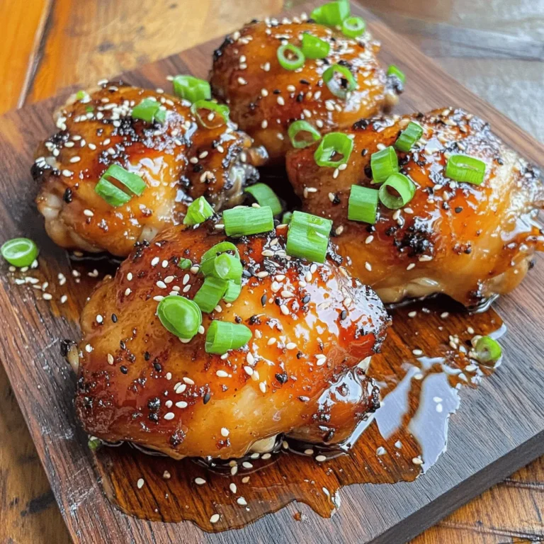 To make this dish, you'll need the following main ingredients: - 1 lb (450 g) boneless, skinless chicken thighs - 3 tablespoons honey - 3 tablespoons soy sauce - 4 cloves garlic, minced - 1 tablespoon fresh ginger, grated - 1-2 teaspoons red chili flakes (adjust to taste) - 2 tablespoons olive oil - Salt and pepper to taste These ingredients create a perfect blend of sweet and spicy flavors. The chicken thighs are juicy and tender, while the honey adds a rich sweetness. The soy sauce gives umami depth, and garlic and ginger bring a fresh kick. Enhance your dish with these garnishes and sides: - 2 green onions, sliced (for garnish) - Sesame seeds (for garnish) You can also serve the chicken with rice or stir-fried vegetables. These sides soak up the tasty glaze and balance the dish well. If you need alternatives, consider these options: - Chicken Breasts: Use these for a leaner cut. - Maple Syrup: Swap this for honey if needed. - Coconut Aminos: A great soy sauce alternative if you want a gluten-free option. These substitutions will still keep your dish delicious and flavorful. Using different ingredients allows you to customize your meal to your liking. For the full recipe, check out the details above. To start, you will need to mix the marinade. Grab a medium bowl and add the honey, soy sauce, minced garlic, grated ginger, and red chili flakes. This mix gives the chicken a sweet and spicy kick. Don't forget to add a pinch of salt and pepper. Next, take the chicken thighs and place them in the bowl. Make sure they are well coated in the marinade. Cover the bowl and put it in the fridge. Let it sit for at least 30 minutes. If you have more time, let it marinate for up to 2 hours for a richer flavor. Now it’s time to cook. Heat 2 tablespoons of olive oil in a large skillet over medium-high heat. Once the oil is hot, take the chicken out of the marinade. Set aside the marinade for later. Place the chicken in the skillet. Sear the chicken for about 4-5 minutes on each side. Look for a golden brown color and ensure it is cooked through. This step gives the chicken a nice crust and locks in the flavors. When the chicken is cooked, reduce the heat to medium. Pour the reserved marinade into the skillet. Let it simmer for about 5 minutes. Stir occasionally until it thickens a bit and glazes the chicken. This glaze adds a sticky, sweet finish to the dish. Once done, remove the skillet from heat. Transfer the chicken to a cutting board and let it rest for a few minutes. Slice the chicken and drizzle any remaining glaze over the slices. For the final touch, plate it up and sprinkle with sliced green onions and sesame seeds. Your Spicy Honey Garlic Chicken is now ready to enjoy! For more details, check out the Full Recipe. To marinate chicken well, mix honey, soy sauce, minced garlic, and ginger in a bowl. Add red chili flakes for heat. Use salt and pepper to taste. Make sure to coat the chicken thighs evenly. Cover and refrigerate for at least 30 minutes. If time allows, marinate up to 2 hours for even deeper flavor. The longer you marinate, the more the flavors soak in. For a thick and shiny glaze, reserve some of the marinade. Sear the chicken first, then pour in the reserved marinade. Let it simmer on medium heat. Stir occasionally for about 5 minutes. This helps it reduce and thicken. You want it to coat the chicken nicely. If you want a thicker glaze, you can simmer a bit longer. Just watch it so it doesn’t burn. Serve Spicy Honey Garlic Chicken over rice or quinoa. It pairs well with steamed veggies like broccoli or snap peas. You can also add a fresh salad for crunch. For a fun twist, try it in a wrap with crunchy veggies. Don’t forget to sprinkle sliced green onions and sesame seeds on top for a burst of flavor. For a complete meal, add a side of garlic bread or a light soup. Explore these ideas to make your meal even more enjoyable! {{image_2}} You can add vegetables to your spicy honey garlic chicken to make it a full meal. Try bell peppers, broccoli, or snap peas. Cut them into bite-sized pieces. Add them to the skillet when you sear the chicken. They will cook quickly and soak up the tasty sauce. You can also serve the chicken over a bed of steamed rice with veggies on the side. Adjusting spice levels is easy with this recipe. If you want more heat, add more red chili flakes. If you prefer it milder, cut back on the flakes. You can also use fresh chili peppers for a different flavor. Experiment with different amounts until you find what you like best. Remember, you can always add more spice later if needed! You can cook spicy honey garlic chicken in many ways. Grilling gives it a smoky flavor. Just marinate the chicken as usual, then grill over medium heat for about 6-7 minutes per side. Baking is another option. Preheat your oven to 400°F (200°C). Place the marinated chicken on a baking sheet and cook for 20-25 minutes. Check the internal temperature to ensure it’s safe to eat. Each method will give you a unique taste and texture. For the full recipe, refer to the earlier section. To store leftover Spicy Honey Garlic Chicken, place it in an airtight container. Make sure the chicken cools down first. You can keep it in the fridge for up to 3 days. If you want to keep it longer, freezing is a great option. Just remember to separate the chicken pieces to avoid sticking. When reheating your chicken, use a skillet for the best results. Heat it over medium heat. Add a splash of water or broth to keep it moist. You can also cover the skillet to trap steam. This method helps keep the chicken tender and juicy. If you prefer the microwave, use a low power setting. Heat in short bursts to avoid drying it out. For freezing, wrap each piece of chicken in plastic wrap. Then, place it in a freezer bag. Remove as much air as possible before sealing. You can freeze it for up to 3 months. When ready to eat, thaw overnight in the fridge. Reheat it as described above for a tasty meal any time! Enjoy your delicious Spicy Honey Garlic Chicken from the [Full Recipe]. You can use maple syrup or agave nectar instead of honey. Both options add sweetness. They also blend well in the marinade. If you want a different taste, try brown sugar. Just mix it with a little water to make it liquid. Yes, you can make this dish ahead of time. Marinate the chicken earlier in the day or even the night before. This allows the flavors to deepen. Cook the chicken and store it in the fridge. It stays tasty for up to three days. Serve Spicy Honey Garlic Chicken with rice or quinoa. They soak up the sauce well. Steamed broccoli or green beans add color and crunch. A fresh salad also pairs nicely. You can keep it simple or get creative with sides. For more ideas, check the Full Recipe. This article has covered how to make Spicy Honey Garlic Chicken. We looked at the ingredients, cooking steps, and storage tips. You can tweak recipes with different veggies or spice levels. My final thoughts: this dish is fun to make and tastes great. It’s perfect for any meal. Remember, with practice, you can make it even better each time. Enjoy putting your twist on this tasty dish!