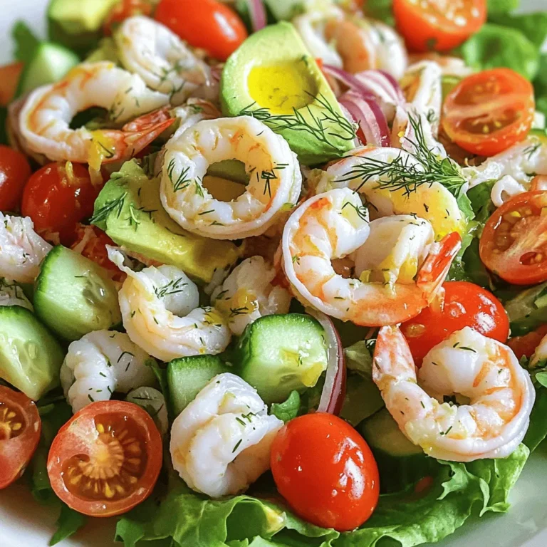 For a great seafood salad, you need fresh seafood. I like using: - 200g cooked shrimp, peeled and deveined - 200g cooked calamari rings - 150g crab meat, shredded These seafood choices give a nice mix of flavors and textures. The shrimp adds sweetness, while the calamari gives a slight chew. The crab meat brings a rich taste. Next, add some colorful veggies to brighten your salad. I recommend: - 1 cup cherry tomatoes, halved - 1 cucumber, diced - 1 avocado, diced - 1/4 red onion, finely chopped - 2 tablespoons fresh dill, chopped These veggies not only add color but also crunch. The cherry tomatoes pop with juice, while the cucumber and avocado add creaminess. Dill gives a fresh herb taste that ties everything together. The dressing is what makes the salad shine. For the dressing, use: - Juice of 1 lemon - 3 tablespoons olive oil - Salt and pepper to taste This simple mix brings flavor without overpowering the seafood. The lemon juice adds brightness, while the olive oil gives a smooth finish. This dressing is key to the full recipe. Start by gathering your seafood. You need cooked shrimp, calamari, and crab meat. Use 200g of shrimp, 200g of calamari rings, and 150g of crab meat. Place all the seafood in a large bowl. Gently mix them. You want them to combine without breaking apart. This step keeps the salad looking nice. Next, you’ll add color and crunch. Halve 1 cup of cherry tomatoes and dice 1 cucumber and 1 avocado. Chop 1/4 of a red onion finely. Toss these veggies into the bowl with the seafood. Their fresh flavors will brighten up the dish. The mix of textures adds interest to every bite. Now, let’s make the dressing. In a small bowl, whisk together the juice of 1 lemon, 3 tablespoons of olive oil, and 2 tablespoons of chopped fresh dill. Add a pinch of salt and pepper to taste. This dressing will bring all the flavors together. It’s both bright and flavorful, perfect for seafood. Pour the dressing over the seafood and vegetables. Gently toss everything to coat. Let the salad sit for about 10 minutes. This rest time helps the flavors blend. Finally, serve the seafood salad over mixed salad greens. It’s a quick and fresh delight, ready to enjoy! Check out the Full Recipe to see all the details. To make your seafood salad shine, pick the freshest seafood. Look for shrimp that smell like the ocean, not fishy. The color should be bright and firm. For calamari, choose rings that are white and glossy. Crab meat should be pale and flaky. Always check the sell-by date. Fresh seafood is key for great flavor. Serve your seafood salad chilled on a warm day. This dish pairs well with crusty bread or crackers. A light white wine complements the flavors nicely. If you want a twist, try adding a side of fruit salad. Fresh herbs, like parsley, can add extra color on top. Don’t overcook your seafood. This makes it tough and rubbery. Also, avoid heavy dressings that mask the seafood taste. If you chop the veggies too small, they can get lost in the salad. Lastly, let your salad sit for a few minutes to meld the flavors but not too long. Enjoying it fresh gives the best taste. {{image_2}} To make an Asian-inspired seafood salad, add some fun flavors. You can use soy sauce and sesame oil for the dressing. Toss in ingredients like shredded carrots and cilantro. You could also add sliced radishes for a nice crunch. This twist brings a fresh taste to your seafood salad. Try using cooked shrimp and crab for the best mix. If you like Caesar salad, you can make a seafood version. Use romaine lettuce as the base. Add seafood like shrimp and crab meat. For the dressing, mix mayonnaise, lemon juice, and Parmesan cheese. Toss in croutons for some crunch. This style adds a creamy and rich taste to your dish. It feels like a classic but with seafood. For a vegan take on seafood salad, use plant-based seafood options. You can find products that mimic shrimp or crab. Use chickpeas or tofu to add protein. For the dressing, mix tahini, lemon juice, and garlic. You can still enjoy the fresh veggies like cucumber and tomatoes. This version is light and healthy while being full of flavor. You can find the full recipe [here](#). To keep your seafood salad fresh, store it in an airtight container. Make sure to seal it well. Place the container in the fridge right after serving. This keeps the salad cool and safe. If you have any leftover dressing, store it separately. This prevents the salad from getting soggy. Properly stored, your seafood salad lasts about 2 to 3 days in the fridge. After that, the seafood may lose its flavor and texture. Always check for any off smells or changes in color before eating. If you see or smell anything unusual, it’s best to toss it out. Seafood salad is best enjoyed cold. If you need to warm it, do so gently. Place it in a pan on low heat. Heat just until it is warm, not hot. This keeps the seafood tender. Microwaving is not recommended, as it can make the seafood rubbery. Yes, you can use frozen seafood. Just thaw it first. Frozen seafood is often safe and good. It can save time and money. Look for quality brands that freeze fresh seafood quickly. Mixed salad greens work well with seafood salad. You can also use arugula or spinach. These greens add fresh flavors. They also give a nice crunch. Adding herbs, like parsley or basil, enhances taste too. To make a healthier dressing, swap olive oil for yogurt. Greek yogurt adds creaminess with less fat. Mix it with lemon juice, herbs, and a dash of salt. This dressing is light but full of flavor. Yes, this recipe is great for meal prep. You can store it in the fridge for up to three days. Just keep the dressing separate until serving. This keeps everything fresh and tasty. A crisp white wine pairs best with seafood salad. Try a Sauvignon Blanc or a Pinot Grigio. These wines enhance the seafood flavors. They also balance the salad's freshness. Enjoy your meal with a nice glass of wine! This article covered how to make a delicious seafood salad. We explored the best seafood choices, tasty vegetables, and dressings. I shared step-by-step instructions to prepare each part. You learned tips to pick fresh ingredients and serve your salad right. Lastly, I provided ideas for variations and storage hints. Remember, making a great seafood salad is easy with the right steps. Enjoy experimenting with flavors and impress your friends!