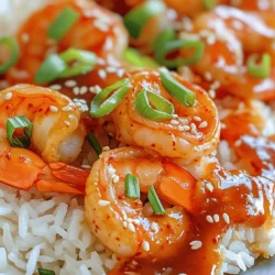 - 1 lb large shrimp, peeled and deveined - 2 tablespoons gochujang (Korean red chili paste) - 1 tablespoon honey - 1 tablespoon soy sauce - 1 teaspoon sesame oil - 2 cloves garlic, minced - 1 green onion, sliced - Sesame seeds - Cooked jasmine rice The key to sweet and spicy gochujang shrimp lies in selecting high-quality ingredients. I always choose fresh, large shrimp for their meaty texture. Gochujang is crucial for that unique heat and depth. Honey adds the perfect touch of sweetness. For the seasoning, soy sauce brings umami, while sesame oil adds a nutty aroma. Fresh garlic is a must for that punchy flavor. When serving, I recommend fresh green onions and sesame seeds as garnishes. They not only look great but also enhance the taste. Pair your shrimp with jasmine rice to soak up all those delicious flavors. You can find the full recipe [here](#). To make the marinade, you need to combine several key ingredients. In a mixing bowl, add the following: - 2 tablespoons gochujang - 1 tablespoon honey - 1 tablespoon soy sauce - 1 teaspoon sesame oil - 2 cloves garlic, minced - 1 teaspoon fresh ginger, grated - 1 tablespoon rice vinegar Whisk these together until the mixture is smooth. This marinade brings a sweet and spicy kick that you will love. Now, it’s time to marinate the shrimp. Take 1 pound of large shrimp, peeled and deveined. Add the shrimp to the marinade. Make sure each shrimp is well coated. Let them rest for at least 15 minutes. This time allows the flavors to soak in fully. For cooking, heat a large skillet over medium-high heat. Once the skillet is hot, carefully add the marinated shrimp. Do not overcrowd the pan; this helps them cook evenly. Cook the shrimp for about 2-3 minutes on one side. You will see them turn pink. Now, flip the shrimp and cook for another 2-3 minutes. They should look fully cooked and slightly caramelized. Toss the shrimp in the sauce as they cook. This gives them extra flavor. Once done, remove from heat. Enjoy your Sweet & Spicy Gochujang Shrimp with jasmine rice! For the full recipe, check the earlier section. When picking shrimp, you have two choices: fresh or frozen. Fresh shrimp can taste great, but frozen shrimp often works better. They stay fresh until you need them. Make sure to look for shrimp that appear moist, firm, and have a clean smell. Size matters too! For this recipe, large shrimp are best. They cook evenly and stay juicy. You want shrimp that are about 16-20 per pound. This size holds up well in the pan and gives you that perfect bite. Cooking shrimp can be tricky. You want them tender, not tough. To avoid overcooking, keep an eye on the color. Cook shrimp for just 2-3 minutes on each side. When they turn pink, they are ready. Remove them from heat as soon as they finish cooking. Caramelization adds flavor. To achieve this, don’t overcrowd the pan. Give shrimp space to sear. This helps them brown nicely and enhances the taste. Want more heat? Add extra gochujang to the marinade. You can also mix in chili flakes or fresh sliced chili peppers. This will spice things up for those who love a kick. Vegetables make this dish even better! Bell peppers, snap peas, or zucchini all work well. Sauté them along with the shrimp. They add color and crunch to your meal. For the full recipe, check the above section. {{image_2}} You can add fun veggies to your gochujang shrimp. Here are some tasty options: - Bell peppers - Zucchini - Broccoli - Snap peas - Carrots These veggies bring crunch and color to the dish. You can sauté them in the same skillet as the shrimp. This method makes it quick and easy. If you want to change things up, try different marinades. Here are some sweet and savory ideas: - Use brown sugar for a richer sweetness. - Mix in some pineapple juice for a fruity twist. - Add a splash of lime juice for tang. These changes can give your shrimp a new taste. Feel free to experiment with flavors that you enjoy. Pair your gochujang shrimp with the right sides. Here are my favorite options: - Steamed jasmine rice - Quinoa for a nutty flavor - Crisp salad to add freshness - Roasted sweet potatoes for a sweet touch Each of these sides complements the shrimp well. They make your meal more filling and satisfying. For the full recipe, check out the details above! To keep your Sweet & Spicy Gochujang Shrimp fresh, put leftovers in an airtight container. Place the container in the refrigerator. They will stay good for up to three days. Make sure to cool the shrimp to room temperature before sealing them up. This helps avoid moisture build-up. When you’re ready to eat your leftovers, reheating is key. The best method is to use a skillet. Heat the skillet over medium heat. Add a splash of water or a little oil to keep the shrimp moist. Cook for about 3-4 minutes until warmed through. Stir gently to avoid overcooking. This keeps the shrimp tender and flavorful. If you want to keep your Sweet & Spicy Gochujang Shrimp for longer, freezing is a great option. First, let the shrimp cool completely. Then, place them in a freezer-safe bag. Remove as much air as possible before sealing. They will last for up to three months. When ready to eat, transfer the shrimp to the fridge to thaw overnight. After thawing, reheat in a skillet as mentioned above for the best taste. Gochujang is a Korean chili paste. It has a thick texture and a deep red color. The taste is a mix of sweet, spicy, and savory. This unique flavor comes from fermented soybeans, rice, and chili powder. Many cooks use gochujang in marinades, sauces, and soups. It adds a rich depth to dishes like our Sweet & Spicy Gochujang Shrimp. You can also blend it with other ingredients for dips or dressings. Yes, you can use other proteins. Chicken, tofu, and pork are great options. Cut chicken breasts or thighs into bite-sized pieces. For tofu, choose firm tofu and press it to remove excess water. Pork should be thinly sliced for quick cooking. These proteins will soak up the gochujang flavor just like shrimp. Adjust cooking times based on the protein you choose. To make the dish milder, reduce the amount of gochujang. You can start with one tablespoon and taste as you go. Adding honey can also balance the heat. If you prefer more spice, add more gochujang or a pinch of red pepper flakes. Always taste your dish as you cook. This way, you can find the perfect level of heat for your taste buds. This blog post covered everything you need for a great gochujang shrimp dish. We explored the key ingredients like shrimp, the spicy gochujang, and the sweet honey. You learned how to make the marinade and cook the shrimp perfectly. I shared tips to enhance flavors and variations to try. Remember, cooking should be fun. Experiment with different veggies or spices. Store your leftovers properly to enjoy later. With these tips, you can make a tasty meal any day. Enjoy your cooking journey!