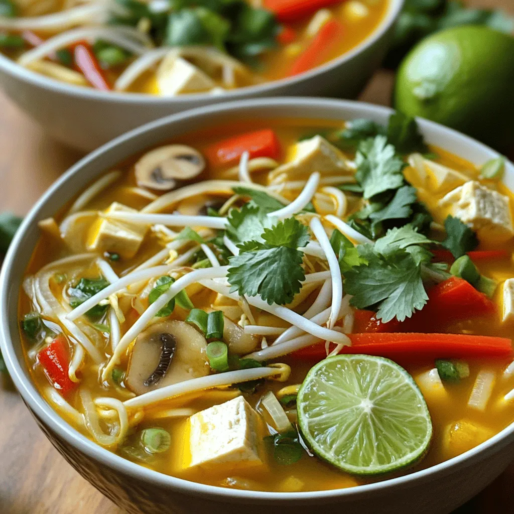 - 6 cups vegetable broth - 1 cup shiitake mushrooms, sliced - 1 cup firm tofu, cubed - 1 cup bamboo shoots, julienned - 1 cup bean sprouts - 1 medium carrot, julienned - 1 red bell pepper, thinly sliced - 4 green onions, chopped - 2 cloves garlic, minced - 1 tablespoon ginger, minced - 3 tablespoons soy sauce - 3 tablespoons rice vinegar - 1 tablespoon chili garlic sauce (adjust to taste) - 1 teaspoon sesame oil - 1 tablespoon cornstarch mixed with 2 tablespoons cold water (for thickening) - Salt and pepper to taste - Cilantro leaves for garnish Each ingredient plays a key role in the soup. The vegetable broth gives a warm base. Shiitake mushrooms add umami. Tofu provides protein and texture. Bamboo shoots and bean sprouts bring crunch. Carrots and red bell peppers add sweetness and color. Garlic and ginger create depth. Soy sauce and rice vinegar balance flavors. Chili garlic sauce gives heat. Sesame oil rounds it all out. The cornstarch mixture thickens the soup to a perfect consistency. Finally, cilantro adds a fresh finish. You can find the full recipe above. Enjoy the process of gathering all these ingredients. Cooking is a journey, and this soup is a flavorful stop along the way! First, take a large pot and add 6 cups of vegetable broth. Set it over medium heat. Bring the broth to a simmer. This step warms up the base for your soup. It takes just a few minutes. Next, add 1 cup of sliced shiitake mushrooms. These mushrooms add great flavor and texture. Let them cook for about 5 minutes. You want them to soften and blend into the broth. Now, it’s time to add your proteins and veggies. Toss in 1 cup of cubed firm tofu and 1 cup of julienned bamboo shoots. Both add a nice bite to the soup. Stir these in and let them cook for 3-4 minutes. After that, add 1 cup of bean sprouts and 1 medium julienned carrot. You can also toss in 1 thinly sliced red bell pepper. These ingredients add color and crunch to the mix. Keep simmering for another 2 minutes. In a small bowl, whisk together your seasoning. Combine 3 tablespoons of soy sauce, 3 tablespoons of rice vinegar, 1 tablespoon of chili garlic sauce, and 1 teaspoon of sesame oil. This mixture gives your soup its signature hot and sour flavor. Pour it into your simmering broth. To thicken the soup, stir in the cornstarch mixture. Mix 1 tablespoon of cornstarch with 2 tablespoons of cold water first. Gradually add this to the pot. Let it cook for another minute. The soup will get a nice, thick texture. Finally, season with salt and pepper to taste. When ready, remove the pot from heat. Add 4 chopped green onions for a fresh touch. Ladle the soup into bowls and finish with cilantro leaves on top for garnish. This simple method creates a warm and flavorful hot and sour soup, perfect for any day. For the full recipe, check the recipe section above. How to Perfectly Sauté Vegetables Sautéing vegetables is key to great flavor. Start with a hot pan and a little oil. Add your veggies in small batches. This keeps them from steaming. Stir often to cook them evenly. For hot and sour soup, I like to sauté garlic and ginger first. This brings out their strong flavors. After a minute, add the mushrooms. They need time to soften and release their juices. Timing for Adding Ingredients Timing is crucial. Add hearty veggies like carrots and bell peppers earlier. They need longer to cook. Add softer items, like bean sprouts, later. This keeps them crunchy. Always follow the recipe for best results. The right order makes a big difference in taste. Adjusting Spice Levels Hot and sour soup needs a good kick. Start with the chili garlic sauce. You can add more if you like it spicier. Always taste as you go. Remember, you can’t take spice out, but you can add more broth or tofu to cool it down. Tips for a Richer Broth For a rich broth, use quality vegetable broth. You can also add a splash of soy sauce. It adds depth and umami. Simmer the broth with your vegetables longer. This pulls out more flavors. I often add a dash of sesame oil for a nutty twist. Serving Suggestions Serve your hot and sour soup in deep bowls. This keeps it warm longer. Ladle the soup carefully; it looks best when full. You can pair it with rice or spring rolls for a full meal. Garnishing Techniques Garnishing adds a nice touch. Use fresh cilantro leaves on top. They add color and freshness. Chopped green onions also make great garnish. If you like, add a slice of lime for extra flavor. These small details make your soup look gourmet. {{image_2}} Hot and sour soup is fun because you can change it up! Here are some tasty variations. You can easily make hot and sour soup vegetarian or vegan. Instead of using firm tofu, try: - Tempeh - Seitan - Chickpeas These proteins add flavor and texture to the soup. For veggies, you can swap in: - Zucchini - Spinach - Bell peppers These options keep your soup colorful and tasty. If you need gluten-free hot and sour soup, it's simple to adapt. Use gluten-free soy sauce instead. Some great options are: - Tamari - Coconut aminos Always check labels to be sure. For other ingredients, ensure they are gluten-free too. Look for: - Cornstarch - Rice vinegar This way, you can enjoy your soup without worry. Hot and sour soup varies by region. In some places, people use different meats or seafood. You might find: - Pork - Chicken - Shrimp These proteins make the soup richer. You can also find unique toppings based on the culture. Some popular choices include: - Fried shallots - Chopped peanuts - Fresh herbs These toppings add crunch and fresh flavor. Each region brings its twist to this beloved dish. Check out the Full Recipe for more ideas! After enjoying your hot and sour soup, you may have leftovers. To store them, let the soup cool to room temperature. Then, place it in an airtight container. This keeps the flavors fresh and prevents spills. You can store it in the fridge for up to three days. When you're ready to eat the leftovers, reheat them on the stove or in the microwave. If using the stove, heat it over medium heat until hot. Stir occasionally to ensure even heating. In the microwave, use a microwave-safe bowl. Heat it in short intervals and stir in between to avoid hot spots. Freezing is a great option if you want to save your soup for later. First, let the soup cool completely. Pour it into freezer-safe containers, leaving some space at the top. This allows for expansion as it freezes. You can also use freezer bags, squeezing out as much air as possible. To thaw the soup, move it from the freezer to the fridge overnight. For a quicker option, place the sealed bag in cold water. When it's thawed, reheat it as mentioned before. Always check for freshness before serving. Hot and sour soup lasts for about three to four days in the fridge. In the freezer, it can last for up to three months. After this time, the soup may lose flavor and texture. Signs of spoilage include a sour smell, change in color, or mold. If you notice any of these signs, it's best to throw the soup away. Always trust your senses when it comes to food safety. What Makes Hot and Sour Soup Hot and Sour? Hot and sour soup gets its kick from chili garlic sauce and black pepper. The sourness comes from rice vinegar. Together, these flavors create a warm and bright taste. You can adjust the heat and sourness to fit your taste. Can I Make Hot and Sour Soup Ahead of Time? Yes, you can make this soup ahead of time. Just store it in the fridge after it cools. Reheat it gently before serving. The flavors will deepen as it sits, but fresh toppings should be added just before serving. Is Hot and Sour Soup Healthy? Yes, hot and sour soup is quite healthy. It uses a lot of fresh veggies and tofu. The broth is low in calories but high in flavor. It can fit well into a balanced diet. What Are the Health Benefits of Hot and Sour Soup? This soup is packed with nutrients from the vegetables. Mushrooms give you vitamins D and B, while tofu adds protein. The spices can help boost your metabolism and aid digestion. Can I Use Different Mushrooms? Absolutely! Feel free to swap shiitake mushrooms for others like button or oyster mushrooms. Each type adds a unique flavor and texture, making your soup your own. What Can I Use Instead of Tofu? If you’re not a fan of tofu, try using cooked chicken or shrimp instead. You can also use tempeh for a plant-based option. Just cut it into cubes and add it at the same time as the tofu. What is the History of Hot and Sour Soup? Hot and sour soup traces its roots to China. It is a popular dish in many regions, especially in the north. The mix of flavors reflects the balance of yin and yang in Chinese cooking. Where to Find Authentic Versions of Hot and Sour Soup? You can find authentic hot and sour soup at many Chinese restaurants. Look for places that specialize in Sichuan or Cantonese cuisine. These regions are known for their bold flavors and traditional recipes. For the best experience, try asking for their secret ingredients! This blog covered the essential ingredients for hot and sour soup and how to make it. You learned how to prepare the broth, add vegetables and protein, and finish with the right seasonings. Remember, cooking is about creativity, so don’t hesitate to try variations. Store any leftovers properly for later enjoyment. Enjoy making this delicious soup. You’ll impress your family and friends with your skills!