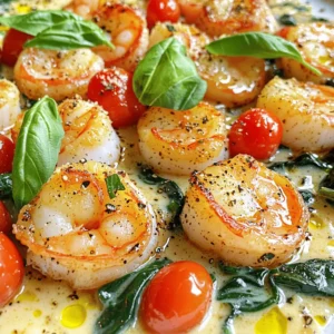 - 1 lb large shrimp, peeled and deveined - 1 lb sea scallops, patted dry - 2 tablespoons olive oil - 1 teaspoon garlic, minced - 1 cup cherry tomatoes, halved - 1 cup spinach, roughly chopped - 1/2 cup heavy cream - 1 teaspoon lemon zest - 1 tablespoon fresh lemon juice - 1 teaspoon Italian seasoning - Salt and pepper, to taste - Fresh basil leaves, for garnish - Grated Parmesan cheese, for serving - White wine for deglazing - Red pepper flakes for spice - Garlic bread - Lemon rice Gather these ingredients for a tasty meal. The shrimp and scallops shine in this dish. The cherry tomatoes add sweetness, while the lemon juice gives a bright flavor. Fresh spinach adds color and nutrients. You can add white wine for more depth. Red pepper flakes can spice it up if you like heat. Pair your Tuscan shrimp and scallops with garlic bread or lemon rice for a full meal. Check the Full Recipe for step-by-step details. Enjoy cooking! - Heating the skillet First, grab a large skillet. Heat two tablespoons of olive oil over medium-high heat. You want the oil hot but not smoking. - Cooking shrimp and scallops Next, add one pound of shrimp and one pound of scallops to the skillet. Cook them for about two to three minutes on each side. The shrimp should turn pink and opaque. The scallops should be golden brown. Once cooked, take them out and set them aside. - Sautéing garlic and tomatoes In the same skillet, add one teaspoon of minced garlic. Cook it for about 30 seconds until it smells good. Then, add one cup of halved cherry tomatoes. Stir in one teaspoon of Italian seasoning and a pinch of salt and pepper. Cook this mix for about three to four minutes. The tomatoes will soften nicely. - Incorporating spinach and cream Now, toss in one cup of roughly chopped spinach. Cook it until it wilts, which takes about one to two minutes. Lower the heat and pour in half a cup of heavy cream. Add one teaspoon of lemon zest and one tablespoon of fresh lemon juice. Mix it all well and let it simmer for two minutes. - Combining seafood with sauce Return the shrimp and scallops to the skillet. Gently fold them into the creamy sauce. Heat everything through for about one minute. - Adjusting seasoning Finally, taste the dish. Adjust the seasoning if you think it needs more salt or pepper. Serve the Tuscan shrimp and scallops warm. You can garnish with fresh basil leaves and grated Parmesan cheese for extra flavor. Enjoy! For the full recipe, check out the Tuscan Shrimp and Scallops Delight recipe. How to achieve golden-brown scallops? To get golden-brown scallops, start with a dry surface. Pat the scallops with a paper towel. Heat your skillet well before adding oil. Use medium-high heat for the best results. Cook the scallops for 2–3 minutes on each side. They should be golden and slightly firm. Cooking shrimp without overcooking? Shrimp cooks quickly. Watch for color change; they turn pink and opaque when done. Cook shrimp for about 2–3 minutes per side. Remove them from heat as soon as they change color to avoid rubbery texture. Adding fresh herbs Fresh herbs can brighten your dish. Consider adding basil, parsley, or thyme. Add them near the end of cooking for the best flavor. This keeps their taste vibrant and fresh. Using quality ingredients Using high-quality ingredients makes a big difference. Choose fresh seafood and ripe tomatoes. Olive oil should be extra virgin for richer flavor. Quality ingredients enhance the taste of your dish. Garnishes that enhance visual appeal Garnishes can make your dish pop. Use fresh basil leaves for color and taste. A sprinkle of grated Parmesan adds elegance and flavor. Consider a dash of lemon zest for brightness. Serving options for a restaurant-style plate Serve your shrimp and scallops on a large plate. Arrange the seafood neatly in the center. Spoon the sauce around the seafood. Finish with garnishes for a polished look. This creates an appealing restaurant-style plate. For more details, check out the Full Recipe. {{image_2}} You can switch up the seafood. Try calamari or different fish. These options can change the texture and flavor. If you need a dairy-free version, use coconut cream or cashew cream instead of heavy cream. These alternatives keep the dish rich without dairy. Add different herbs or spices to change the taste. Fresh dill or parsley can brighten the dish. You can also add a pinch of red pepper flakes for some heat. Seasonal veggies like zucchini or bell peppers can also be great additions. They add color and nutrients. Serving this dish over pasta or rice can make it a hearty meal. You can use fettuccine or jasmine rice for a tasty base. Another idea is to serve it as a seafood salad. Just let it cool and toss it with greens. This makes a light and fresh option for warm days. Store any leftover Tuscan shrimp and scallops in an airtight container. Make sure it cools to room temperature first. This keeps the dish fresh and safe. For best taste, eat the leftovers within three days. When reheating, use a skillet over low heat. This prevents overcooking the shrimp and scallops. Stir gently and cover to keep moisture in. You can also use the microwave, but check every 30 seconds to avoid drying out the dish. Yes, you can freeze Tuscan shrimp and scallops! However, I recommend freezing only the sauce and seafood separately. This keeps the texture better when you thaw them. To freeze, let the dish cool completely. Then pour the sauce into freezer-safe bags or containers. Place shrimp and scallops in another bag. Label each with the date. Lay flat in the freezer for easy stacking. In the fridge, expect the dish to last about three days. In the freezer, it can stay good for up to three months. However, for the best flavor, eat it within one month. Always check for changes in smell or color before eating. You can pair Tuscan shrimp and scallops with several sides. Here are some great options: - Garlic bread - Lemon rice - Fresh salad - Steamed vegetables - Creamy polenta These sides balance the rich flavors of the dish. They add freshness and texture. Yes, you can use frozen shrimp and scallops. Here are some tips: - Thaw them in the fridge overnight. - Rinse them under cold water before cooking. - Pat them dry to avoid excess moisture. Using frozen seafood saves time and can be just as tasty. No, this dish is not spicy. If you want to add heat, try these: - Add red pepper flakes for a kick. - Serve with a spicy dipping sauce. You can also keep it mild by leaving out any spicy ingredients. To ensure seafood is fresh, follow these tips: - Buy from a reputable source. - Check for a clean smell, not a fishy one. - Look for bright, clear eyes and shiny skin. - Store seafood on ice in the fridge. Proper storage keeps your seafood fresh and tasty. You can find the full recipe for Tuscan Shrimp and Scallops Delight [here](#). This blog post detailed a tasty recipe for Tuscan shrimp and scallops. You learned about the key ingredients, preparation steps, and helpful tips for cooking. I shared variations to make the dish your own and how to store leftovers for later. Remember, using quality ingredients and fresh herbs boosts flavor. Enjoy creating this dish for your next meal and impressing your friends and family with your skill. Trust me, it’s worth it!