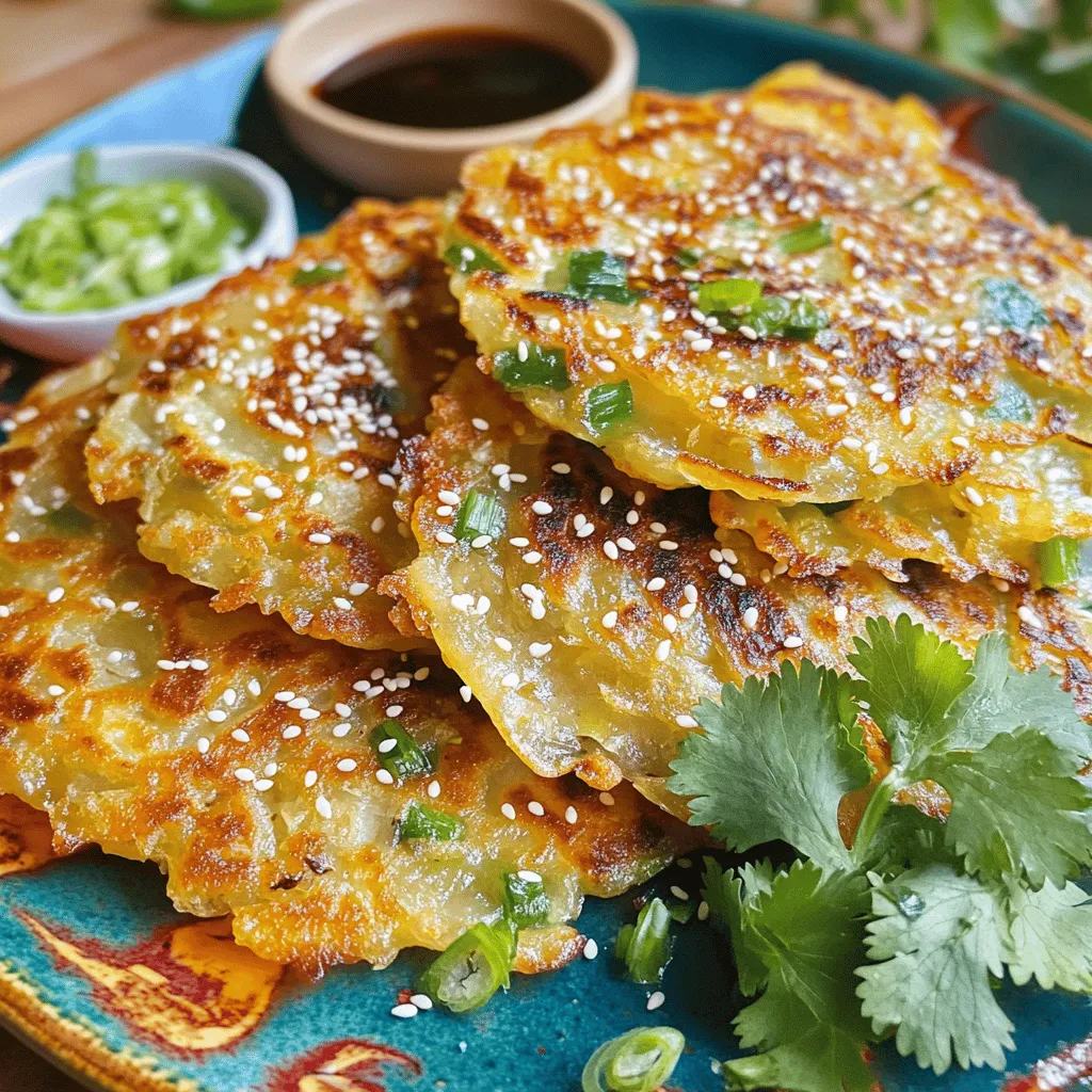 Flour and Water Base The main ingredients for a great pajeon are flour and water. I use all-purpose flour because it gives the pancake a nice texture. Mixing flour with water creates a smooth batter. This batter holds everything together. Importance of Scallions Scallions are the star of this dish. They add fresh flavor and a crunch. You should chop them finely so they mix well into the batter. The more scallions, the better the taste. Optional Add-ins (Carrots, Gochugaru) You can add grated carrots for a hint of sweetness. This makes the pancake colorful and fun. If you like some heat, consider adding gochugaru, which are Korean red pepper flakes. This gives the pajeon a spicy kick. Here is the full recipe for crispy Korean scallion delight: - 1 cup all-purpose flour - 1 cup water - 1/2 teaspoon salt - 1 bunch scallions, finely chopped - 1/2 cup grated carrots (optional for sweetness) - 1/2 teaspoon gochugaru (Korean red pepper flakes, optional for heat) - 2 tablespoons vegetable oil (plus more for frying) - Soy sauce, for dipping Whisking the Ingredients Together Start by grabbing a large mixing bowl. In it, whisk together 1 cup of all-purpose flour, 1 cup of water, and 1/2 teaspoon of salt. You want a smooth batter without lumps. This batter is the foundation for your pajeon. The Role of Each Ingredient The flour gives the pancake its structure. Water helps to create a light texture. Salt enhances the flavors. Scallions, which you should chop finely, bring freshness and a nice crunch. If you like, add 1/2 cup of grated carrots for a touch of sweetness. For heat, mix in 1/2 teaspoon of gochugaru. Heating the Pan Correctly Use a non-stick frying pan and heat it over medium heat. Once hot, add 2 tablespoons of vegetable oil. You need enough oil to make the pancake crispy. Cooking Time and Texture Guidelines Pour half of your batter into the pan, spreading it out evenly. Cook for about 3-4 minutes. The edges should crisp up, and the bottom should turn golden brown. Flip the pancake carefully using spatulas. Cook the other side for another 3-4 minutes until it’s golden and crispy. Ideal Dipping Sauces (Soy Sauce) Serve your pajeon warm with soy sauce for dipping. The salty flavor pairs perfectly with the pancake. Presentation Tips for the Final Dish Place the scallion pancakes on a bright plate. Garnish with sesame seeds or fresh cilantro for color. A small dish of soy sauce and some chopped scallions make it look even better. For the full recipe, check the earlier section. Achieving Crispiness To make your pajeon crispy, use cold water in your batter. Cold water helps create steam, which adds air and lightness. Mix the batter until smooth but don't overmix. A few lumps are fine. Heat your pan well before adding oil. The oil should shimmer, not smoke. This step creates a nice crust. Avoiding a Soggy Pancake A soggy pancake is a common issue. To prevent this, keep the heat on medium-high. Avoid adding too many vegetables; they release moisture. If using carrots, make sure they're grated fine. You can also let the batter sit for about 10 minutes. This can help thicken it slightly. How to Adjust Ingredients for Personal Taste Feel free to change your pajeon. Love spice? Add more gochugaru. Want a sweeter taste? Toss in extra carrots. You can even add cooked seafood or mushrooms for a twist. Just remember to keep the flour and water ratio the same for best results. Cooking Techniques for Various Stovetops Different stovetops can affect cooking. If you use an electric stove, set it to medium-high. For gas stoves, adjust based on how fast it heats. Use a non-stick pan if you're new to cooking. This helps avoid sticking and makes flipping easier. If you have a cast-iron skillet, it retains heat well, giving a great crispy edge. {{image_2}} Pajeon has several tasty twists. One popular version is Seafood Pajeon. You can add shrimp or squid for a fresh ocean flavor. The seafood cooks quickly, adding a nice texture. Just chop the seafood into small pieces and mix it into the batter with the scallions. Another exciting option is Kimchi Pajeon. This version includes kimchi, giving your pancake a spicy kick. The fermentation adds depth to the flavor. Simply chop your kimchi and fold it into the batter. This adds a nice tang and heat, making it perfect for spice lovers. You can enjoy Pajeon even with dietary needs. For a vegan option, replace the egg with a flaxseed meal mix. Mix one tablespoon of flaxseed meal with three tablespoons of water. Let it sit to thicken before adding to the batter. For gluten-free Pajeon, use rice flour instead of all-purpose flour. It will give you that crispy texture you crave. You can also mix in other gluten-free flours, like almond or chickpea flour. Each adds a unique flavor while keeping things gluten-free. Feel free to experiment with these variations. You can create your own special Pajeon that suits your taste. Check out the Full Recipe to start making your crispy delight today! To keep your pajeon fresh, use proper storage techniques. First, let the pancakes cool completely. Place them in an airtight container. You can layer parchment paper between each pancake to prevent sticking. Seal the container tightly. For refrigeration, pajeon lasts up to three days. If you want to keep them longer, consider freezing. Wrap each pancake in plastic wrap and place them in a freezer bag. This method protects them from freezer burn. Frozen pajeon can last up to two months. To enjoy pajeon again, reheating is key. The best method is using a skillet. Heat a non-stick pan over medium heat. Add a small amount of oil to the pan. Place the pajeon in the pan and cook for about two minutes on each side. This keeps them crispy. You can also use an oven. Preheat it to 350°F (175°C). Place the pajeon on a baking sheet. Bake for about 10 minutes or until heated through. Avoid microwaving pajeon, as this may make them soggy. Proper reheating ensures you retain their delicious texture and flavor. What is Pajeon? Pajeon is a Korean scallion pancake. It combines flour, water, and scallions. This dish is crispy on the outside and soft inside. You can add optional ingredients like carrots or spicy gochugaru. It makes a great snack or side dish. How long can I store Pajeon? You can store Pajeon in the fridge for about 2 days. Just place it in an airtight container. To keep it fresh, reheat it in a pan. This helps restore its crispiness. Why is my Pajeon soggy? A soggy Pajeon often comes from too much water in the batter. Make sure to follow the recipe closely. If your pan isn’t hot enough, it can also cause sogginess. Always preheat your pan before adding the batter. How to fix burnt edges? If the edges of your Pajeon burn, lower the heat next time. Cooking on medium heat helps prevent burning. You can also trim off the burnt parts after cooking to make it look nicer. When is Pajeon traditionally served? Pajeon is popular during rainy days in Korea. People believe it brings good luck. It is also served during celebrations like Chuseok, the harvest festival. What are the cultural celebrations involving Pajeon? Pajeon plays a role in many Korean festivals. It is often served at family gatherings. Making Pajeon is a way to bond and share food with loved ones. Pajeon combines simple ingredients like flour, water, and scallions to create a tasty dish. We explored how to prepare the batter, cook it perfectly, and serve it well. Remember, adjusting flavors and textures can make it your own. Variations like seafood or kimchi add fun twists. Store leftovers properly to keep them fresh. Understanding Pajeon's cultural background adds to its enjoyment. Cooking should be fun, so enjoy making your Pajeon just the way you like it.