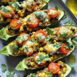 The main ingredients for savory stuffed zucchini boats are simple and fresh. You will need: - 4 medium zucchini - 1 cup cooked quinoa - 1 cup cherry tomatoes, halved - 1 cup cooked black beans, drained and rinsed - 1/2 cup corn kernels (fresh or frozen) - 1 teaspoon cumin - 1 teaspoon smoked paprika - 1/2 teaspoon garlic powder - 1/2 teaspoon onion powder - Salt and pepper to taste - 1 cup shredded cheese (cheddar or a mix) - 2 tablespoons fresh cilantro, chopped (for garnish) - 1 tablespoon olive oil These ingredients blend well and create a hearty meal. You can change it up with optional ingredients. Try adding ground turkey or beef for more protein. You could also use different veggies, like bell peppers or spinach, to boost the flavor. If you want a spicy kick, add chili powder or jalapeños. For a lighter version, skip the cheese or use a dairy-free option. These choices let you make the dish your own while keeping it delicious. Check out the Full Recipe for more details on preparation. First, let's prep the zucchini and stuffing mixture. 1. Slice the zucchini: Cut each zucchini in half lengthwise. Use a spoon to scoop out the center, creating space for the filling. Save the scooped-out flesh for later. 2. Mix the stuffing: In a large bowl, add the cooked quinoa, halved cherry tomatoes, black beans, corn, spices, and half of the cheese. Chop the reserved zucchini flesh and mix it in. Season with salt and pepper. Next, we need to bake the stuffed zucchini. 1. Prepare the zucchini: Brush the hollowed zucchini halves with olive oil. Place them cut side up in a baking dish. 2. Fill the zucchini: Spoon the stuffing into each zucchini half. Pack it well so it doesn’t fall out. 3. Top with cheese: Sprinkle the remaining cheese on top of the stuffed zucchini. 4. Bake: Cover the dish with aluminum foil. Bake in a preheated oven at 375°F (190°C) for 25 minutes. 5. Finish baking: Remove the foil and bake for another 10-12 minutes. The cheese should be golden and bubbly. Finally, let's look at the finishing touches and serving. 1. Cool: Once baked, let the zucchini boats cool for a few minutes. 2. Garnish: Sprinkle fresh chopped cilantro on top for color and flavor. 3. Serve: Place the stuffed zucchini boats on a large platter. Drizzle with olive oil for a nice shine. Enjoy this flavorful dish with family or friends! For the complete cooking details, check out the Full Recipe. How do I achieve the best texture? To get the best texture, use medium-sized zucchini. They hold their shape well. Scoop out the insides gently to avoid breaking the skin. Bake the zucchini boats until they are just tender. This gives them a nice bite and keeps them from getting mushy. What cheese alternatives can I use for different flavors? You can use many different cheeses. Try mozzarella for a mild taste. Feta adds a tangy flavor. For a sharp taste, use aged cheddar. Vegan cheese works too if you want to skip dairy. Just make sure it melts well. How can I make it vegan or gluten-free? To make this dish vegan, skip the cheese or use a vegan option. For gluten-free, ensure your quinoa is certified gluten-free. You can also use brown rice or lentils as a filling to keep it hearty. These swaps make it friendly for many diets while still being tasty. For the full recipe, check out the section above. {{image_2}} When making savory stuffed zucchini boats, you can get creative with the stuffing. Here are some fun ideas to try. - Different Stuffing Ideas: You can use meat, cheese, or veggie-based fillings. Ground turkey or beef works great. For a cheesy option, use ricotta or goat cheese. If you want it meatless, try a mix of mushrooms and spinach. - Substituting Spices: Changing spices can change the flavor. Try adding Italian herbs like oregano and basil for a classic taste. For a kick, use chili powder or cayenne pepper. Experiment to find what you love! - Seasonal Variations: You can switch ingredients based on what’s in season. In summer, add fresh basil or zucchini blossoms. In fall, try pumpkin puree or sage. These changes can keep your dish fresh and exciting. These variations let you enjoy stuffed zucchini boats in many ways. Try the full recipe for a delicious start, and let your creativity shine! To keep your stuffed zucchini boats fresh, store them in the fridge. Place them in an airtight container. They will last for up to four days. If you want to save them longer, freezing is a smart choice. Wrap each zucchini boat in plastic wrap, then put them in a freezer-safe bag. Label the bag with the date. They can stay in the freezer for up to three months. When it’s time to eat, thaw the zucchini boats in the fridge overnight. To reheat, place them in the oven at 350°F (175°C) for about 15 to 20 minutes. This will help keep the flavors strong and the texture nice. You can also microwave them for about 3 to 5 minutes but be careful not to overcook, as that can make them soggy. For a quick meal, these boats are easy to enjoy anytime! Check out the Full Recipe for more details. How do I make zucchini boats more filling? To make zucchini boats more filling, add hearty ingredients. Consider adding ground turkey or beef. You can also mix in more grains, like brown rice or couscous. Another option is to pile on extra cheese. This will create a rich and satisfying meal. Can I prepare stuffed zucchini ahead of time? Yes, you can prepare stuffed zucchini ahead of time. Stuff the zucchini and cover them tightly with plastic wrap. You can store them in the fridge for up to 24 hours. When you are ready to bake, just pop them in the oven. This makes meal prep easy. What can I serve with stuffed zucchini boats? Stuffed zucchini boats pair well with many sides. A fresh salad with greens and tomatoes complements the dish nicely. You might also serve rice or quinoa on the side. For a heartier meal, try garlic bread or roasted vegetables. Each option adds flavor and balance to your meal. We covered how to prepare delicious stuffed zucchini boats with various ingredients and tips. You learned the best ways to prep, cook, and store them. Adding different flavors makes for exciting meals, whether you prefer meat, cheese, or veggies. Experiment with seasonal variations to keep things fresh. Remember, these boats are versatile and easy to make ahead. Enjoy your cooking adventure with stuffed zucchini, and share your tasty creations!