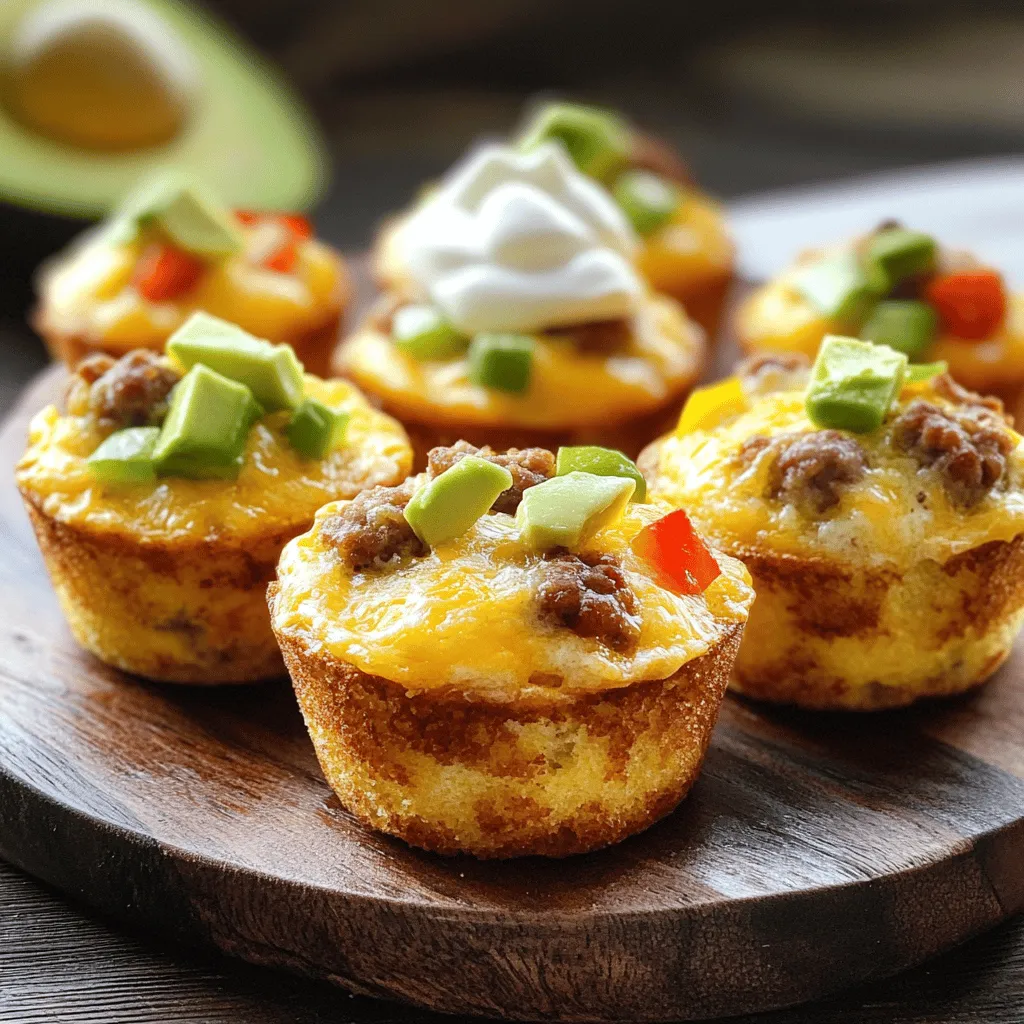 - 2 cups all-purpose flour - 1 tablespoon baking powder - 1/2 teaspoon baking soda - 1 teaspoon salt - 1/2 teaspoon ground black pepper - 1 cup shredded cheddar cheese - 1/2 cup cooked and crumbled breakfast sausage - 1/2 cup diced bell peppers (red and green) - 1/4 cup chopped green onions - 3 large eggs - 1 cup buttermilk - 1/4 cup olive oil To make savory breakfast muffins, gather all the ingredients first. This will make the process smooth. The flour, baking powder, and baking soda form the base of the muffins. Salt and black pepper add flavor. Cheddar cheese gives a rich taste. The breakfast sausage adds heartiness, while bell peppers and green onions bring freshness. Eggs bind everything together. Buttermilk makes them moist, and olive oil adds richness. - Various cheese options (e.g., feta, mozzarella) - Herbs and spices for additional flavor (e.g., parsley, garlic powder) - Different vegetables (e.g., spinach, zucchini) You can customize your muffins with optional add-ins. Use different cheeses for unique flavors. Fresh herbs and spices can enhance the taste. Adding vegetables like spinach or zucchini keeps them healthy. This way, you can create a breakfast muffin that suits your taste perfectly. For the full recipe, check out the details above. 1. Preheat the oven to 375°F (190°C) and prepare the muffin tin. Grease it or use paper liners. 2. In a large bowl, mix the dry ingredients: flour, baking powder, baking soda, salt, and black pepper. Make sure they blend well. 3. In another bowl, combine the wet ingredients: eggs, buttermilk, and olive oil. Whisk until smooth. 4. Pour the wet mix into the dry ingredients. Stir gently until just mixed; a few lumps are fine. Next, add the cheese, sausage, bell peppers, and green onions. Stir until evenly mixed. 5. Spoon the batter into the muffin tin, filling each cup about three-quarters full. This helps them rise properly. 6. Bake the muffins in the preheated oven for 18-20 minutes. They should be golden and a toothpick should come out clean. Let them cool in the pan for a few minutes before moving them to a wire rack. These savory breakfast muffins are simple and tasty. For the complete recipe, check out the Full Recipe section. - Avoid overmixing the batter for a fluffy texture. Mixing too much makes them dense. - Use room temperature ingredients for better incorporation. Cold ingredients can lead to lumps. - Experiment with different savory ingredients. Try adding spinach, mushrooms, or sun-dried tomatoes. - Consider adding spices for an extra kick. A pinch of paprika or cumin can elevate the flavor. - Present with sour cream or avocado slices for a tasty twist. Both add creaminess and flavor. - Serve warm for the best taste and texture. Warm muffins are soft and inviting. {{image_2}} You can switch up the flavors in your savory breakfast muffins. One option is Mediterranean muffins. Just add olives and feta cheese for a rich taste. The salty olives mix well with the creamy feta. This combination offers a burst of flavor in every bite. Another great choice is Southwest-style muffins. Add corn and jalapeño for a spicy kick. The corn gives a sweet crunch, while jalapeño adds heat. These muffins are perfect for those who crave bold flavors. If you need a gluten-free option, you can use alternative flours. Almond flour or oat flour works well in this recipe. Just keep the same measurements for the best results. You can still enjoy these muffins without gluten. For a vegetarian version, simply omit the sausage. You can add more veggies or extra cheese instead. Spinach or mushrooms can replace the meat nicely. This way, you can keep the muffins tasty and satisfying. For the full recipe, check out the complete section above. To keep your savory breakfast muffins fresh, store them in an airtight container at room temperature. This method keeps your muffins soft and tasty for a few days. If you want them to last longer, refrigerate them. The cold slows down spoilage and keeps the flavors intact. Just remember to let them cool completely before sealing them up. Freezing is a great way to save muffins for later. Wrap each muffin individually in plastic wrap. This makes it easy to grab one whenever you want. Place the wrapped muffins in a freezer bag. They can last up to three months in the freezer. When you're ready to eat, just take a muffin out and reheat it. You can warm it in the microwave for about 30 seconds or bake it in the oven at 350°F (175°C) for 10-15 minutes. This way, your muffins will taste fresh and delicious, just like when they were baked. Savory breakfast muffins last about three days at room temperature. Store them in an airtight container. If you refrigerate them, they can last up to a week. This keeps them moist and fresh. Yes, you can make these muffins ahead of time. Bake them the night before and store them in a sealed container. You can also freeze muffins for up to three months. Just reheat them in the oven or microwave when you’re ready to enjoy. If you don’t have buttermilk, use regular milk mixed with lemon juice or vinegar. Just add one tablespoon of lemon juice or vinegar to one cup of milk. Let it sit for about five minutes, and it will thicken slightly. You can replace eggs with applesauce or mashed banana. Use about 1/4 cup of either for each egg. This keeps the muffins moist and adds a hint of sweetness. You can also use flaxseed meal mixed with water as a binder. A non-stick muffin tin works best for these muffins. Silicone muffin tins are great too, as they help muffins pop out easily. Choose a standard size, which holds about 1/4 cup of batter per cup. This size gives you the perfect muffin. These savory breakfast muffins are easy to make and full of flavor. We covered the key ingredients and steps to prepare them, ensuring a tasty outcome. Remember, feel free to get creative with add-ins and flavors. Store leftovers properly to keep them fresh longer. Whether you're busy or just want a yummy snack, these muffins fit the bill. Try different versions to suit your taste. Enjoy baking and savor each bite!