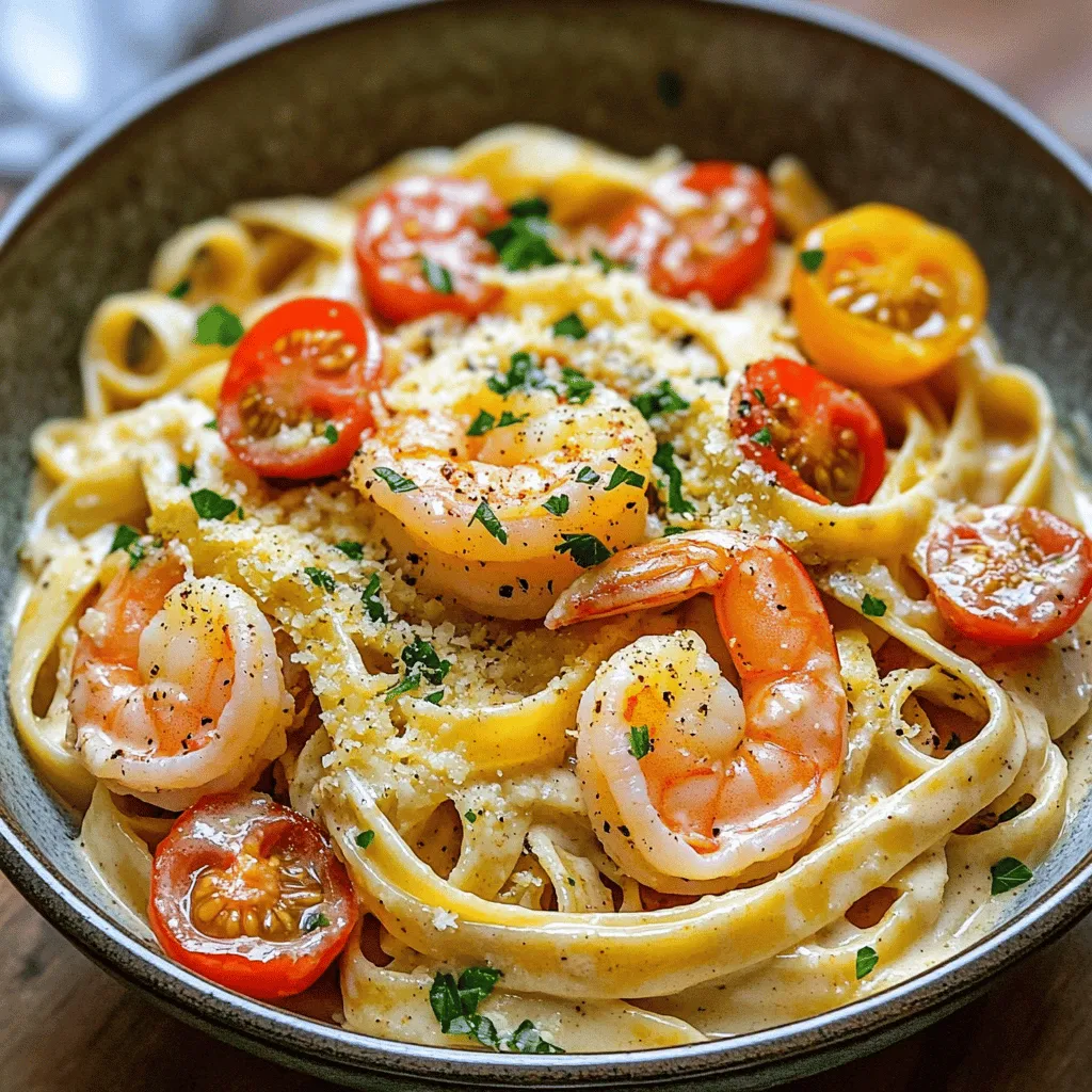 - 8 oz fettuccine or linguine pasta - 1 lb large shrimp, peeled and deveined - 2 tablespoons Cajun seasoning - 2 tablespoons olive oil - 1 medium onion, finely chopped - 3 cloves garlic, minced - 1 cup heavy cream - 1 cup chicken broth - 1 cup cherry tomatoes, halved - 1 cup grated parmesan cheese - Salt and pepper to taste - Fresh parsley, chopped for garnish You’ll need a mix of fresh and flavorful ingredients to make this creamy Cajun shrimp pasta special. The shrimp brings a nice protein boost, while the Cajun seasoning adds a warm kick. Fettuccine or linguine pasta gives a good base for the creamy sauce. - Gluten-free pasta alternatives, like rice or chickpea pasta - Dairy-free options for creamy sauce, such as coconut cream - Shrimp substitutions like chicken, tofu, or even scallops Feel free to swap out ingredients based on your needs. If you want a gluten-free meal, use rice pasta. For a dairy-free version, try coconut cream instead of heavy cream. You can easily switch shrimp for chicken or tofu if you prefer. These choices make the dish flexible for everyone. Check out the Full Recipe for more detailed steps on how to assemble these ingredients into a tasty dish! To start, bring a large pot of salted water to a boil. Add the pasta and cook according to the package instructions. Aim for al dente, which means the pasta will still have a slight bite. This usually takes about 8 to 10 minutes. Stir the pasta occasionally to prevent it from sticking. Once ready, drain the pasta in a colander and set it aside. Be sure to save 1 cup of pasta water for later. Next, let’s prepare the shrimp. In a mixing bowl, toss the peeled and deveined shrimp with Cajun seasoning. Make sure each shrimp is well coated for a burst of flavor. Heat 2 tablespoons of olive oil in a large skillet over medium-high heat. Once hot, add the shrimp to the skillet. Cook for 2-3 minutes on each side until they turn pink and opaque. This gives them a nice sear. Once cooked, transfer the shrimp to a plate and set them aside. Now it's time for the sauce. In the same skillet, add the chopped onion and minced garlic. Sauté them for about 2-3 minutes until the onion turns translucent. This step builds a great base for the sauce. Lower the heat and pour in 1 cup of chicken broth and 1 cup of heavy cream. Stir well to combine. Let it simmer gently for about 5 minutes. This thickens the sauce and brings all the flavors together. Then, stir in the halved cherry tomatoes and grated parmesan cheese. Mix until the cheese melts into the sauce. If the sauce feels too thick, add a bit of the reserved pasta water to reach your desired consistency. Finally, it’s time to bring it all together. Add the cooked pasta and shrimp back to the skillet. Gently toss everything until the pasta, shrimp, and sauce are well mixed. This way, each bite is full of flavor. Season with salt and pepper to taste. Now, your creamy Cajun shrimp pasta is ready to enjoy! For serving, divide it onto plates and garnish with fresh parsley to add a pop of color. You can check the [Full Recipe] for more details. To make a rich, creamy sauce, start with a good base. Use chicken broth and heavy cream for depth. If the sauce seems too thick, add some of the reserved pasta water. This helps adjust the consistency and keeps it silky. Taste as you go. You may want more Cajun seasoning or salt. Balance the flavors to your liking. Cooking shrimp is quick and simple. Heat the oil until it's hot, then add the shrimp. Cook for about 2-3 minutes on each side. Watch for the color change. They should turn pink and opaque. Overcooked shrimp will be tough. Remove them from the pan as soon as they are done. Plating is key to making your dish pop. Use shallow bowls for a beautiful look. Add a sprinkle of extra parmesan on top. A dash of Cajun seasoning adds color and flair. Fresh parsley not only adds taste but also brightens your dish. These little touches can impress your guests and elevate your meal. For the full recipe, check out the complete instructions above. {{image_2}} You can easily change the heat in your creamy Cajun shrimp pasta. To make it milder, use less Cajun seasoning. You can also add a touch of sugar or honey to balance the heat. For more spice, add extra Cajun seasoning or a dash of hot sauce. You can mix in some cayenne pepper too. Taste as you go to find the right heat for you. Adding vegetables is a great way to boost flavor and nutrition. You can toss in fresh spinach or kale at the end of cooking. This adds color and healthy greens. Bell peppers are another tasty option. Slice them thinly and sauté them with the onions. You could even add zucchini or mushrooms for a fun twist. Shrimp is great, but you can switch it up too. For a different flavor, try chicken. Just cut it into bite-sized pieces and cook it like the shrimp. You can also use scallops or crab for a seafood twist. If you want a meatless option, tofu works well. Just season and sauté it until it’s golden brown. Each protein brings its own taste, so have fun experimenting! For the full recipe, check here: [Full Recipe]. To store leftovers, let the pasta cool first. Place it in an airtight container. Make sure to seal it well to keep out air. Store it in the fridge for up to three days. This helps keep the flavors fresh. When reheating, use a skillet for best results. Add a splash of chicken broth or cream. This keeps the pasta moist and creamy. Heat it over medium-low heat. Stir often until warm. Avoid high heat to prevent the shrimp from becoming tough. Yes, you can freeze creamy Cajun shrimp pasta. Place it in a freezer-safe container. It can last for up to two months. When ready to eat, thaw it overnight in the fridge. Reheat it gently on the stove, adding a bit of liquid if needed. Enjoy your delicious meal later! For the full recipe, check out the detailed instructions. Yes, you can make this dish ahead of time. Cook the pasta and shrimp, but keep them separate. This helps avoid soggy pasta. You can store them in airtight containers in the fridge. When ready to eat, just heat the sauce and mix everything together. It will save you time on busy days! I love serving this pasta with a crunchy salad or garlic bread. Here are some great options: - Caesar salad for a fresh touch. - Roasted vegetables for extra flavor. - Garlic bread to soak up that creamy sauce. - A chilled white wine pairs well too, like Sauvignon Blanc. Yes, this recipe works well for meal prepping! Portion it out into containers for easy lunches. The creamy sauce holds up in the fridge for a few days. Just remember to store the sauce and pasta separately. This keeps everything fresh. Reheat in the microwave or on the stove, adding a splash of water if needed. Cajun shrimp pasta has roots in Louisiana cuisine. Cajun cooking mixes French, Spanish, and African flavors. The dish brings together the spice of Cajun seasoning and creamy pasta. It reflects the vibrant culture of the region. Over time, many chefs added their own twists, making it popular across America. You can easily add more heat to this dish. Here are some tips: - Use more Cajun seasoning when cooking shrimp. - Add a pinch of cayenne pepper for extra kick. - Drizzle hot sauce over the dish before serving. - Toss in sliced jalapeños for a fresh, spicy flavor. These options let you customize the heat to your taste! For the full recipe, check out the section above. You’ve learned how to make a delicious creamy Cajun shrimp pasta. We covered ingredients, cooking steps, and ways to customize the dish. Remember to focus on cooking shrimp perfectly and adjusting the sauce for your taste. Whether you stick to the classic recipe or experiment with veggies and proteins, your meal will shine. Enjoy your cooking journey!