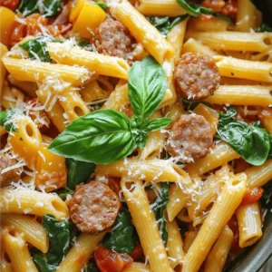 - 8 ounces penne pasta - 1 tablespoon olive oil - 12 ounces smoked sausage, sliced - 1 medium onion, chopped - 3 cloves garlic, minced - 1 bell pepper (red or green), diced - 1 can (14.5 oz) diced tomatoes, drained - 2 cups chicken broth - 1 teaspoon Italian seasoning - 1/2 teaspoon red pepper flakes (optional) - Salt and pepper to taste - 1 cup fresh spinach - 1/2 cup grated Parmesan cheese - Fresh basil leaves for garnish Gathering the right ingredients is key. Start with penne pasta, which holds sauce well. Olive oil adds flavor and helps cook the sausage. Choose smoked sausage for a rich taste. Onions and garlic bring depth to your dish. Bell peppers add color and sweetness. Diced tomatoes provide moisture and texture. Chicken broth enhances the flavors, while Italian seasoning gives it that classic touch. Red pepper flakes add a little heat, but you can skip them if you prefer a milder dish. Fresh spinach not only adds nutrition but also a lovely green color. Finally, Parmesan cheese gives a creamy finish, and basil adds a fresh aroma. You can find the complete recipe details and cooking process in the Full Recipe. - Large pot or skillet - Knife and chopping board - Measuring cups and spoons Having the right tools makes cooking easier. A large pot or skillet is perfect for this one-pot meal. A sharp knife and sturdy chopping board help with prepping ingredients. Measuring cups and spoons ensure you get the right amounts for each component. With these tools, you’re set to create a delicious and satisfying meal. - Prepare all ingredients before starting. - Slice the smoked sausage and chop vegetables. Get your knife and chopping board ready. Slice the smoked sausage into round pieces. Next, chop the onion and bell pepper. Mince the garlic cloves as well. Having everything prepped makes cooking easy. - Heat olive oil and brown sausage. - Sauté vegetables until tender. - Combine ingredients in the pot. In a large pot or skillet, heat the olive oil over medium heat. Add the sliced smoked sausage. Cook it until it turns brown, about 5-7 minutes. This step adds great flavor. Next, add the chopped onion, bell pepper, and minced garlic. Sauté for 3-4 minutes until the veggies are soft. Their aroma fills the kitchen, making you hungry! Now, add the drained diced tomatoes and penne pasta to the pot. Pour in the chicken broth. Sprinkle in the Italian seasoning and red pepper flakes if you want some heat. Stir everything together to ensure the pasta is covered in the liquid. - Stir in spinach and cheese. - Adjust seasoning as needed. - Serve and garnish. Bring the mix to a simmer. Cover the pot and lower the heat. Cook for 12-15 minutes until the pasta is just right. Stir occasionally to keep it from sticking. Once the pasta is cooked, stir in the fresh spinach. Let it wilt for about 2 minutes. Then, take the pot off the heat. Mix in the grated Parmesan cheese. Taste and adjust the seasoning with salt and pepper as needed. Serve the pasta warm and garnish with fresh basil leaves for a lovely finish. Enjoy your one pot smoked sausage pasta! For the full recipe, check the recipe section above. - Use low-sodium broth for a healthier option. This keeps your meal tasty without too much salt. - Adjust the spice level with red pepper flakes. If you love heat, add more; if not, skip it. - Pair with a side salad or garlic bread. This adds freshness and crunch to your meal. - Serve as a main dish for family dinners. It fills everyone up and is easy to make. - Cook and store for quick reheating during the week. This dish keeps well in the fridge. - Make a big batch, and you’ll have meals ready in no time. {{image_2}} You can easily change the pasta shape to fit your taste. Try using farfalle or fusilli. Each shape holds sauce differently, which adds fun to your dish. If you want a lighter meal, swap smoked sausage for turkey or chicken sausage. These swaps keep the meal tasty while reducing calories. Adding vegetables enhances flavor and nutrition. Zucchini is a great choice. Just slice it and toss it in during cooking. Mushrooms also add a rich taste. Feel free to experiment with seasonal veggies too. Peas, bell peppers, and spinach work well. They mix well with the pasta and create a colorful dish. If you need a gluten-free meal, use gluten-free pasta. Many brands offer great options that taste good. For a dairy-free version, skip the cheese. Your dish will still be delicious. Plus, it allows the flavors of the sausage and spices to shine. You can easily tailor this dish to fit your dietary needs. For more detailed steps, check the Full Recipe. To keep your One Pot Smoked Sausage Pasta fresh, store it in an airtight container. This method helps maintain taste and texture. You can keep it in the fridge for up to 3 days. If you want to save it longer, freeze it. Place the pasta in a freezer-safe container and it will last for up to 2 months. Reheating is easy. You can use a microwave for quick warming. If you prefer, use the stovetop. Add a splash of broth to help it heat evenly. Make sure to stir well and check that it is heated through before serving. This ensures every bite is as delicious as the first! No, it's best to use cooked or partially cooked pasta for proper texture. Uncooked pasta can absorb too much liquid and become mushy. It’s important to get that nice al dente bite. Stir occasionally and avoid high heat during cooking. Stirring helps keep the pasta moving, so it doesn’t cling together. A lower heat also prevents it from sticking to the pot as it cooks. Yes, simply omit the sausage and substitute with plant-based protein. You can use lentils, chickpeas, or a veggie sausage. This keeps the meal hearty and satisfying, while still being meat-free. This recipe gives you a full, tasty meal with easy steps. Start with simple ingredients and follow the steps to enjoy a dish that's fun to share. You can even make it your own with swaps and new veggies. Leftovers are easy to store and reheat, making this a great choice for your week. Cooking should be simple and enjoyable. I hope you try this dish and have fun in the kitchen!