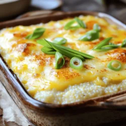 - 1 cup stone-ground grits - 4 cups chicken or vegetable broth - 1 cup shredded Gouda cheese - 1 cup milk - 1/2 cup heavy cream - 1/2 teaspoon smoked paprika - 1/4 teaspoon cayenne pepper - 1/2 teaspoon garlic powder - 1/2 teaspoon salt - 1/4 teaspoon black pepper - 2 tablespoons unsalted butter - 2 green onions, sliced Baked Gouda cheese grits are a warm and creamy dish. Each ingredient plays a key role. The stone-ground grits offer a rich texture. Using chicken or vegetable broth adds depth. Gouda cheese brings a distinct flavor that melts beautifully. Milk and heavy cream give the dish its creaminess. The seasonings add warmth and spice. Smoked paprika gives a hint of sweetness. Cayenne pepper adds a little heat. Garlic powder boosts the taste, while salt and black pepper enhance all these flavors. For garnishes, unsalted butter adds richness. Sliced green onions provide a fresh touch. This combination makes the dish visually appealing and tasty. You can find the full recipe above for all the details on how to bring this delightful meal to your table. - Preheat the oven to 350°F (175°C). - Grease a medium-sized baking dish with butter or oil. - In a large saucepan, bring your chicken or vegetable broth to a boil. - Slowly whisk in the stone-ground grits. - Reduce the heat to low and stir continuously. - Keep stirring for 5-7 minutes until the grits thicken. - Once thickened, remove the pan from heat. - Stir in the unsalted butter until it melts. - Add the milk, heavy cream, and shredded Gouda cheese. - Mix in smoked paprika, cayenne pepper, garlic powder, salt, and black pepper. - Transfer the creamy mixture into your greased baking dish. - Smooth the top with a spatula for even cooking. - Place the dish in the preheated oven. - Bake for 30-35 minutes until it turns golden brown and bubbly. - After baking, let it cool for a few minutes. - Garnish with sliced green onions before serving. Follow these steps, and you’ll enjoy a warm, cheesy dish that feels like a hug! For all the details, check out the Full Recipe. - Use stone-ground grits for the best texture. They have a rich, nutty flavor. - Stir continuously to prevent lumps. This keeps your grits smooth and creamy. - Adjust milk and cream for desired creaminess. More dairy gives a richer taste. - Monitor baking time for the perfect golden crust. Keep an eye on it during the last few minutes. - Experiment with additional cheeses or spices. Try adding sharp cheddar or Italian herbs for a twist. - Consider adding sautéed vegetables for extra flavor. Onions, bell peppers, or spinach work well. Baked Gouda cheese grits are versatile. You can mix and match flavors to make them your own. For the full recipe, check out the section above! {{image_2}} You can make Baked Gouda Cheese Grits even better with different cheeses. Try using sharp cheddar for a tangy taste. Pepper jack adds a nice kick too. For a creamier texture, blend in some cream cheese. This adds richness and makes the dish even more comforting. Want to change the flavor? Add fresh herbs like thyme or rosemary. They add a nice aroma. If you like heat, throw in some diced jalapeños or chili flakes. A little spice can bring the dish to life and make it exciting. Looking for more substance? Mix in cooked bacon or sausage. This makes it hearty and filling. For a southern twist, top your grits with shrimp. The seafood pairs well with the creamy cheese and grits. For the full recipe and to explore more, check the [Full Recipe]. Store any leftovers in an airtight container. They will stay fresh for up to 3 days. I always let them cool before sealing. This helps keep the texture nice. You can freeze baked gouda cheese grits for up to 2 months. Just make sure they are in a freezer-safe container. When ready to enjoy, thaw in the fridge overnight before reheating. To reheat, you have two great options. For a crispy top, place them in the oven at 350°F. Bake until warmed through, about 15-20 minutes. If you need a quick option, use the microwave. Heat in short bursts, stirring in between, until hot. Yes, prepare the dish in advance and refrigerate before baking. This saves time and helps flavors blend. When you're ready, just pop it in the oven. It will still taste fresh and delicious. These grits shine as a side dish with chicken or seafood. You can also enjoy them as a main dish. Add toppings like sautéed shrimp or fresh herbs for extra flair. To make the grits creamier, increase the milk and cream. Another tip is to add more cheese right before baking. This will give you that rich, smooth texture you crave. This blog post shared a simple recipe for baked Gouda cheese grits. We covered the key ingredients, from stone-ground grits to seasonings and garnishes. You learned step-by-step instructions, plus tips for perfecting your dish. Variations let you customize flavors and add protein. Remember, leftovers store well in the fridge or freezer. Enjoy experimenting with this dish and serve it proudly. Baked Gouda cheese grits can bring warmth and comfort to your meals.