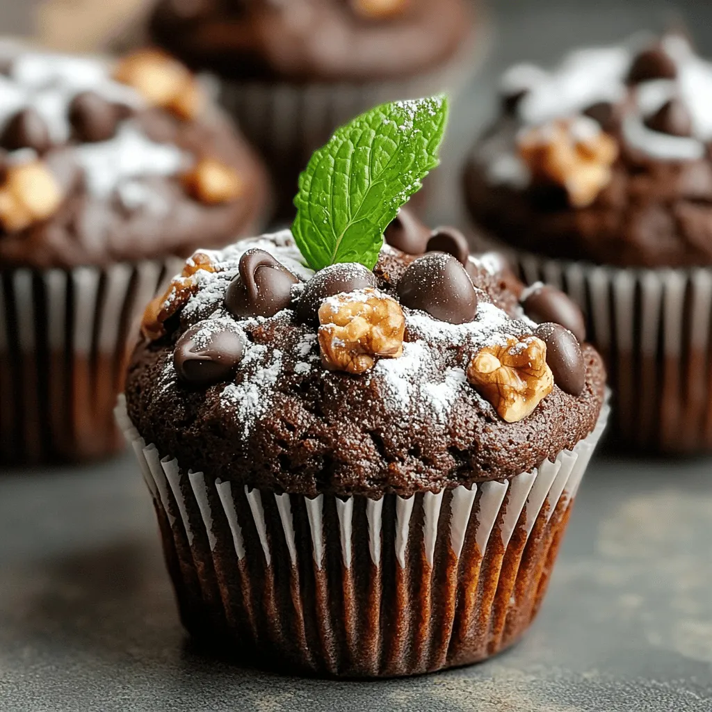 To make tasty chocolate muffins, gather these essential ingredients: - 1 ½ cups all-purpose flour - 1 cup granulated sugar - ½ cup unsweetened cocoa powder - 1 teaspoon baking soda - ½ teaspoon baking powder - ½ teaspoon salt - 2 large eggs - ½ cup vegetable oil - 1 teaspoon vanilla extract - 1 cup buttermilk (or milk + 1 tablespoon lemon juice) - 1 cup chocolate chips - ½ cup chopped walnuts (optional) These ingredients create a rich, moist, and fluffy muffin. The cocoa powder gives that deep chocolate flavor, while the buttermilk adds moisture. You will need a few basic tools to bake these muffins: - Muffin tin - Paper muffin liners or cooking spray - Mixing bowls - Whisk - Measuring cups and spoons - Rubber spatula Using the right tools helps you mix and bake with ease. Remember to preheat your oven to 350°F (175°C) before you start mixing. If you need gluten-free muffins, swap the all-purpose flour for a gluten-free blend. This works well and keeps the muffins tasty. For a vegan option, replace the eggs with flax eggs. Just mix 1 tablespoon of ground flaxseed with 2.5 tablespoons of water for each egg. You can also use plant-based milk in place of buttermilk. These swaps ensure that everyone can enjoy a chocolate muffin. For the full recipe, check out the Choco Delight Muffins. Start by preheating your oven to 350°F (175°C). While it heats, grab a muffin tin. Line it with paper liners or spray it with cooking spray. This step keeps the muffins from sticking. In a large mixing bowl, add the following dry ingredients: - 1 ½ cups all-purpose flour - 1 cup granulated sugar - ½ cup unsweetened cocoa powder - 1 teaspoon baking soda - ½ teaspoon baking powder - ½ teaspoon salt Whisk these together until they blend well. This mix is the base for your muffins. In another bowl, whisk together these wet ingredients: - 2 large eggs - ½ cup vegetable oil - 1 teaspoon vanilla extract - 1 cup buttermilk (or milk with 1 tablespoon lemon juice) Make sure the mixture is smooth. This will add moisture and flavor to your muffins. Pour the wet mixture into the dry ingredients. Mix gently until just combined. Be careful not to overmix; lumps are okay. Fold in: - 1 cup chocolate chips - ½ cup chopped walnuts (optional) This adds a rich chocolate flavor and crunch. Divide the batter evenly in the muffin cups, filling each about ¾ full. Bake in your preheated oven for 18-20 minutes. To check if they are done, insert a toothpick in the center. If it comes out clean, they are ready. Let them cool in the tin for 5 minutes, then move them to a wire rack. Enjoy your fresh Choco Delight Muffins! To make soft and fluffy muffins, avoid overmixing your batter. Mix just until the dry ingredients are wet. This keeps air in the batter and helps muffins rise. Use room temperature ingredients, especially eggs and buttermilk. This helps them blend well. Adding chocolate chips or nuts last ensures they spread evenly. One big mistake is not measuring ingredients correctly. Use measuring cups for dry items and liquid measuring cups for wet items. Another error is baking muffins at the wrong temperature. Always preheat your oven to 350°F (175°C). This step is key for even baking. Lastly, don’t skip the cooling time. Letting them cool in the tin helps them set. To stop muffins from sticking, use liners in your muffin tin. If you prefer not to use liners, grease the tin well. Spray it with cooking spray or brush it with oil. You can also use parchment paper for easy removal. Allow muffins to cool for five minutes before taking them out. This makes it easier to lift them out without breaking. For the full recipe, check out the Choco Delight Muffins. {{image_2}} You can add different flavors to your chocolate muffins. Try nuts like walnuts or pecans. They give a nice crunch and flavor. You can also add fruits, such as bananas or raspberries. They add moisture and sweetness. For a spicy kick, try cinnamon or a hint of chili powder. These changes will make your muffins unique. If you love chocolate, go for double chocolate muffins. Just add more chocolate chips to the batter. You can also use dark chocolate instead of regular chocolate. Dark chocolate gives a rich taste. These variations are perfect for chocolate lovers. Check out the Full Recipe for those who want to dive deeper. During fall, pumpkin spice chocolate muffins are a hit. Mix pumpkin puree into the batter. Add spices like nutmeg and cinnamon for warmth. This twist makes your muffins cozy and festive. It’s a fun way to enjoy chocolate during the holidays. After baking your chocolate muffins, let them cool down. Once they are cool, you can store them in an airtight container. This keeps them fresh and moist. You can also use plastic wrap if you don’t have a container. Store them at room temperature for up to three days. For longer storage, move them to the fridge. They will stay fresh for about a week in the fridge. Freezing is a great way to keep your muffins longer. First, let the muffins cool completely. Next, wrap each muffin tightly in plastic wrap. You can also use freezer bags. Be sure to remove as much air as possible. Label the bags with the date. Muffins can stay in the freezer for up to three months. When you want to eat one, just take it out and let it thaw. To enjoy your muffins again, you can reheat them easily. If you use a microwave, heat each muffin for about 15 to 20 seconds. If you prefer the oven, preheat it to 350°F (175°C). Place the muffins on a baking sheet and warm them for about 5 to 10 minutes. This makes the chocolate melt a little, giving you that fresh-baked taste again. For the full recipe, check out the Choco Delight Muffins. Homemade chocolate muffins last about 2 to 3 days at room temperature. Store them in an airtight container. If you want them to last longer, you can freeze them. They stay fresh for up to 3 months in the freezer. Just thaw them overnight in the fridge when you're ready to eat. Yes, you can make these muffins without eggs. Use ¼ cup of unsweetened applesauce or mashed bananas for each egg. These substitutes keep the muffins moist and add a hint of flavor. You can also use flaxseed meal mixed with water. Combine 1 tablespoon of flaxseed meal with 2.5 tablespoons of water for each egg. To boost the chocolate flavor, you can add extra cocoa powder or chocolate chips. Try using dark chocolate chips for a richer taste. You can also mix in a teaspoon of espresso powder. This small addition brings out the chocolate flavor without making the muffins taste like coffee. To check if your muffins are fully baked, insert a toothpick into the center of one muffin. If it comes out clean or with a few moist crumbs, your muffins are done. If the toothpick has wet batter on it, bake for a few more minutes. Keep a close eye to avoid overbaking. You can find the full recipe for Choco Delight Muffins in the earlier section. It includes all the ingredients and steps you need to create these tasty treats. Enjoy baking! You learned about all the key steps to make tasty chocolate muffins. We covered essential ingredients, tools, and fun variations. You now know how to prep, mix, and bake with confidence. Remember the tips to avoid common mistakes for perfect texture. Store them well to keep them fresh. Enjoy making your muffins with your favorite flavors! With this guide, you are set to impress anyone who bites into your delicious creations. Happy baking!