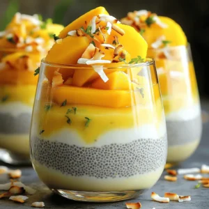 To make Mango Coconut Chia Pudding, you will need: - 1 cup coconut milk (or almond milk) - 1/2 cup mango puree (fresh or canned) - 1/4 cup chia seeds - 2 tablespoons maple syrup (or honey) - 1/2 teaspoon vanilla extract - Pinch of sea salt - Fresh mango slices for topping - Toasted coconut flakes for garnish You can swap coconut milk for almond milk if you prefer. This change will give you a nutty flavor instead. Maple syrup can be replaced with honey for a different sweetness. If you want a vegan option, stick with maple syrup. You can also use any fruit puree in place of mango. Try peach or berry for a fun twist. Chia seeds are a superfood. They have fiber, protein, and omega-3 fatty acids. These nutrients help digestion and heart health. Coconut milk adds healthy fats, which can boost energy. It also contains vitamins and minerals. Mango is rich in vitamins A and C, which support your immune system. This pudding is not just tasty; it is also good for you! To start, grab a mixing bowl. Add 1 cup of coconut milk. You can also use almond milk if you prefer. Next, pour in 1/2 cup of mango puree. You can use fresh mango or canned. Add 2 tablespoons of maple syrup to sweeten it. If you like, you can swap this for honey. Now, add 1/2 teaspoon of vanilla extract. Finally, sprinkle in a pinch of sea salt. Mix everything well until smooth. Now it's time to add the chia seeds. Measure out 1/4 cup of chia seeds and stir them in. Make sure they spread evenly in the mixture. This step is key for a great texture. After mixing, cover the bowl with plastic wrap or transfer it to a jar. Place it in the fridge. You should let it chill for at least 4 hours, but overnight is best. This time allows the chia seeds to soak up the liquid. They will swell and create a thick pudding. Once it's set, give the pudding a stir. If it feels too thick, add a splash of coconut milk. This will help you reach your desired consistency. When ready to serve, take bowls or clear glasses. Spoon the chia pudding into them, showing off those beautiful layers. For a tasty touch, top with fresh mango slices. Add a sprinkle of toasted coconut flakes for crunch. You can even drizzle extra mango puree on top for flair. This makes your dish look even more inviting. Enjoy your Mango Coconut Chia Pudding as a sweet snack or a healthy breakfast! For the complete recipe, check the Full Recipe section. To get the right texture for your mango coconut chia pudding, use enough chia seeds. I suggest 1/4 cup of chia seeds for every cup of liquid. This mix absorbs liquid and turns thick. If your pudding is too thick, add a bit more coconut milk. Stir it well to mix. Let it chill for at least four hours, or overnight for the best results. This time helps the chia seeds expand fully and create a nice pudding. Want to boost the taste? Consider adding a splash of lime juice or zest. This adds a fun twist to the sweet mango. You can also try using a different milk, like almond milk, for a nutty flavor. If you like it sweeter, adjust the maple syrup or honey to your taste. A dash of cinnamon or cardamom can also bring new warmth to the dish. Experimenting with flavors makes this pudding even more fun. Presentation matters! Serve your pudding in clear glasses or bowls. This way, guests can see the bright layers. Top it with fresh mango slices and sprinkle toasted coconut flakes on top. For a fancy touch, drizzle extra mango puree over the top. You can also add mint leaves for a pop of color. These simple tricks make your dish look as amazing as it tastes. For the full recipe, check the complete article. {{image_2}} You can change the taste of your mango coconut chia pudding easily. Try a berry chia pudding by adding mixed berries instead of mango. Blend fresh strawberries, blueberries, or raspberries into your coconut milk. This creates a colorful and tasty treat. For a tropical fusion, add pineapple to the mix. The sweet and tangy flavor will brighten your dish. You can also use different fruits to make unique flavors. Experiment with bananas, peaches, or even kiwi. Each fruit brings a new twist to your pudding. Mango coconut chia pudding can fit into many diets. To make it vegan, use maple syrup instead of honey. Coconut milk is already dairy-free, making it perfect for vegans. If you want a low-calorie option, use unsweetened almond milk. You can skip the sweetener or use a low-calorie alternative like stevia. These changes keep the pudding healthy and nutritious without losing flavor. Toppings can make your pudding exciting. Fresh mango slices add a juicy touch. You can also sprinkle toasted coconut flakes for crunch. Nuts like almonds or walnuts give a satisfying bite. For extra sweetness, drizzle honey or agave syrup on top. If you want a bit of spice, try sprinkling cinnamon or nutmeg. Each topping adds a new layer of flavor and texture. Get creative and find your perfect combination! To keep your mango coconut chia pudding fresh, always store it in an airtight container. This helps prevent odors from mixing with your pudding. You should place it in the fridge right after making it. Chia pudding firms up as it chills, so letting it sit overnight is best. If you want, you can also separate toppings from the pudding to keep them fresh. You can freeze your mango coconut chia pudding, but it may change in texture. To freeze, pour the pudding into a freezer-safe container, leaving space for expansion. Seal it tightly. When you're ready to enjoy it, thaw it in the fridge overnight. Stir it well after thawing, and add a little coconut milk if needed to restore creaminess. Mango coconut chia pudding lasts about 5 days in the fridge. It may last longer, but the taste and texture are best within this time. Always check for any off smells or changes in texture before eating. If you freeze it, it can last for up to 3 months. Just remember, the quality might not be as good after freezing. Enjoy your delicious treat! For the full recipe, check the main article. Chia seeds are tiny seeds from the Salvia hispanica plant. They are rich in fiber, protein, and healthy fats. Eating chia seeds can help with digestion and keep you full longer. They also provide omega-3 fatty acids, which are good for heart health. Plus, they are full of antioxidants that fight free radicals in your body. Yes, you can use fresh mango! Just peel and chop ripe mangoes. Blend them until smooth to make mango puree. This will give your pudding a fresher taste. Fresh mango adds a nice texture and bright flavor to the dish. You can adjust the sweetness by adding more maple syrup if needed. Absolutely! Mango coconut chia pudding is great for meal prep. You can make it in advance and store it in the fridge. It stays fresh for up to five days. Just keep it in an airtight container. This makes it easy to grab for breakfast or a snack. You can prepare a few jars at once for quick meals. To make a larger batch, simply double or triple the ingredients. Use a bigger mixing bowl and adjust the chilling time. Make sure to stir well to mix all the chia seeds evenly. A larger batch works well for parties or family gatherings. You can also layer the pudding in a big glass bowl for serving. For the full recipe, check the earlier section. In this blog post, we covered the key ingredients and their benefits, step-by-step instructions, and tips for perfect consistency and flavor. We also explored fun variations and best practices for storage. Remember, mango coconut chia pudding is easy to make and good for you. Feel free to experiment with flavors and toppings. With these tips, you can create delicious, healthy treats that last. Enjoy your pudding journey!