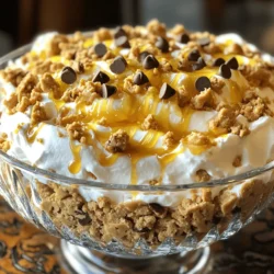 - 1 cup creamy peanut butter - 1 cup whipped cream cheese, softened - 1/4 cup honey or maple syrup - 1 teaspoon vanilla extract - 1 cup whipped topping - 1/2 cup crushed graham crackers - 1/4 cup chocolate chips - 1/4 cup chopped nuts When making Peanut Butter Fluff, I focus on using high-quality ingredients. The creamy peanut butter gives the fluff its rich flavor. The whipped cream cheese adds a nice texture. You can choose honey or maple syrup for sweetness, depending on your taste. Adding vanilla extract gives the fluff a warm, inviting scent. The whipped topping makes everything light and fluffy. Crushing graham crackers adds a wonderful crunch. You can also include chocolate chips for extra sweetness. Nuts are great for topping if you like a little crunch. This combination of ingredients makes Peanut Butter Fluff easy and delightful. For the full recipe, check out the recipe guide. You can easily adjust these ingredients to fit your taste. 1. In a large bowl, combine 1 cup of creamy peanut butter and 1 cup of whipped cream cheese. 2. Use an electric mixer to blend them until smooth and creamy. 3. Gradually add 1/4 cup of honey or maple syrup and 1 teaspoon of vanilla extract. 4. Mix continuously until everything is fluffy. 1. Gently fold in 1 cup of whipped topping. 2. Be careful not to deflate the fluffiness. 3. Stir in 1/2 cup of crushed graham crackers and, if you want, 1/4 cup of chocolate chips. 4. Make sure everything is evenly mixed. 1. Transfer your Peanut Butter Fluff to a serving dish or individual cups. 2. Chill in the fridge for at least 30 minutes. 3. This chilling helps the flavors blend and the fluff to set. 4. Before serving, sprinkle 1/4 cup of chopped nuts on top for extra crunch, if desired. Follow this [Full Recipe] for delicious Peanut Butter Fluff! To get the best texture for your Peanut Butter Fluff, start with room temperature ingredients. This makes them mix better. Cold ingredients can clump and make it hard to blend. Next, focus on folding instead of stirring. Folding keeps the fluffiness intact. Stirring can deflate the air you’ve whipped into your mixture. Gently fold in the whipped topping until you see no streaks of cream. You can enhance the flavor in fun ways. Try using different sweeteners like agave syrup or coconut sugar. Each sweetener adds a unique taste to your fluff. Adding spices can also boost flavor. A sprinkle of cinnamon gives warmth, while cocoa powder adds a rich chocolate taste. Experiment to find your favorite mix. Peanut Butter Fluff pairs well with many snacks. Serve it with sliced apples or pretzels for a crunchy contrast. You can also spread it on toast or pancakes for breakfast. For creative serving options, use cups or jars. Layer the fluff with fruit or granola for a parfait. This makes it look pretty and adds extra flavor and texture. Check out the Full Recipe for more serving ideas! {{image_2}} If you're vegan, you can still enjoy Peanut Butter Fluff. Use vegan cream cheese instead. Replace honey with agave syrup for a sweet touch. This way, you enjoy the same creamy goodness without animal products. For those needing gluten-free options, make sure your graham crackers are gluten-free. You can use crushed nuts or gluten-free cookies for added crunch. Always check labels to ensure your toppings and ingredients meet gluten-free standards. Want to switch things up? Try making Chocolate Peanut Butter Fluff. Just add cocoa powder or melted chocolate to the mix. This adds a rich, chocolatey taste that pairs well with peanut butter. You can also add fresh fruit. Sliced bananas or strawberries give a refreshing twist. They add sweetness and a pop of color. It’s a fun way to brighten up your dessert and add healthy fruit. Layering in jars is a cute way to serve Peanut Butter Fluff. This makes it look fancy and inviting. You can create layers of fluff, graham crackers, and chopped fruit. Each layer adds color and texture. Another fun idea is to serve it as a dip. Pair it with fresh fruits like apple slices or pretzels. This makes it easy to share and enjoy. Plus, it turns a simple dessert into a fun snack! For the full recipe, check out the Peanut Butter Fluff Delight. To keep your Peanut Butter Fluff fresh, store it in the fridge. Use airtight containers to prevent it from drying out or absorbing other smells. Make sure the lid is on tightly. This way, your fluff stays creamy and delicious. Peanut Butter Fluff lasts about five days in the fridge. After that, it may lose its flavor and texture. You can also freeze Peanut Butter Fluff if you want it to last longer. To freeze, place it in a freezer-safe container. Leave some space at the top for expansion. It can stay frozen for up to three months. When you're ready to enjoy your frozen Peanut Butter Fluff, thaw it in the fridge overnight. This method helps keep the texture smooth. Avoid using a microwave, as it can change the fluffiness. If the texture seems off after thawing, give it a quick stir to bring it back to life. Enjoy your Peanut Butter Fluff Delight! For the full recipe and more tips, check out the Full Recipe. What is Peanut Butter Fluff made of? Peanut Butter Fluff is made of a few simple ingredients. You need: - 1 cup creamy peanut butter - 1 cup whipped cream cheese, softened - 1/4 cup honey or maple syrup - 1 teaspoon vanilla extract - 1 cup whipped topping - 1/2 cup crushed graham crackers - 1/4 cup chocolate chips (optional) - 1/4 cup chopped nuts (optional) These ingredients blend to create a creamy and sweet treat. The whipped cream cheese and whipped topping make it light and fluffy. Can I use crunchy peanut butter instead? Yes, you can use crunchy peanut butter! It will add a fun texture to your Peanut Butter Fluff. Just keep in mind that it will change the smoothness of the final dish. If you love the crunch, go for it! How do I serve Peanut Butter Fluff at a party? At a party, you can serve Peanut Butter Fluff in several ways. Here are some ideas: - Use individual cups for easy serving. - Spread it on graham crackers or fruit slices. - Offer it as a dip with pretzels or apples. Make it fun and inviting! You can even add a sprinkle of nuts or chocolate chips on top for a nice look. Is Peanut Butter Fluff a healthy snack? Peanut Butter Fluff can be a treat, but it has some healthy ingredients. Peanut butter has protein and healthy fats. However, it also has sugar from honey or syrup. Enjoy it in moderation to keep it a fun snack without overdoing it. Why is my Peanut Butter Fluff too thin? If your Peanut Butter Fluff is too thin, it may be due to the whipped topping. If it was not whipped enough, it won’t add enough air. Try using a brand that holds its shape better. You can also chill it longer to help it thicken. What can I do if my Peanut Butter Fluff isn't fluffy? If your Peanut Butter Fluff isn't fluffy, check your mixing method. Make sure to fold the whipped topping in gently. If you mix too hard, you can lose the air that makes it light. If it's still not fluffy, try adding more whipped topping to increase the volume. To recap, we explored how to make a delicious Peanut Butter Fluff. You learned about the key ingredients, step-by-step instructions, and helpful tips for the best texture and flavor. We also discussed variations and storage tips to keep your treat fresh. Peanut Butter Fluff is simple, fun, and perfect for any gathering. With these ideas, you can impress your friends and family. Enjoy this tasty treat and get creative!