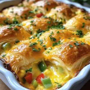 To make the Overnight Croissant Breakfast Casserole, you need: - 6 large croissants, torn into bite-sized pieces - 6 large eggs - 2 cups whole milk - 1 cup shredded cheddar cheese - 1 cup cooked and crumbled sausage (optional) - 1/2 cup diced bell peppers (red and green) - 1/2 cup chopped green onions - 1 teaspoon garlic powder - 1 teaspoon dried thyme - Salt and pepper to taste - Fresh parsley for garnish Adjust the ingredient amounts based on how many servings you want. For a smaller dish, you can cut the recipe in half. If you have more guests, double the recipe. You can also swap out ingredients. If you don't have croissants, use day-old bread instead. If you want a lighter option, use egg whites and low-fat milk. Choosing the right croissants matters. Fresh croissants give a soft texture. Look for ones with a golden brown crust. If using frozen croissants, let them thaw before using. Fresh vegetables add flavor. Choose vibrant bell peppers and crisp green onions for best results. To start, gather your ingredients. You will need croissants, eggs, milk, cheese, and veggies. Tear the croissants into bite-sized pieces. This makes it easy for everyone to enjoy. Toss them in a large bowl with the diced bell peppers and green onions. If you want meat, add the crumbled sausage. Mix well and set this aside. Next, let’s make the egg mixture. In another bowl, whisk the eggs and whole milk. Add the garlic powder, thyme, salt, and pepper. Mix until it is smooth and creamy. Now, pour the egg mixture over the croissant mix. Gently fold the croissants into the egg mix. This helps each piece soak up that tasty egg. After that, stir in half of the cheddar cheese. This adds a nice cheesy flavor. Time to transfer everything to a baking dish. Grease a 9x13 inch dish before adding the mixture. Spread it out evenly. Cover it tightly with plastic wrap. You can let it chill in the fridge overnight. If you are in a hurry, chill it for at least four hours. When ready to bake, preheat your oven to 350°F (175°C). Take the dish out of the fridge. Let it sit for about 15 minutes to reach room temperature. This helps it bake evenly. Sprinkle the remaining cheddar cheese on top. Bake uncovered for 35 to 40 minutes. Look for a golden brown top and puffy center. When done, take it out and let it cool for 5 to 10 minutes. This makes slicing easier and prevents burning. Enjoy your delicious Overnight Croissant Breakfast Casserole! For the full recipe, check the earlier section. To get the best overnight croissant breakfast casserole, you need to soak the croissants well. First, tear the croissants into bite-sized pieces. Then, mix them with your veggies and meat. When you pour the egg mixture over, make sure every piece is soaked. This helps create a creamy texture. If you skip this step, the casserole won't be as flavorful. To avoid a soggy casserole, use stale croissants if you can. Fresh croissants might soak up too much liquid. You can also let the casserole sit in the fridge for at least four hours. This way, it has time to soak without becoming mushy. When serving your casserole, think about what to pair it with. Fresh fruit, like berries or sliced oranges, brightens up the plate. You can also serve it with a side of crispy bacon or sausage. These add a nice crunch to the soft casserole. For drinks, fresh juice or coffee works great. A light tea can also complement the dish well. Plating your casserole nicely makes a big difference. Use a large, colorful platter to display it. Cut the casserole into squares for easy serving. Sprinkle fresh parsley on top for a pop of green. This not only adds color but also fresh flavor. You could also add a dollop of sour cream or yogurt for a creamy touch. A pretty presentation makes breakfast feel special. {{image_2}} You can change the flavor of your Overnight Croissant Breakfast Casserole easily. Adding meats like ham or bacon gives a hearty touch. If you prefer no meat, try mushrooms or spinach for a veggie option. Cheese is another great place to play. Swap cheddar for Swiss or feta for a tangy twist. If you have dietary needs, don't worry! You can make gluten-free versions. Use gluten-free croissants or bread. For dairy-free, almond or oat milk works well. You can also replace eggs with mashed bananas or flaxseed meal for a vegan option. Using seasonal veggies can bring new life to the casserole. Try adding zucchini in summer or butternut squash in fall. For festive times, think about cranberries or pumpkin spice to make the dish special. You can truly make this meal fit any season or occasion. To store leftovers, let the casserole cool to room temperature. Then, cover it tightly with plastic wrap or foil. This helps keep it fresh. You can also use an airtight container. The casserole lasts in the fridge for 3 to 4 days. Make sure to check for any signs of spoilage before eating. Yes, you can freeze the casserole. It’s best to freeze it before baking. Wrap it tightly in plastic wrap and then in foil to prevent freezer burn. To reheat frozen portions, let them thaw overnight in the fridge. Then, bake at 350°F (175°C) for about 25-30 minutes, or until heated through. Check the center to ensure it's hot. Preparing the dish ahead of time is easy. You can assemble everything the night before. Just cover it well and store it in the fridge. Use a glass or plastic container that seals tightly. This keeps flavors locked in and makes for a quick breakfast. You will love how simple it is to have a delicious meal ready in the morning! For the full recipe, check out the details above. Yes! This casserole shines when you prepare it overnight. You mix all the ingredients, then let it sit. This allows the croissants to soak up the egg mixture. Just cover the dish and place it in the fridge. In the morning, bake it for a warm, tasty breakfast. While croissants are the star, you can use other breads. Consider using brioche or challah for a soft texture. Even day-old bread works well. Just make sure to tear the bread into pieces for even soaking. Absolutely! Get creative with your own twists. Add different meats like bacon or ham. You can also swap out the cheese for something like mozzarella or feta. For a veggie boost, add spinach or mushrooms. Make it your own! This blog covered how to make a delicious casserole with croissants, eggs, and cheese. It included tips on measuring ingredients, choosing quality items, and perfecting your bake. We discussed variations to suit different tastes and diets, plus storage methods for leftovers. You can easily adapt this recipe to fit any meal. I hope you feel ready to create your own tasty twist on this dish! Enjoy your time in the kitchen, and share your results with others.