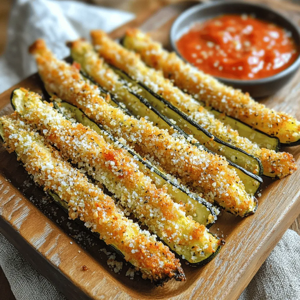 To make these tasty fries, you'll need: - 2 medium zucchinis - 1 cup breadcrumbs (preferably panko for extra crunch) - 1/2 cup grated Parmesan cheese The right spices make these fries pop. Use: - 1 teaspoon garlic powder - 1 teaspoon onion powder - 1/2 teaspoon paprika - Salt and pepper to taste To keep everything together, grab: - 2 large eggs - 1/2 cup all-purpose flour - Olive oil spray (optional, for extra crispiness) Each ingredient plays a role in making your zucchini fries crunchy and full of flavor. The zucchini gives a nice base, while the panko breadcrumbs add that perfect crunch. The Parmesan cheese adds a rich taste, and the spices give it a kick. Eggs and flour help everything stick together for a great bite. For the full recipe, check out the detailed steps above. Start by preheating your oven to 425°F (220°C). This high heat helps the fries become golden and crispy. While the oven warms, line a baking sheet with parchment paper. This makes for easy cleanup and prevents sticking. Now it’s time to slice the zucchinis. Take two medium zucchinis and cut them into long, thin strips. Aim for about 1/4 inch thick. This size helps them cook evenly and gives that fry-like shape we all love. Next, prepare for the coating. Set up three bowls. In the first bowl, add 1/2 cup of flour, seasoned with salt and pepper. In the second bowl, crack and whisk two large eggs. In the third bowl, mix together 1 cup of breadcrumbs, 1/2 cup of grated Parmesan cheese, 1 teaspoon of garlic powder, 1 teaspoon of onion powder, 1/2 teaspoon of paprika, salt, and pepper. Now, take each zucchini strip. First, dip it into the flour, shaking off any extra. Next, coat it in the egg wash, allowing the excess to drip off. Finally, roll the strip in the breadcrumb mix, pressing gently to help it stick. Place each coated zucchini fry in a single layer on your baking sheet. If you want extra crunch, lightly spray them with olive oil. Once everything is arranged, slide the baking sheet into the oven. Bake for 20-25 minutes. About halfway through, flip the zucchini fries. This helps them cook evenly and get crispy on both sides. When they turn golden brown and delicious, pull them out and let them cool for a few minutes. Enjoy your crispy baked zucchini fries as a tasty snack or side dish. Check out the Full Recipe for more details! To make your zucchini fries really crispy, I recommend using panko breadcrumbs. Panko is lighter and airier than regular breadcrumbs. This helps create a crunchier texture. You can find panko in most grocery stores. When you coat your zucchini, the panko sticks well and gives it that extra crunch you desire. Using olive oil spray can also help. A light mist of olive oil over the fries before baking enhances their crispiness. It promotes browning without adding too much fat. Just a few quick sprays will do the trick! Spices can transform your zucchini fries. If you want to switch things up, try using smoked paprika instead of regular paprika. This adds a smoky flavor. You can also experiment with cumin or chili powder for a spicy kick. Don’t be afraid to mix and match! Adding fresh herbs like oregano or thyme can enhance the taste too. Just chop them finely and mix them into your breadcrumb mixture. This adds a fresh, aromatic twist to each bite. Dipping sauces can elevate your zucchini fries. A classic choice is marinara sauce, which pairs well with the crunchy texture. Ranch dressing is another fun option; its creaminess balances the crispiness. For a kick, try a spicy aioli or sriracha mayo. These fries also make a great side dish. They pair well with grilled chicken or fish. You can even serve them with a big salad for a light meal. Enjoy your delicious creation! Don't forget to check out the Full Recipe for more details. {{image_2}} You can easily make these fries gluten-free. Use gluten-free breadcrumbs and flour instead of regular ones. This way, you can enjoy a tasty snack without worrying about gluten. Just check the labels to ensure they meet your needs. To make these fries vegan, you need to swap out the eggs. You can use flaxseed meal mixed with water or a commercial egg replacer. Both options work well for coating. For a cheesy taste, try dairy-free cheese. There are many great brands that melt nicely and add flavor. Want to spice things up? Add cheese to the breadcrumb mix for extra flavor. You can also try different seasonings like cayenne pepper or Italian herbs. Mixing in other veggies like carrots or sweet potatoes can give you fun new tastes and colors. Get creative and blend flavors to suit your taste! To keep your crispy baked zucchini fries fresh, use an airtight container. Glass or plastic containers work well. Store them in the fridge for up to three days. Make sure they cool down before sealing them. This step helps avoid sogginess. To maintain the crispiness of your fries, use an oven or an air fryer. Preheat the oven to 400°F (200°C). Place the fries on a baking sheet and heat for about 10 minutes. If using an air fryer, set it to 375°F (190°C) and cook for about 5 minutes. Avoid using the microwave, as it makes them soft. You can freeze your zucchini fries for longer storage. First, arrange the uncooked fries in a single layer on a baking sheet. Freeze for about two hours until firm. Then, transfer them to a freezer-safe bag. They can stay in the freezer for up to three months. When ready to cook, bake them straight from the freezer for about 25-30 minutes, adding a few more minutes if needed. To make your zucchini fries crispy, follow these tips: - Use panko breadcrumbs. They offer a great crunch. - Make sure to slice zucchinis thinly. Aim for about 1/4 inch thick. - Coat each fry well. Dip in flour, then egg, and finally the breadcrumb mix. - Bake at a high temperature, around 425°F (220°C). - Flip the fries halfway through baking for even crispiness. Yes! You can use other vegetables like: - Eggplant - Sweet potatoes - Carrots - Asparagus Each of these will give a different taste and texture. Some great dips include: - Ranch dressing - Marinara sauce - Garlic aioli - Spicy ketchup These sauces enhance the flavor of your crispy fries. Zucchini fries last up to 3 days in the fridge. Store them in an airtight container to keep them fresh. Reheat them in the oven for the best texture. Yes, this recipe is great for meal prep! You can: - Cut and coat the zucchinis in advance. - Store them in the fridge until you’re ready to bake. - Bake them fresh when you want a snack. For the full recipe, check out the Crispy Baked Zucchini Fries section above. Enjoy! Crispy baked zucchini fries are easy and fun to make. We covered ingredients, steps, and tips to achieve perfect fries. You can even explore gluten-free and vegan options. Experiment with seasoning and dips to make them your own. Don't forget to store leftovers properly for fresh taste. Enjoy your tasty, crisp snacks anytime!