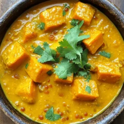 - 1 cup red lentils, rinsed - 2 cups pumpkin, peeled and cubed - 1 onion, finely chopped - 2 cloves garlic, minced - 1 inch ginger, grated - 1 can (14 oz) coconut milk - 2 cups vegetable broth - 2 tablespoons curry powder - 1 teaspoon turmeric - 1 teaspoon cumin - Salt and pepper to taste - 2 tablespoons olive oil - Fresh cilantro for garnish To make pumpkin lentil curry, you need fresh and tasty ingredients. Start with red lentils, which cook quickly and are packed with protein. Next, take some pumpkin, which adds a rich, sweet flavor. Onions, garlic, and ginger create a wonderful base for the dish. They fill your kitchen with a warm aroma as you cook. Coconut milk makes the curry creamy, while vegetable broth adds depth. Curry powder, turmeric, and cumin give the dish its vibrant color and flavor. Salt and pepper bring out the taste of all the ingredients. A splash of olive oil helps to sauté the onions and spices. Finally, fresh cilantro adds a pop of color and fresh flavor when you serve the dish. - Calories: Approximately 300 per serving - Protein: 12g - Carbohydrates: 45g - Fats: 12g This recipe is vegan and gluten-free, making it a great option for many diets. It is hearty and filling, perfect for lunch or dinner. The pumpkin and lentils provide fiber and nutrients, keeping you satisfied. For more details, check the Full Recipe. To make pumpkin lentil curry, you need to prepare the ingredients first. Gather all your items and measure them out. This helps everything cook evenly and saves time. Here’s what you need: - 1 cup red lentils, rinsed - 2 cups pumpkin, peeled and cubed - 1 onion, finely chopped - 2 cloves garlic, minced - 1 inch ginger, grated - 1 can (14 oz) coconut milk - 2 cups vegetable broth - 2 tablespoons curry powder - 1 teaspoon turmeric - 1 teaspoon cumin - Salt and pepper to taste - 2 tablespoons olive oil - Fresh cilantro for garnish Start by peeling and cubing the pumpkin. Make sure to chop the onion finely. Mince the garlic and grate the ginger. Rinse the lentils under cold water. This removes any dust or debris. With your ingredients ready, you can move on to cooking. Now, let’s cook! Take a large pot and heat the olive oil over medium heat. Add the chopped onion and sauté for about five minutes. You want the onion to become soft and clear. Next, mix in the minced garlic and grated ginger. Cook for one more minute until you smell the great aroma. Stir in the curry powder, turmeric, and cumin. Cook this for another minute to make the spices fragrant. Now, you can add the cubed pumpkin and rinsed lentils. Stir everything to coat the pumpkin and lentils in the spices. Pour in the vegetable broth and coconut milk. Bring this mixture to a boil, then turn the heat down to let it simmer. Cook for about 20 minutes. You want the lentils and pumpkin to be tender. For the final touch, you can blend the curry. If you prefer a smooth texture, use an immersion blender. If you like it chunky, just stir it a bit. Adjust the salt and pepper to taste. Serve the curry hot, and don’t forget to add fresh cilantro on top. Enjoy your hearty and flavorful pumpkin lentil curry! For the complete recipe, check out the Full Recipe. To make your pumpkin lentil curry perfect, focus on cooking times and texture. Cook the lentils until they are soft but not mushy. This usually takes about 20 minutes. You want a nice balance between tender lentils and firm pumpkin. If you like it thicker, blend more. For a soupier texture, add a bit more broth or coconut milk. Adjusting flavors is key. Start with the basic spices: curry powder, turmeric, and cumin. Taste as you go! If you want more heat, add some chili powder or fresh peppers. If it’s too spicy, a bit of sugar can help balance it. Don't forget to add salt and pepper to enhance the flavors. Pair your curry with rice or naan. Both options soak up the rich sauce nicely. Basmati rice is my favorite; it adds a nice aroma. If you choose naan, warm it up before serving for the best taste. For presentation, serve the curry in a deep bowl. A sprinkle of fresh cilantro on top makes it look vibrant. You can also add a slice of lime on the side. This gives a fresh twist when squeezed over the dish. You can find the Full Recipe for more detailed steps to create this delightful meal. {{image_2}} You can easily switch lentils in this recipe. Green or brown lentils work well. They offer a different taste and texture. Just remember, they take longer to cook. For vegetables, feel free to get creative. Sweet potatoes or carrots make great additions. You can even add spinach for some green. Adjust the cooking time based on what you choose. To enhance the flavor, consider adding lime juice or chili. Lime juice adds a bright taste that balances the curry. If you like heat, fresh or dried chili peppers can do wonders. You can also experiment with homemade curry paste. Store-bought options are convenient, but homemade can bring deeper flavors. Use spices like coriander or fenugreek for even more depth. Check out the full recipe for more tips on creating your curry masterpiece. To store leftover pumpkin lentil curry, place it in an airtight container. Let the curry cool down to room temperature before sealing it. Store it in the refrigerator for up to 5 days. If you want to keep it longer, freezing is a great option. Portion the curry into freezer-safe bags or containers. It can last up to 3 months in the freezer. Make sure to label the bags with the date to track freshness. When ready to enjoy your curry again, you can reheat it safely. The microwave is quick and easy. Place your portion in a bowl, cover it with a microwave-safe lid, and heat for 2-3 minutes. Stir halfway through to ensure even heating. If you prefer the stovetop, pour the curry into a pan over medium heat. Stir frequently until it's hot. To keep the texture and flavor just right, add a splash of vegetable broth or coconut milk while reheating. This helps restore some moisture and keeps your curry creamy. How to make pumpkin lentil curry vegan-friendly? This recipe is already vegan! It uses coconut milk and lentils. You don’t need to change anything. If you want to add protein, try chickpeas. They blend well with the flavors. Can I use canned pumpkin instead of fresh? Yes, you can use canned pumpkin. It saves time and is easy to find. Just use the same amount as fresh pumpkin. The flavor will still be great! How can I make the curry spicier? To spice it up, add more curry powder or some chili flakes. You can also use fresh chili peppers. Just adjust to your taste. Start with a little, then add more if needed. What can I substitute for coconut milk? If you don’t have coconut milk, use almond milk or soy milk. You can also use cashew cream for a creamy texture. Just note that these will change the flavor a bit. Are there gluten-free alternatives for the curry powder? Most curry powders are gluten-free. Check the label to be sure. If you want to make your own, mix cumin, coriander, and turmeric. This way, you control all the ingredients! For the full recipe, see above. This blog covered how to make a tasty pumpkin lentil curry. You learned about the key ingredients, step-by-step cooking, and helpful tips. I shared variations and storage tips to keep your dish fresh. Now, you're ready to get started. Enjoy the cooking process and feel free to experiment. By adjusting flavors and ingredients, you can make this curry your own. Happy cooking!
