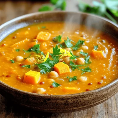 Savory Sweet Potato, Chickpea, and Red Lentil Soup