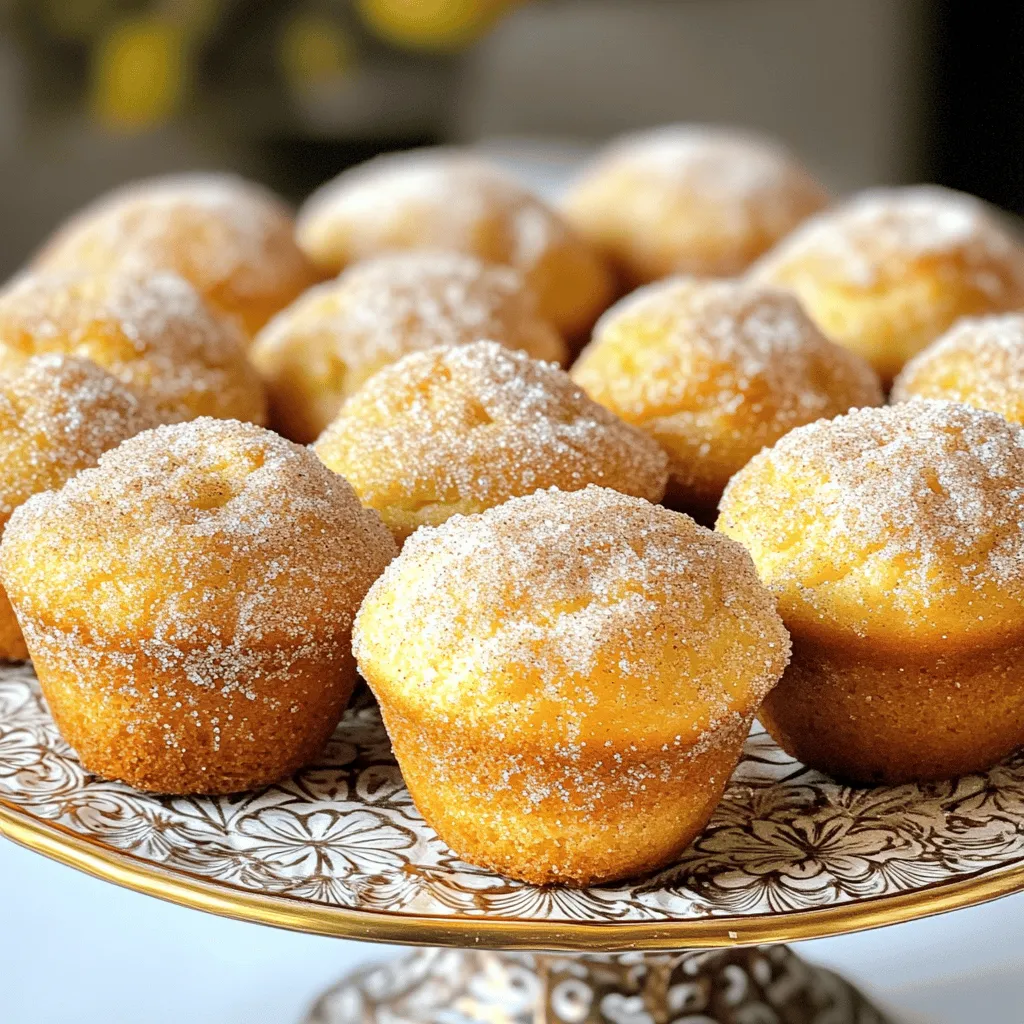 - 1 ½ cups all-purpose flour - ½ cup granulated sugar - 2 teaspoons baking powder - ½ teaspoon baking soda - ½ teaspoon salt - 1 teaspoon ground cinnamon - 1 large egg - ½ cup milk - ⅓ cup unsalted butter, melted - 1 teaspoon vanilla extract - ¼ cup granulated sugar (for coating) - 1 tablespoon ground cinnamon (for coating) These ingredients are key to making your cinnamon sugar donut muffins truly delicious. The all-purpose flour gives the muffins structure. Granulated sugar adds sweetness, while baking powder and baking soda help them rise. Salt and cinnamon enhance flavor. You need a large egg to bind everything together. Milk keeps the muffins moist, and melted butter adds rich flavor. Vanilla extract rounds out the taste. The cinnamon-sugar coating is what makes these muffins irresistible. For the best results, measure your ingredients accurately. Use fresh spices for the best flavor. If you want to dive deeper, check out the Full Recipe for more tips. 1. Preheat the oven and prepare the muffin tin: Start by preheating your oven to 350°F (175°C). This step is key for even baking. Grease a standard 12-cup muffin tin or line it with muffin liners. This keeps the muffins from sticking. 2. Mix dry ingredients in a bowl: In a large mixing bowl, whisk together the dry ingredients. Combine 1 ½ cups all-purpose flour, ½ cup granulated sugar, 2 teaspoons baking powder, ½ teaspoon baking soda, ½ teaspoon salt, and 1 teaspoon ground cinnamon. Make sure they are well mixed. 3. Combine wet ingredients in a separate bowl: In another bowl, beat 1 large egg. Then add ½ cup milk, ⅓ cup melted unsalted butter, and 1 teaspoon vanilla extract. Stir until everything is fully combined. 4. Combine wet and dry ingredients without over-mixing: Pour the wet mixture into the dry ingredients. Gently mix until just combined; it’s okay if there are a few lumps. Over-mixing can make the muffins tough, and we want them soft. 1. Fill the muffin cups: Using a spoon or an ice cream scoop, fill each muffin cup about 2/3 full with your batter. This allows space for the muffins to rise. 2. Baking time and checking for doneness: Bake the muffins in the preheated oven for 15-18 minutes. To check if they are done, insert a toothpick into the center of a muffin. If it comes out clean, they are ready. 1. Prepare cinnamon-sugar mixture: While the muffins bake, mix ¼ cup granulated sugar and 1 tablespoon ground cinnamon in a shallow bowl. This coating adds a sweet and spicy touch. 2. Cool and coat muffins in cinnamon-sugar: Once the muffins are done, let them cool in the tin for about 5 minutes. Then, carefully remove each muffin and roll it in the cinnamon-sugar mixture until fully coated. This step makes them even more irresistible. Enjoy the full recipe for making these delightful Cinnamon Sugar Donut Muffins! To make the best cinnamon sugar donut muffins, avoid common baking mistakes. Always measure your flour correctly. Too much flour makes muffins dense. Use a spoon to fill your measuring cup, then level it off with a knife. This method ensures you use the right amount. Moisture is key for fluffy muffins. Make sure you don’t over-mix the batter. Mix just until the dry and wet ingredients blend. A few lumps are fine. This helps keep the muffins light and airy. Pair your cinnamon sugar donut muffins with a hot cup of coffee or tea. The warm flavors work well together. For a special touch, serve them with a side of whipped cream or a scoop of vanilla ice cream. This adds a fun twist and makes it feel like dessert. When presenting your muffins, arrange them on a colorful platter. Sprinkle some extra cinnamon sugar on top for a lovely finish. You can also add fresh fruit around the muffins for a pop of color. These little details make your treats look even more inviting. For the full recipe, check out the [Full Recipe]. Enjoy your baking! {{image_2}} You can make cinnamon sugar donut muffins even more fun by adding chocolate chips or nuts. Chocolate chips give a sweet surprise in every bite. Use semi-sweet or dark chocolate for a richer taste. Nuts add crunch and flavor. Walnuts or pecans work well. Just stir in about ½ cup of your choice before baking. You can also play with spices. Try adding nutmeg or cardamom for a new twist. These spices blend well with cinnamon. They add warmth and depth to the muffins. Experiment with different combinations to find your favorite flavor! If you need gluten-free options, you can swap the all-purpose flour for a gluten-free blend. Look for a blend that includes xanthan gum for better texture. This way, everyone can enjoy these tasty muffins. For vegan options, replace the egg with a flax egg. Mix 1 tablespoon of ground flaxseed with 2.5 tablespoons of water. Let it sit for a few minutes to thicken. Use almond milk or soy milk instead of regular milk. Replace the butter with coconut oil or vegan butter. These changes keep the muffins moist and delicious! You can find the full recipe for these cinnamon sugar donut muffins to try out all these variations. Enjoy creating your perfect treat! To keep your cinnamon sugar donut muffins fresh, store them in a cool place. The best temperature is room temperature. Avoid direct sunlight or heat. Use an airtight container to seal in moisture. A plastic storage bag works well too. If you have leftover muffins, just place them in the container without stacking. This keeps them nice and fluffy. These muffins stay fresh for about three days at room temperature. If you want to keep them longer, freezing is a great option. To freeze, wrap each muffin in plastic wrap. Then place them in a freezer bag. They can stay fresh for up to three months. When you are ready to eat, just thaw them at room temperature or heat them in the oven. For the full recipe of cinnamon sugar donut muffins, check the previous sections. Enjoy these tasty treats! Can I use whole wheat flour instead of all-purpose flour? Yes, you can use whole wheat flour. It will change the texture. The muffins may be denser but still tasty. How do I know when my muffins are fully baked? Check with a toothpick. Insert it into the center of a muffin. If it comes out clean, the muffins are done. Can I make the batter ahead of time? You can prepare the batter ahead of time. Just store it in the fridge. It’s best to bake it within 24 hours for freshness. What makes these muffins different from regular donuts? These muffins are baked, not fried. They have a lighter texture and are easier to make. You still get that classic donut taste. How should I reheat muffins for the best flavor? Reheat muffins in the oven or microwave. For the oven, set it to 350°F. Heat for about 5 minutes. This keeps them warm and soft. To sum up, we explored the making of cinnamon sugar donut muffins. We covered the ingredients, step-by-step instructions, storage tips, and fun variations. You now know how to mix, bake, and coat these treats for great taste. Keep in mind the tips for perfect muffins and ways to make them your own. Enjoy baking and sharing these delicious muffins with friends and family. You’ve got this!