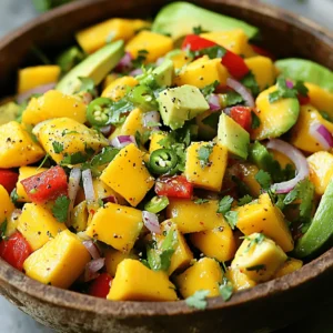 To make Chili Lime Mango Salad, gather these fresh ingredients: - 2 ripe mangoes, peeled and diced - 1 red bell pepper, diced - 1 small red onion, finely chopped - 1 avocado, diced - 1 jalapeño, deseeded and minced (adjust for heat) - 1/4 cup fresh cilantro, chopped - Juice of 2 limes - 2 tablespoons olive oil - 1 teaspoon chili powder - Salt and pepper to taste You can swap some ingredients based on what you have. If you can't find mangoes, try peaches or nectarines for a sweet twist. Instead of red bell pepper, yellow or orange bell peppers work well. If you dislike red onion, you can use green onions or shallots for a milder flavor. For the avocado, you could use diced cucumber if you want a crunch. Choosing the right mango is key for this salad. Look for mangoes that have a slight give when you press them gently. They should smell sweet at the stem. Color varies by type, so focus on feel and smell. Avoid mangoes with dark spots or wrinkles, as these can mean they are overripe. Pick the best mangoes to ensure your salad is fresh and delicious. Start by gathering your fresh ingredients. You will need ripe mangoes, a red bell pepper, a small red onion, an avocado, a jalapeño, and fresh cilantro. 1. Peel and dice the mangoes. The mango should be soft but not mushy. 2. Dice the red bell pepper. This adds a nice crunch and color. 3. Chop the red onion finely. This will give a strong flavor boost. 4. Dice the avocado. Choose one that is ripe for a creamy texture. 5. Deseed and mince the jalapeño. Be careful; this adds heat! 6. Chop the cilantro. This will give your salad a fresh taste. Place all these ingredients in a large mixing bowl. Next, you’ll create a zesty dressing. The dressing will tie all the flavors together. 1. In a small bowl, squeeze the juice of two limes. This is the base of your dressing. 2. Add two tablespoons of olive oil. This adds richness to the salad. 3. Mix in one teaspoon of chili powder. This gives the salad its spicy kick. 4. Finally, season with salt and pepper to taste. Whisk everything together until well combined. Now it’s time to bring everything together. 1. Pour the dressing over the salad ingredients. 2. Gently toss everything together. Make sure all pieces are coated well. 3. Taste the salad. If needed, adjust the seasoning with more lime juice or salt. 4. Let the salad sit for about ten minutes. This allows the flavors to mix. 5. Serve the salad chilled or at room temperature. And that’s it! Enjoy your fresh and flavorful Chili Lime Mango Salad. For the complete recipe, refer to the [Full Recipe]. To make your Chili Lime Mango Salad shine, mix flavors wisely. Consider adding fruits like pineapple or orange. These fruits add sweetness and acidity. You can also try herbs like mint or basil for freshness. Experiment with spices too. A hint of cumin brings warmth. A dash of cayenne gives a nice kick. Chop your fruits and veggies neatly for the best look and taste. Use a sharp knife to make clean cuts. This helps keep the juices inside. For mangoes, slice down until you hit the pit. Then, score the flesh in a grid pattern. Push the skin inside out to pop out the cubes. For peppers and onions, cut them into uniform pieces. This ensures even mixing and easy eating. Finding the right lime and chili balance is key. Start with the juice of one lime. Taste it before adding more. You want tang, not overpowering sourness. Adjust the chili powder too. Add a little, then taste again. If you love spice, go for more. If you prefer mild, keep it light. This balance makes the salad fresh and lively. For a full recipe, check the details above. {{image_2}} You can make this salad even heartier by adding protein. Grilled chicken works well. Shrimp is another great choice, especially if you love seafood. Just cook the shrimp until it's pink and juicy. For a plant-based option, try tofu. Press it to remove extra water and grill or pan-fry until golden. Each option adds flavor and makes the salad a full meal. While the lime chili dressing shines, you can mix it up. Try a mango vinaigrette for a sweeter twist. Blend ripe mango, vinegar, and a touch of honey for a fruity dressing. You can also use sesame oil instead of olive oil for an Asian flair. Experiment with spices like cumin or coriander. These add depth and new flavors to the dish. Using seasonal ingredients can change the salad's taste. In summer, add fresh corn for sweetness and crunch. In fall, diced apples or pears bring a crisp, juicy bite. You might also try pomegranate seeds in winter for a burst of tartness. Each season offers unique flavors, making the salad fresh and exciting every time. For the full recipe, check [Full Recipe]. After enjoying your Chili Lime Mango Salad, store any leftovers in the fridge. Place them in an airtight container. This keeps the salad fresh and tasty for longer. If you have dressing left, store it separately. I recommend using glass containers with lids. They help maintain the salad's flavor and crunch. Plastic containers work too, but glass is better for taste. Make sure the container is not too big. A snug fit keeps air out. To keep your ingredients fresh, avoid mixing the salad too early. If you plan to eat it later, keep the ingredients separate. Store mango, avocado, and other veggies in the fridge. Adding lime juice can help slow browning. When you're ready to eat, mix everything together for the best flavor. For the full recipe, check the link. Chili Lime Mango Salad lasts about 2 to 3 days in the fridge. To keep it fresh, store it in a sealed container. The flavors get better as it sits, but the avocado may brown quickly. If you want the best taste, eat it within 24 hours. Yes, you can make this salad in advance. Just prepare the salad ingredients and store them separately. Keep the dressing in another container. Mix them together when you're ready to serve. This keeps everything fresh and crunchy. Chili Lime Mango Salad pairs well with many side dishes. You can serve it with grilled chicken or fish for a light meal. It also goes great with tacos or quesadillas. For a fun twist, try it with rice or quinoa. This salad adds a fresh touch to any dish. For the full recipe, check out the section above. This blog post covered all you need for a delicious Chili Lime Mango Salad. I explained the best ingredients, how to prep them, and tips for flavor. You can customize the salad with proteins and seasonal items. Storing it right keeps it fresh and tasty. Remember, making this salad is fun and easy. Enjoy the fresh taste and get creative with your mix!