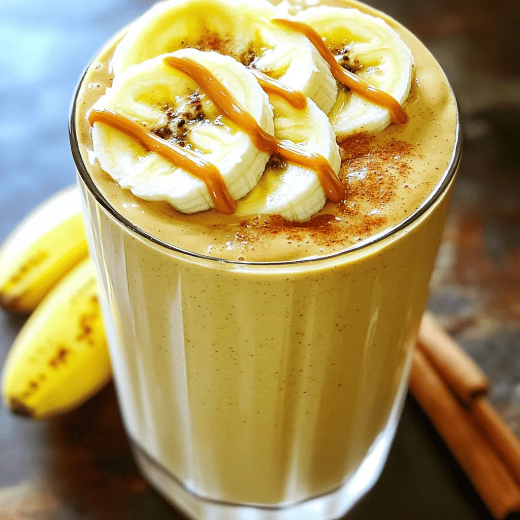 - Ripe bananas - Natural peanut butter - Almond milk (or milk of choice) - Optional sweeteners (honey or maple syrup) When you make a peanut butter banana smoothie, the main ingredients are key. Ripe bananas add natural sweetness and creaminess. Choose bananas that have brown spots for the sweetest flavor. Natural peanut butter gives the smoothie a rich, nutty taste. Look for options with no added sugar or oils. Almond milk adds a smooth base. You can also use any milk you prefer. If you like a sweeter drink, you can add honey or maple syrup. - Protein powder - Other fruits (like strawberries or spinach) - Nuts or seeds for added texture To make your smoothie even better, consider optional add-ins. Protein powder boosts the nutrition and makes it filling. You can add other fruits like strawberries for a berry twist. Spinach is great for extra vitamins without changing the taste. For crunch, add nuts or seeds. They provide a nice texture and healthy fats. - Non-dairy milk alternatives - Sugar substitutes for sweetness - Different nut butters If you have dietary needs, there are easy substitutes. Use non-dairy milk like oat or coconut milk if you want a vegan drink. For sweetness, try sugar substitutes like stevia or agave. If you want a different flavor, switch out peanut butter for almond or cashew butter. Each option gives a unique taste while keeping the smoothie healthy and tasty. You can find the complete recipe in the Full Recipe section. Start by peeling the frozen bananas. Break them into chunks. This makes blending easier. Place the banana chunks in your blender. Now, it's time to add the other ingredients. Add to the blender: - 2 tablespoons natural peanut butter - 1 cup almond milk (or your choice of milk) - 1 tablespoon honey or maple syrup (optional) - 1 teaspoon vanilla extract - 1/4 teaspoon cinnamon - A pinch of salt Blend on high speed for about 30 seconds. Stop and check the mixture. Scrape down the sides if needed. This helps ensure everything mixes well. For a creamy texture, avoid blending too long. You want it smooth but not runny. If you want a colder, thicker smoothie, add a handful of ice cubes. Blend again until well mixed. After blending, taste your smoothie. If you want it sweeter, add more honey or maple syrup. Blend again briefly to mix in the sweetness. Now, pour the smoothie into glasses. You can serve it with extra peanut butter on top, a sprinkle of cinnamon, or banana slices for a pretty look. Enjoy your creamy peanut butter banana bliss! For the full recipe, check back in the ingredients section! Choosing ripe bananas is key. Ripe bananas are sweeter and creamier. Look for bananas with brown spots. They have the best flavor. If you can, freeze them for a smooth texture. Frozen bananas make the smoothie thick and creamy. Blending in small batches gives better results. If your blender is full, it may not blend well. Start with half the recipe. Blend until smooth, then add the rest. This makes sure all the ingredients mix well. Use tall glasses to show off the smoothie. Clear glass lets the creamy color shine. You can garnish with banana slices or a drizzle of peanut butter. A sprinkle of cinnamon adds a nice touch too. Pair your smoothie with a quick snack. Try whole-grain toast or oatmeal for a complete meal. This keeps you full and satisfied longer. A powerful blender is best for smooth results. Look for a blender with a high wattage. This helps blend frozen fruit easily. Measuring cups and spoons are important. They ensure you add the right amount of each ingredient. This leads to a consistent taste every time. For the full recipe, check out the Creamy Peanut Butter Banana Bliss 🥜. {{image_2}} You can easily switch up your Peanut Butter Banana Smoothie. Here are some fun ideas. - Almond butter: This nut butter adds a nice nutty taste. It’s a great swap if you want something different. - Cashew butter: Smooth and creamy, cashew butter creates a rich texture. It’s perfect for a change. - Adding berries for different flavor profiles: Adding strawberries, blueberries, or raspberries makes the smoothie fruitier. Berries pack in vitamins and antioxidants, making it even healthier. - Using frozen fruits for texture: Frozen mango or pineapple gives a thick, icy feel. It also enhances the smoothie’s sweetness and flavor. - Adding spinach or kale for nutrients: Toss in a handful of spinach or kale. You won’t taste it, but you’ll get extra vitamins and minerals. - Using yogurt for a creamier consistency: Greek yogurt adds creaminess and protein. It makes the smoothie more filling and tasty. Try these variations to find your favorite mix! For the full recipe, check out the Creamy Peanut Butter Banana Bliss. You can keep your peanut butter banana smoothie in the fridge for up to 24 hours. To store it without losing texture, pour it into a sealed container. Make sure to leave some space at the top. Smoothies tend to expand a bit when they freeze. Before serving, give it a good shake or stir to mix everything back together. If you want to save the smoothie for later, freezing is a great option. Pour it into ice cube trays or freezer-safe bags. This way, you can grab a portion whenever you want. To thaw, place the smoothie in the fridge overnight. If you’re in a hurry, you can also thaw it in a bowl of warm water. This keeps the flavor fresh and tasty. Batch prepping is a smart way to have quick breakfasts ready. You can make a large batch of the smoothie and store it. Use glass jars or BPA-free containers for the best results. Make sure to fill them only three-quarters full to allow for expansion. This way, your smoothie is ready to go whenever you are! Yes, you can make this smoothie vegan! Simply swap regular milk with almond milk or another plant-based milk. Almond milk works well, but you can also try oat, soy, or coconut milk. These choices keep the smoothie creamy and delicious without any dairy. To make your smoothie thicker, here are some easy tips: - Use frozen bananas instead of fresh ones. - Add a bit more peanut butter for richness. - Include a scoop of protein powder or yogurt. - Blend in some oats for extra body. - If you like it icy, add ice cubes before blending. These changes will help you get that perfect thick texture! Absolutely! This smoothie is great for kids. It has healthy bananas and peanut butter, which are full of nutrients. Bananas give energy, and peanut butter adds protein. To make it more appealing to kids, try these serving ideas: - Use fun cups or colorful straws. - Top with banana slices or a sprinkle of cinnamon. - Blend in some berries for a fruity twist. These small changes can make the smoothie even more fun for little ones! This blog post covered how to make a tasty smoothie. We explored key ingredients like bananas and peanut butter, plus optional add-ins. I shared step-by-step instructions, blending techniques, and tips for creamy, flavorful results. Don't forget about variations and storage tips to keep your smoothies fresh. Smoothies are a fun way to enjoy healthy ingredients, whether you're making them for yourself or kids. With these tools and ideas, you can whip up delicious smoothies anytime. Enjoy your blend!