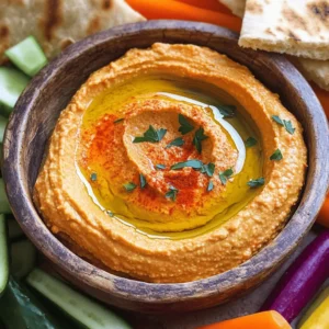 - 1 can (15 oz) chickpeas, rinsed and drained - 1 large red bell pepper, roasted and peeled - 2 tablespoons tahini - 2 tablespoons olive oil The main ingredients make this dip so smooth and flavorful. Chickpeas are the heart of hummus. They add protein and fiber. Roasted red bell pepper gives a sweet taste and bright color. The tahini adds creaminess, while olive oil brings richness. - 2 cloves garlic, minced - 1 tablespoon lemon juice - 1 teaspoon cumin - Salt, to taste - Water, as needed for consistency - Paprika, for garnish - Fresh parsley, chopped, for garnish You can add garlic for a zesty kick. Lemon juice brightens the flavor. Cumin adds warmth. Don't forget salt to enhance the taste. Adjust with water for creaminess. Garnish with paprika and parsley for color. - Chickpeas are high in protein and fiber. They help keep you full. - Red bell peppers contain antioxidants. They support your immune system. Together, these ingredients create a healthy dip that satisfies. You can enjoy it guilt-free. For the full recipe, check out the cooking instructions. To make roasted red pepper hummus, you first need roasted red peppers. You can roast them in two ways. 1. Oven Method: Preheat your oven to 450°F (230°C). Place the whole red pepper on a baking sheet. Roast it for about 20 to 25 minutes. Turn it every few minutes. This helps the skin blister and char. 2. Open Flame Method: If you have a gas stove, you can roast the pepper directly over the flame. Hold it with tongs and turn it until the skin is charred all over. This method gives a smoky flavor. If you want to save time, you can use jarred roasted red peppers. They work great and save you the hassle of roasting. Now, let’s blend! Start by gathering your food processor. This tool makes blending easy. 1. Add the drained chickpeas, roasted red pepper, tahini, olive oil, minced garlic, lemon juice, cumin, and salt into the processor. 2. Blend on high speed. Stop and scrape down the sides if needed. This ensures everything mixes well. Adding the ingredients in this order helps create a smooth texture. Consistency is key for a great hummus. If your mix is too thick, don’t worry! 1. Add water, one tablespoon at a time. Blend after each addition until you reach your desired smoothness. 2. After blending, taste the hummus. You might want to add more salt, lemon juice, or cumin. Adjust to your liking. This step is vital for getting the flavors just right. Follow these steps, and you'll create a flavorful dip every time. For the full recipe, refer to the main section. To make your roasted red pepper hummus pop, consider adding spices and herbs. Here are some ideas: - Cumin: This spice adds warmth and depth. - Smoked Paprika: It brings a smoky flavor that pairs well with roasted peppers. - Fresh Herbs: Try adding fresh basil or cilantro for a bright touch. If you like a bit of heat, you can add chili or cayenne pepper. Start with a small amount and taste as you go. This way, you can adjust the heat to fit your taste. Serving your hummus can be just as fun as making it. Here are some tips: - Pair with Pita Bread: Warm pita bread is a classic choice. You can cut it into small triangles for easy dipping. - Fresh Vegetables: Carrots, cucumbers, and bell pepper sticks make great dippers. They add crunch and freshness. - Creative Presentation: Use a colorful platter and arrange the vegetables and pita around the hummus. Drizzle olive oil and sprinkle paprika for a nice touch. Making hummus in advance can save time. Here’s how to prep ahead: - Best Practices: Make your hummus a day before your event. This allows the flavors to meld. - Flavor Development: Store it in an airtight container in the fridge. The taste improves as it chills. Just remember to give it a stir before serving. These tips can help you create a smooth and flavorful dip that everyone will love. For the complete recipe, check out the Full Recipe. {{image_2}} For a spicy kick, add some heat to your roasted red pepper hummus. You can mix in chili powder or cayenne pepper. Start with a small amount and taste as you go. This way, you control the spice level. You can also try adding jalapeños or a splash of hot sauce. Each option gives your dip a unique flavor. It’s great for those who love a bit of fire in their food! To make a creamy version, add some plain yogurt to your hummus. Greek yogurt works well for extra creaminess and protein. Just a few tablespoons can make a big difference. This twist gives your dip a tangy taste. It also enhances the texture, making it even more enjoyable. You can also use sour cream if you prefer that flavor. Feel free to switch up the beans used in your hummus. If you want, try white beans or black beans. Each type brings its own flavor. You can also change the oil. For instance, use avocado oil for a richer taste. These swaps let you cater to different diets. They also help you explore new flavors in your hummus. If you want to go nut-free, skip the tahini and use sunflower seed butter instead. For the full recipe, refer back to the earlier section. To store roasted red pepper hummus, use an airtight container. Glass containers work best, as they keep flavors fresh. You can also use plastic containers, but make sure they seal well. The hummus stays fresh in the fridge for about 4 to 7 days. Always check for freshness before serving. Freezing hummus is easy. First, place it in a freezer-safe container. Leave some space at the top, as it will expand. You can also use ice cube trays for smaller portions. To thaw, move it to the fridge overnight. Once thawed, stir it well and add a bit of water if needed. This keeps it smooth and tasty. Look for changes in color or texture. If the hummus appears dry or has a strange smell, it may be bad. Mold is another clear sign. Always trust your senses. When in doubt, throw it out. Enjoy your hummus while it’s fresh! Making roasted red pepper hummus is simple. First, roast a red bell pepper until the skin is charred. You can do this on an open flame or in the oven at 450°F (230°C). After it cools, peel off the skin and remove the seeds. Then, in a food processor, blend the roasted pepper with a can of chickpeas, tahini, olive oil, minced garlic, lemon juice, cumin, and salt. Process until smooth. If the mix is too thick, add water until you reach your desired texture. For the full recipe, check the earlier section. You have many tasty options for dippers and accompaniments. Here are some ideas: - Warm pita bread - Fresh vegetable sticks (carrots, cucumbers, and bell peppers) - Crackers or chips - Toasted bread slices These choices complement the dip's smooth texture and rich flavor. Roasted red pepper hummus is a healthy snack. A serving has about 100 calories. It is low in fats and high in fiber. Chickpeas offer protein and essential nutrients. Red peppers add vitamins A and C. This dip is a great choice for a nutritious snack or appetizer. Yes, you can! If you want to skip tahini, there are good alternatives. Try using: - Greek yogurt for creaminess - Sunflower seeds for a nut-free option - Extra olive oil for a richer taste These swaps keep the dip delicious while catering to different diets. To keep your hummus fresh, store it in an airtight container in the fridge. It lasts about 5 to 7 days. Make sure to cover the surface with a thin layer of olive oil to prevent drying. If you need to store it longer, freezing is an option. Just thaw it in the fridge before serving. Roasted red pepper hummus is a tasty treat. You need simple ingredients like chickpeas, roasted red peppers, tahini, and olive oil. I shared tips on preparing, blending, and storing for the best flavor. Don't forget to add spices or make variations for a fun twist. This hummus is great for health and easy to serve. Enjoy making it your own!
