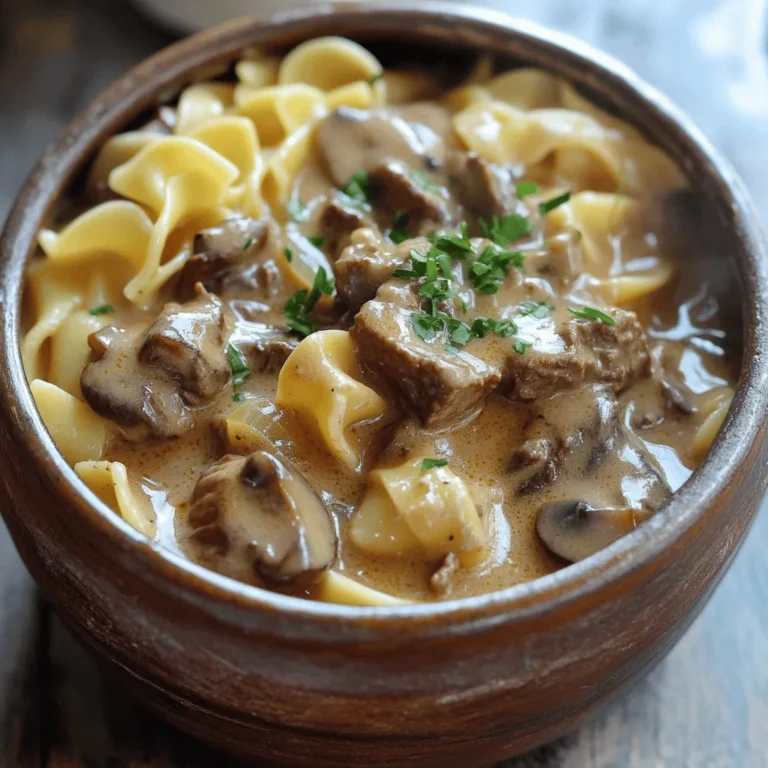For a tasty beef stroganoff, you need a few key items. Here’s what to gather: - 1 lb beef stew meat, cut into bite-sized pieces - 1 medium onion, chopped - 2 cloves garlic, minced - 8 oz mushrooms, sliced - 2 cups beef broth - 1 tablespoon Worcestershire sauce - 1 teaspoon dried thyme - Salt and pepper to taste - 1 cup egg noodles - 1 cup sour cream - 2 tablespoons olive oil - Fresh parsley, chopped for garnish These ingredients come together to create a creamy and savory dish. The beef gives it richness, while the mushrooms add texture. You likely have some of these items at home. Here’s a quick list of kitchen staples: - Olive oil - Salt - Pepper These basics help enhance flavors. Always keep them handy for cooking. You can make your meal even better with these extras: - Fresh parsley, chopped - Cooked egg noodles or rice - A side salad Garnishing with parsley adds a pop of color. Pairing with a salad brings freshness to your meal. If you want more ideas, check out the Full Recipe for extra tips! First, plug in your Instant Pot. Set it to the Sauté mode and let it heat up. Add 2 tablespoons of olive oil. Once hot, toss in 1 chopped onion and 2 minced garlic cloves. Sauté them for about 2-3 minutes until the onion looks clear. This step builds a great base for your dish. Next, add 1 pound of beef stew meat. Season it with salt and pepper. Brown the meat on all sides, which takes around 5-7 minutes. This step adds flavor. After the beef is brown, stir in 8 ounces of sliced mushrooms. Cook them for another 2 minutes. Then pour in 2 cups of beef broth and 1 tablespoon of Worcestershire sauce. Sprinkle in 1 teaspoon of dried thyme. Stir everything to mix well. Close the lid tightly. Make sure the valve is set to Sealing. Select Pressure Cook and set the timer for 20 minutes. When the timer goes off, let it sit for 10 minutes to naturally release pressure. Then switch to quick release for any leftover steam. Open the lid and add 1 cup of egg noodles. Ensure they are submerged in the sauce. Close the lid and set it to Pressure Cook for 5 more minutes. Once done, perform a quick release again. Finally, stir in 1 cup of sour cream until it’s creamy and smooth. Taste and adjust seasoning if needed. Serve hot and sprinkle fresh chopped parsley on top. For the complete recipe, check the [Full Recipe]. To sauté in the Instant Pot, start by setting it to Sauté mode. Heat the olive oil until it shimmers. Add the chopped onion and minced garlic. Stir them for about 2-3 minutes. This step builds flavor. Make sure the onion turns soft and clear. Then, add the beef stew meat. Browning the meat is key for taste. Cook it for around 5-7 minutes, turning it often. This caramelizes the meat and adds depth to your dish. After cooking, you can release the pressure in two ways. Quick release is when you turn the valve to let steam out fast. Use this method for the second cooking phase with noodles. It prevents overcooking. On the other hand, natural release takes time. You leave the Instant Pot alone for a while. This is best for the first cooking phase. It keeps the meat tender and juicy, allowing flavors to meld. One common mistake is not browning the meat enough. This step adds great flavor to your stroganoff. Another mistake is skipping the sauté step for the onion and garlic. These ingredients need time to soften. Also, make sure you don’t add the noodles without enough liquid. They need to be fully submerged for even cooking. Lastly, when adding sour cream, do so after cooking. This keeps it creamy and prevents curdling. For the full recipe, check the link above. {{image_2}} You can swap beef for chicken or pork. Use chicken breast or thigh for a lighter dish. Pork tenderloin also works well. Just cut the meat into bite-sized pieces. Follow the same steps in the recipe. Adjust the cooking time slightly. Chicken usually takes less time, about 15 minutes in the Instant Pot. Pork may need around 20 minutes. This gives you tasty alternatives that keep the spirit of stroganoff. For a veggie twist, replace beef with mushrooms or tofu. Use hearty mushrooms like portobello for a meaty texture. Tofu gives a nice protein boost and soaks up flavors. You can also add more vegetables, like spinach or zucchini. Use vegetable broth instead of beef broth. This keeps the dish rich and creamy without meat. Adjust the cooking time to suit your protein choice. This vegetarian version is just as comforting and delicious. If you need gluten-free noodles, there are great options. Look for gluten-free egg noodles or pasta. Many brands offer tasty choices that cook well. Use a gluten-free flour blend to thicken the sauce if needed. You can also try spiralized veggies, like zucchini or squash. They make a fun base and add nutrients. Just cook them a bit longer as they absorb flavors well. This keeps your stroganoff enjoyable and safe for gluten-free diets. For the complete recipe, check out the [Full Recipe]. To store your beef stroganoff, let it cool first. Place it in an airtight container. Make sure to seal it tightly. Store it in the fridge for up to three days. This keeps it fresh and safe to eat. When you're ready to enjoy leftovers, reheat in the microwave. Use a microwave-safe dish and cover it loosely. Heat for about two minutes, stirring midway. You can also reheat it on the stove. Just add a splash of broth and warm it over low heat. Stir often to keep it creamy and delicious. You can freeze beef stroganoff for later use. Let it cool completely before freezing. Use a freezer-safe container or bag. It can last in the freezer for up to three months. When ready to eat, thaw it overnight in the fridge. Heat gently on the stove or in the microwave before serving. For the best taste, enjoy it fresh! For the full recipe, check out the [Full Recipe]. It takes about 25 minutes to cook in the Instant Pot. First, you sauté the meat and veggies for around 10 minutes. Then, you pressure cook the beef for 20 minutes. After that, the egg noodles need just 5 more minutes. So, the total time is about 50 minutes, including prep. Yes, you can use frozen meat! Just keep in mind that cooking time will change. If using frozen beef, add about 5 to 10 extra minutes to the pressure time. Make sure the meat is in small pieces. This helps it cook evenly. If you need a substitute for sour cream, try plain Greek yogurt. It gives a similar creamy texture. You can also use cottage cheese or cream cheese. Just blend them well before adding to the dish. This keeps your beef stroganoff rich and tasty. For the full recipe, check out the link. Beef Stroganoff is a hearty dish you can cook easily in an Instant Pot. We discussed key ingredients, cooking steps, and handy tips to make it perfect. You learned about variations and how to store leftovers. Don't shy away from trying new proteins or adjusting the recipe to fit your needs. This dish is versatile and satisfying. You now have the tools to make a great Beef Stroganoff every time. Enjoy the cooking and the tasty meals ahead!