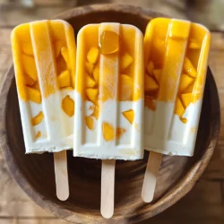 To make these tasty popsicles, you need just a few simple items. Gather the following ingredients: - 4 ripe peaches, pitted and diced - 1 cup Greek yogurt (plain or vanilla) - 1/4 cup honey or maple syrup (adjust for sweetness) - 1 tablespoon lemon juice - 1 teaspoon vanilla extract - Pinch of salt These ingredients work together to create a creamy and delicious treat. You can mix in some fun extras to make your popsicles even better. Here are some optional add-ins to consider: - Fresh mint for a refreshing twist - Chopped nuts for a crunchy texture - A splash of coconut milk for extra creaminess - A handful of berries for added sweetness These add-ins can help you customize your popsicles to fit your taste. Each ingredient brings great nutrition to your popsicles. Here are some benefits: - Peaches are low in calories and packed with vitamins. They provide fiber and antioxidants. - Greek yogurt is high in protein and good for your gut health. It adds creaminess to the mix. - Honey or maple syrup offers natural sweetness and may have health benefits. Use them in moderation. - Lemon juice adds a zing and is rich in vitamin C. It helps balance the flavors. - Vanilla extract adds warmth and a lovely aroma to your popsicles. These ingredients not only taste great but also offer health benefits. Enjoy making your Easy Peach Yogurt Popsicles with these ingredients! For the complete recipe, check out the Full Recipe. First, you need to prepare the peaches. Choose four ripe peaches for the best flavor. Rinse them under cold water to clean any dirt. Cut each peach in half and remove the pit. Then, dice the peaches into small chunks. You want to make sure they are bite-sized. This helps them blend better and makes for a tasty treat. Now, it's time to blend the mixture. In a blender, add the diced peaches, one cup of Greek yogurt, and a quarter cup of honey or maple syrup. You can choose plain or vanilla yogurt. Also, add one tablespoon of lemon juice and one teaspoon of vanilla extract for extra flavor. Don’t forget a pinch of salt! Blend everything until smooth, but leave some small peach pieces for texture if you like. Taste the mix and adjust the sweetness if needed. Add more honey or syrup if you want it sweeter. Next, pour the blended mixture into popsicle molds. Be careful to leave a small space at the top. This space allows the popsicles to expand while freezing. Once filled, insert popsicle sticks into the molds. To remove air bubbles, gently tap the molds on your countertop. Finally, place the molds in the freezer. Let them freeze for at least 4 to 6 hours or until solid. When you're ready to enjoy, run warm water over the outside of the molds for a few seconds. This helps release the popsicles easily. You can now pull on the sticks to remove them. Enjoy your homemade peach yogurt popsicles! To get the best texture for your popsicles, use ripe peaches. They make the mixture smooth and creamy. When blending, you can leave some peach chunks for added texture. This will make every bite feel special. If your mixture is too thick, add a splash of water or extra yogurt. This helps it blend well without losing creaminess. Sweetness can change based on how ripe your peaches are. Start with 1/4 cup of honey or maple syrup. Blend, then taste the mixture. If it needs more sweetness, add a little more honey or syrup. Remember, you can always add more, but you can’t take it out. Try using a mix of honey and vanilla yogurt for a richer flavor. If your popsicles are hard to remove from the molds, run warm water over the outside for a few seconds. This helps loosen them up. If they are too icy, it may mean your mixture froze too quickly. Try blending in a bit more yogurt or fruit. This can help create a smoother texture. If they taste too tart, add a touch more sweetener to balance the flavors. Enjoy your creamy peach bliss popsicles! {{image_2}} You can easily change the taste of your peach yogurt popsicles. Try mixing in other fruits. Strawberries, mangoes, or berries all work well. Just chop them up and add them to the mix. For a tropical twist, use pineapple. The sweet and tart flavors will make your popsicles fun and fresh. You can even blend fruits together for new tastes. Sweeteners can change how your popsicles taste. If you want less sugar, try using stevia or agave syrup. These sweeteners are great for cutting calories. You can also switch up the yogurt. Use coconut yogurt for a dairy-free option. Almond yogurt adds a nice nutty flavor. Each choice brings a new vibe to your treat. Making vegan popsicles is simple and tasty. Use plant-based yogurt like almond or cashew. These types give a creamy texture without dairy. For the sweetener, maple syrup works well. Just follow the same steps in the full recipe. You can enjoy a refreshing treat that fits vegan diets perfectly. To keep your peach yogurt popsicles fresh, store them in an airtight container. If you leave them in the popsicle molds, cover them tightly with plastic wrap. This protects them from freezer burn and keeps flavors intact. Before freezing, make sure your popsicles are fully blended for a smooth texture. After pouring the mixture into molds, insert the sticks straight down. Tap the molds gently on the counter. This step removes air bubbles and helps the popsicles freeze evenly. Once frozen, try not to let them sit out too long. If you do, they may melt and lose shape. When you're ready to enjoy, run warm water over the molds for a few seconds. This helps release the popsicles easily. Homemade popsicles can last up to three months in the freezer. After that, they may lose flavor and texture. To enjoy the best taste, eat them within this time frame. For precise recipes, check the Full Recipe for making these delightful treats. These popsicles take about 4 to 6 hours to freeze completely. Make sure to leave them in the freezer long enough. If you check them too soon, they might still be soft. I often find that overnight freezing works best. This way, they are ready to enjoy the next day! Yes, you can use frozen peaches! They work well in this recipe. Just let them thaw a bit before you blend them. This makes it easier to mix with the yogurt and other ingredients. Frozen peaches might give your popsicles a slightly different texture, but they will still taste delicious. You can serve these popsicles in fun ways! Try dipping them in melted chocolate for a sweet twist. You can also roll them in crushed nuts or granola for added crunch. Another idea is to serve them with fresh peach slices or a drizzle of honey on top. These ideas will make your popsicles even more fun to eat! In this post, we explored how to make easy peach yogurt popsicles. We covered the key ingredients, preparation steps, and tips for success. You can adjust flavors and sweetness to fit your taste. Remember, options like different fruits or dairy-free choices add variety. Storing your popsicles correctly will keep them fresh longer. Making popsicles is fun and simple. Enjoy your delicious, homemade treats this summer!