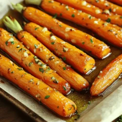 - Baby carrots or regular carrots - Garlic and its benefits - Olive oil and alternatives - Honey's role in the recipe - Thyme options—dried vs fresh - Seasoning and garnish suggestions Baby carrots or regular carrots: I love using baby carrots for their sweetness and size. You can also use regular carrots. Just peel and cut them into sticks. Garlic and its benefits: Garlic brings a strong flavor to the dish. It has health benefits like boosting your immune system and adding flavor without extra calories. You can use fresh or minced garlic, depending on what you have. Olive oil and alternatives: Olive oil adds richness and helps with roasting. If you want, you can swap it with avocado oil or melted butter for a different taste. Honey's role in the recipe: Honey balances the garlic's sharp taste with a hint of sweetness. You can use maple syrup for a vegan option. Thyme options—dried vs fresh: Thyme adds earthy notes. Dried thyme is fine, but fresh thyme gives a brighter flavor. If using fresh, double the amount for a stronger taste. Seasoning and garnish suggestions: Don’t forget salt and pepper! They enhance the flavors. For garnish, sprinkle fresh parsley on top before serving. It adds color and freshness to the dish. For the Full Recipe, check out the detailed instructions for making this tasty dish. To start, you need to cut and peel regular carrots. First, wash the carrots well. Then, peel off the skin using a vegetable peeler. Next, slice them into sticks about one inch thick. This size helps them cook evenly. If you're using baby carrots, you can skip the peeling. Just wash them and they’re ready to go! Now, let's mix all the ingredients. In a big bowl, combine the carrots and minced garlic. Add two tablespoons of olive oil, one tablespoon of honey, and a teaspoon of dried thyme. Don't forget to season with salt and pepper. Toss everything together until the carrots are evenly coated. This step is key. Even coating ensures great flavor in every bite! Next, preheat your oven to 425°F (220°C). Spread the carrots in a single layer on a baking sheet. Make sure they aren’t crowded, as this helps them roast evenly. Bake for 25 to 30 minutes. About halfway through, stir the carrots to help them brown nicely. You’ll know they’re done when they are tender and have a caramelized look. Enjoy those beautifully roasted carrots! You can find the full recipe above for more details. To get the best roasted carrots, avoid common mistakes. First, do not overcrowd your baking sheet. This keeps carrots from steaming. They need space to roast well. Second, cut your carrots into even pieces. This helps them cook at the same rate. To boost the flavor, try adding spices like cumin or paprika. You can also mix in a splash of lemon juice before serving. This brightens the taste and adds freshness. Remember, fresh herbs can elevate the dish, too. A sprinkle of parsley or dill can make a big difference. For the best results, use a sturdy baking sheet. A heavy-duty one prevents warping. Line it with parchment paper for easy cleanup. This keeps the carrots from sticking and helps with even cooking. Consider using a large mixing bowl for tossing. A good spatula can help mix the ingredients well. If you have a kitchen timer, it’s handy for tracking roasting time. A meat thermometer can also help you know when the carrots are just right. {{image_2}} You can change the taste of garlic roasted carrots by adding other herbs and spices. Try using rosemary or oregano for a fresh twist. You can also add a pinch of cumin for a warm, earthy note. Experiment with smoked paprika for a subtle depth. Mixing flavors can make your dish exciting. Another fun idea is to swap the honey for maple syrup or agave nectar. This change gives a different sweetness. You can also skip the sweetener and add extra garlic for a more savory flavor. These options let you adjust the recipe to match your taste. Garlic roasted carrots pair well with many dishes. They go great with grilled chicken or fish. You can also serve them with quinoa or rice for a filling meal. The sweet and savory flavors work well in many meals. For presentation, garnish with chopped parsley or a sprinkle of feta cheese. You can also drizzle a little balsamic glaze on top for a shiny finish. These simple touches make your dish look and taste even better. For the full recipe, check out Garlic Roasted Carrots with Thyme & Honey. To keep your garlic roasted carrots fresh, store them in an airtight container. Glass or plastic containers work well. Place the carrots in the fridge right after they cool. They will stay good for about 3 to 5 days. This way, you can enjoy them later. To reheat garlic roasted carrots, use an oven or skillet. Preheat the oven to 350°F (175°C) and place the carrots on a baking sheet. Heat for about 10 to 15 minutes. If using a skillet, add a splash of olive oil and cook on low heat. Stir gently to keep their texture. This helps maintain their flavor and prevents them from becoming mushy. Enjoy your delicious carrots again! For the full recipe, see the above sections. Yes, you can use many types of carrots. Baby carrots are sweet and tender. Regular carrots are great too. They have a stronger flavor. You can even try purple or yellow carrots for fun. Each type adds a unique taste to the dish. Just keep the size similar for even cooking. Cutting carrots evenly is key for roasting. Aim for sticks about 1 inch long. If you use baby carrots, you can leave them whole. For larger carrots, peel and slice them thin. This helps them cook at the same rate. Uniform sizes mean no burnt or crunchy pieces. To make garlic roasted carrots vegan, swap honey for maple syrup or agave. Both options give a nice sweetness. You can also skip the sweetener and add more herbs. Use fresh thyme or rosemary for a different flavor. This keeps the dish tasty without animal products. Yes, this recipe is gluten-free! All the ingredients are safe for a gluten-free diet. Carrots, garlic, olive oil, and herbs do not contain gluten. So, you can enjoy this dish without worry. It’s perfect for anyone needing to avoid gluten. In this article, we explored how to create delicious roasted carrots using simple ingredients. You learned about selecting carrots, the benefits of garlic, and the best seasonings. I shared step-by-step instructions to ensure perfect roasting. With tips for flavor variation, storage, and reheating, you have all the tools needed for success. Enjoy trying this recipe and making it your own. Happy cooking!
