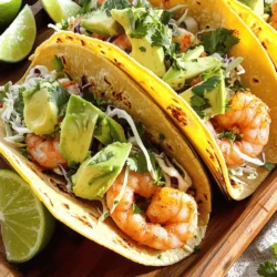 - 1 lb shrimp, peeled and deveined - 2 tablespoons olive oil - 1 teaspoon chili powder - 1/2 teaspoon cumin - 1/4 teaspoon garlic powder - Salt and pepper to taste - 1 cup shredded cabbage - 1 ripe avocado, sliced - 1/4 cup fresh cilantro, chopped - 1 lime, cut into wedges - Optional: hot sauce for serving - 8 small corn tortillas Gather these ingredients for easy shrimp tacos. Fresh shrimp gives the best flavor. The olive oil helps the spices stick to the shrimp. Chili powder adds a warm kick. Cumin and garlic powder deepen the taste. Use salt and pepper to enhance all the flavors. Shredded cabbage adds crunch. Sliced avocado brings creaminess. Fresh cilantro adds a pop of color and taste. Lime wedges brighten each bite. Hot sauce can add heat, if you like. With all these items, you can create a delicious meal in no time. Check out the Full Recipe for more guidance on how to cook these shrimp tacos perfectly! - Combine shrimp and seasonings in a bowl. - Toss until well-coated. Start by taking your shrimp and placing them in a large bowl. Add the olive oil, chili powder, cumin, garlic powder, salt, and pepper. These spices will give your shrimp a great flavor. Toss everything together until the shrimp is covered in the spices. This step is crucial! It ensures each shrimp is full of taste. - Heat skillet over medium-high heat. - Cook shrimp for 2-3 minutes on each side until pink. Next, heat a non-stick skillet over medium-high heat. This temperature is perfect for cooking shrimp quickly. Once the skillet is hot, add the shrimp in a single layer. Let them cook for about 2-3 minutes on each side. You’ll know they are done when they turn pink and opaque. Be careful not to overcook them; they can become tough. - Warm corn tortillas. - Layer ingredients in each tortilla (cabbage, shrimp, avocado, cilantro). While the shrimp cooks, warm your corn tortillas. You can do this in another pan or even in the microwave. Once they are warm and soft, it’s time to assemble your tacos. Start by placing a handful of shredded cabbage on each tortilla. Next, add the shrimp on top of the cabbage. Finish with slices of avocado and a sprinkle of fresh cilantro. Each bite will be a burst of flavor. Enjoy your Easy Shrimp Tacos! For the full recipe, check the section above. To cook shrimp well, heat your skillet to medium-high. This temperature ensures a quick cook, keeping your shrimp juicy. Cook the shrimp for about 2-3 minutes on each side. Look for a bright pink color and a firm texture. This means they are perfect. If you cook them too long, they will turn rubbery. Trust me, nobody wants that! Want to jazz up your shrimp? Try adding spices like paprika or cayenne for a kick. You can also marinate your shrimp in lime juice for a fresh twist. For sauces, a simple mix of sour cream and lime juice works wonders. You might also like a drizzle of spicy mayo or a zesty salsa. They add extra flavor that makes every bite exciting. If you're short on time, use pre-cooked shrimp. They save you cooking time and still taste great. Also, prep your ingredients in advance. Chop your cabbage, slice your avocado, and measure your spices ahead of time. This way, you can focus on cooking when you're ready to eat. The Full Recipe is simple and quick, making meal prep a breeze! {{image_2}} For grilled shrimp tacos, start by marinating shrimp. Use olive oil, chili powder, and cumin for flavor. Here’s how to grill shrimp: 1. Preheat your grill to medium-high heat. 2. Thread shrimp onto skewers for easy handling. 3. Grill for 2-3 minutes on each side until they turn pink and firm. Grilling gives shrimp a nice smoky taste. You can add lime juice for extra zing. If you prefer fried shrimp tacos, you will want to use a frying method. Here’s how to fry shrimp: 1. Heat oil in a deep pan to 350°F. 2. Dredge shrimp in seasoned flour or breadcrumbs. 3. Fry shrimp for about 2-3 minutes or until golden brown. Use vegetable oil or canola oil for frying. It gives a crispy texture that everyone loves. You can switch up the shrimp for other proteins. Fish, like tilapia or cod, works great. Chicken also makes a tasty taco filling. For a vegetarian option, try black beans or grilled veggies. These options keep the meal fresh and fun. Feel free to explore the Full Recipe for more ideas! To keep your shrimp fresh, store them in an airtight container. This helps keep moisture out. Use glass or plastic containers with tight lids. If you have extra tortillas, wrap them in foil or plastic wrap. Leftovers can last in the fridge for about 2 days. After that, the shrimp may lose their taste and texture. When reheating shrimp, do it gently. Use a skillet over low heat. This keeps the shrimp moist. Heat for about 2 minutes on each side until warm. For tortillas, warm them in a dry skillet for 30 seconds. This way, they stay soft and flexible. To freeze shrimp tacos, wrap each taco tightly in plastic wrap. Then place them in a freezer bag. Make sure to squeeze out all the air. They can stay in the freezer for up to 3 months. When you want to eat them, thaw in the fridge overnight. Reheat as described above for best results. Enjoy your meal from the freezer! The best shrimp for tacos are medium to large shrimp. They have a firm texture and hold up well in tacos. Look for shrimp that are peeled and deveined. Fresh shrimp will taste better, but frozen shrimp work too. I often use shrimp that are 21-25 count per pound. This size offers a good bite and flavor in each taco. Yes, you can use frozen shrimp for these tacos. Just make sure to thaw them first. To thaw, place the shrimp in cold water for about 15 minutes. Drain them well and pat them dry with a paper towel. This helps the seasoning stick better. Using frozen shrimp makes this dish quick and easy. Shrimp tacos are great with many toppings. Here are some tasty options: - Shredded cabbage for crunch - Sliced avocado for creaminess - Chopped cilantro for freshness - A squeeze of lime for brightness - Hot sauce for heat You can mix and match these toppings to fit your taste. Each adds flavor and color to your tacos. For a fun twist, try adding pineapple salsa or pickled onions. This blog post covered how to make shrimp tacos, from selecting ingredients to cooking shrimp. I shared tips for flavor, optimal techniques, and tasty variations. Making these tacos is simple and fun. Whether grilled, fried, or using different proteins, you can customize them to your taste. Store and reheat them easily for quick meals. Enjoy your cooking and share these delicious tacos with friends and family!