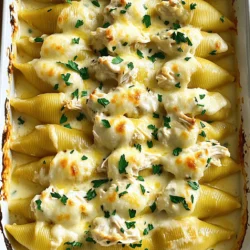 - 12 large pasta shells - 2 cups cooked chicken, shredded - 1 cup ricotta cheese - 1 cup mozzarella cheese, shredded - 1/2 cup grated Parmesan cheese - 2 cups Alfredo sauce (store-bought or homemade) These main ingredients come together to create a rich and creamy dish. The pasta shells hold the filling well and make each bite a delight. Shredded chicken adds protein, while the cheeses bring a creamy texture. You can use store-bought Alfredo sauce for ease or make your own from scratch for added flavor. - 1 teaspoon garlic powder - 1 teaspoon onion powder - Salt and pepper to taste - Fresh parsley, chopped (for garnish) Seasonings are key in this recipe. Garlic and onion powder enhance the filling's taste without overpowering it. Adjust the salt and pepper to your liking. Fresh parsley adds a pop of color and freshness when you serve the dish. Feel free to explore the [Full Recipe] for detailed steps on how to put it all together! 1. Preheating the oven: Start by setting your oven to 375°F (190°C). This helps the dish cook evenly. 2. Cooking the pasta shells: Boil water in a large pot. Add the pasta shells and cook them as the package says, until they are al dente. This means they should still have a little firmness. Once they’re done, drain the shells and set them aside. 1. Combining shredded chicken and cheese mixture: In a big bowl, mix together 2 cups of shredded chicken, 1 cup of ricotta cheese, half of the mozzarella cheese, and 1/2 cup of grated Parmesan cheese. 2. Seasoning the filling: Add 1 teaspoon of garlic powder, 1 teaspoon of onion powder, and salt and pepper to taste. Stir well. This mix will create a tasty filling for the shells. 1. Filling the pasta shells: Take a spoonful of the chicken and cheese mixture. Carefully stuff each shell with the filling. 2. Spreading Alfredo sauce in the baking dish: In a 9x13 inch baking dish, pour 1 cup of Alfredo sauce on the bottom. This keeps the shells from sticking and adds flavor. 3. Baking techniques: Place the stuffed shells in the dish, filling side up. Pour the rest of the Alfredo sauce over the shells. Top with the remaining mozzarella cheese. Cover the dish with aluminum foil and bake for 25 minutes. After that, take off the foil and bake for 10 more minutes. The cheese should be bubbly and golden. This process makes a creamy and delicious meal. You can find the full recipe in the earlier section. Enjoy every bite! To avoid overcooked pasta, cook the shells until they are al dente. This means they should be firm but not hard. Check the package for time and start testing a minute before it ends. Drain the shells gently and rinse them with cold water. This stops the cooking and helps keep their shape. To ensure a creamy texture, use a good Alfredo sauce. Mix in some of the sauce with the filling. This keeps the inside nice and moist. When you pour sauce over the stuffed shells, make sure it covers all the pasta. This helps the shells stay creamy while they bake. For proper storage, keep leftovers in airtight containers. This keeps them fresh longer. Place the container in the fridge right after the meal. They stay good for about three to four days. For reheating, the oven works best. Preheat it to 350°F (175°C). Place the stuffed shells in a baking dish and cover them with foil. Heat for about 20 minutes. If you want a crispy top, remove the foil for the last five minutes. Adding vegetables can make the dish more colorful and healthy. Spinach, mushrooms, or bell peppers work great. Just sauté them a bit before mixing them into the filling. You can also use different sauces. Try a marinara sauce for a twist. You can blend Alfredo sauce with pesto for a fresh flavor. Experiment and find what you love! {{image_2}} You can switch up the protein in Chicken Alfredo Stuffed Shells. Using rotisserie chicken saves time and adds great flavor. Just shred the chicken and mix it into the filling. If you prefer a vegetarian dish, try using cooked spinach or mushrooms. Both options keep the dish hearty and satisfying. Enhancing flavors can elevate your stuffed shells. Adding spices like cayenne gives a gentle kick. Italian herbs can add warmth and depth. For a burst of flavor, incorporate sun-dried tomatoes. They add a sweet and tangy profile that pairs well with the creamy Alfredo sauce. If you need gluten-free options, use gluten-free pasta shells. They work just as well and keep the dish delicious. For those avoiding dairy, try plant-based cheese alternatives. They melt nicely and still provide that creamy texture we love. For the full recipe, check out the detailed steps and ingredients listed above. To keep your Chicken Alfredo Stuffed Shells fresh, use airtight containers. This helps to prevent air from getting in, which can cause spoilage. Store them in the fridge for up to three days. Make sure the shells are completely cool before sealing them. This helps avoid extra moisture, which can lead to sogginess. If you want to save some for later, freezing is a great option. For best results, freeze the shells before baking. Place them in a single layer on a baking sheet until they freeze. Then, transfer them to a freezer-safe bag or container. This method stops the shells from sticking together. Chicken Alfredo Stuffed Shells can last for up to three months in the freezer. When you’re ready to eat them, thaw the shells overnight in the fridge. This makes sure they warm evenly. After thawing, bake them in the oven until heated through. You can follow the cooking instructions from the Full Recipe for the best results. Enjoy your creamy meal anytime! Chicken Alfredo Stuffed Shells last about 3 to 5 days in the fridge. Store them in an airtight container to keep them fresh. Make sure the shells cool down before sealing. If you want to enjoy these later, label the container with the date. This way, you won't lose track of how long they've been stored. Yes, you can prepare Chicken Alfredo Stuffed Shells ahead of time. Assemble the shells and place them in a baking dish. Cover with foil and store in the fridge for up to 24 hours. Just remember to add a few extra minutes to the baking time if they are cold from the fridge. This makes dinner easy and quick, even on busy nights. For side dishes, consider a simple green salad or garlic bread. A fresh Caesar salad adds a nice crunch. If you want something warm, steamed broccoli pairs well. For drinks, a light white wine like Pinot Grigio works great. You can also serve lemonade for a refreshing non-alcoholic option. To make Chicken Alfredo Sauce from scratch, you need just a few ingredients: - 1 cup heavy cream - 1/2 cup grated Parmesan cheese - 2 tablespoons butter - 1 clove garlic, minced - Salt and pepper to taste In a saucepan, melt the butter over low heat. Add minced garlic and cook for about 1 minute. Then, pour in the heavy cream. Stir in the Parmesan cheese and mix until smooth. Season with salt and pepper. Cook until the sauce thickens slightly. This simple homemade sauce adds a rich flavor to your stuffed shells. For the full recipe, check this [Full Recipe]. In this blog post, we covered how to make Chicken Alfredo Stuffed Shells. You learned about the main ingredients, seasonings, and step-by-step instructions. Tips for cooking and storing the dish were shared, along with variations and FAQs. Take these ideas and make your own great dish. Enjoy your cooking, and share these tasty shells with friends and family! Happy cooking!