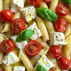 To make baked feta pasta, you will need: - 200g pasta (preferably penne or fusilli) - 200g feta cheese - 2 cups cherry tomatoes, halved - 4 cloves garlic, minced - 1/4 cup olive oil - 1 teaspoon dried oregano - 1/2 teaspoon red pepper flakes (optional) - Salt and pepper to taste - Fresh basil leaves for garnish - Grated Parmesan cheese for serving (optional) These ingredients come together to create a rich and creamy dish. The feta cheese melts and mixes with the tomatoes, making the sauce tasty and smooth. I like using short pasta shapes like penne or fusilli. They hold the sauce well and make each bite a delight. You can also try farfalle or rigatoni for a unique twist. The key is to choose pasta that will catch all the creamy goodness from the sauce. You can add fun toppings to boost flavor. Fresh basil leaves add a bright touch. Grated Parmesan cheese gives a nice salty kick. You might also sprinkle some extra red pepper flakes for heat. Feel free to get creative with your toppings, as they can elevate the dish even more. First, gather all your ingredients. This makes cooking easier and faster. You need: - 200g pasta (preferably penne or fusilli) - 200g feta cheese - 2 cups cherry tomatoes, halved - 4 cloves garlic, minced - 1/4 cup olive oil - 1 teaspoon dried oregano - 1/2 teaspoon red pepper flakes (optional) - Salt and pepper to taste - Fresh basil leaves for garnish - Grated Parmesan cheese for serving (optional) Next, preheat your oven to 400°F (200°C). This step is key for getting the right texture. In a large baking dish, place the feta cheese in the center. Surround it with the halved cherry tomatoes and minced garlic. This mix adds great flavor. Drizzle the olive oil over everything. Sprinkle with oregano, red pepper flakes, salt, and pepper. Now, it’s time to bake! Place your dish in the oven for 25-30 minutes. You want the feta to soften and the tomatoes to blister. This will create a rich, creamy sauce. While the feta and tomatoes bake, cook your pasta. Boil salted water in a large pot. Add the pasta and cook until al dente, following package instructions. Once done, drain it and set it aside. When the feta and tomatoes are ready, take the dish out of the oven. Use a fork to mash the feta and mix it with the tomatoes. This creates a luscious sauce. Add the cooked pasta to the baking dish. Toss everything together until well combined. Taste and adjust seasoning if needed. Serve your dish hot, garnished with fresh basil leaves and a sprinkle of grated Parmesan cheese, if desired. Enjoy your delicious baked feta pasta! For the full recipe, check the ingredients and step-by-step instructions earlier. To get a rich, creamy texture in your baked feta pasta, choose your feta wisely. Use block feta, not crumbled. The block melts better and creates a nice sauce. When the feta bakes, it softens and mixes well with the tomatoes. After baking, mash the feta with a fork. This step is key! Mix it well with the tomatoes to create that creamy goodness. The olive oil adds to the smooth texture, so don’t skip it. If you have leftovers, store them in an airtight container. This keeps the pasta fresh. Make sure to cool it completely before sealing. You can keep it in the fridge for up to three days. If you want to freeze it, use a freezer-safe container. Just note that the texture may change a bit after freezing. To reheat, warm it slowly in a pan over low heat. Add a splash of water or olive oil to help it keep moisture. Timing is important for the best flavors. Preheat your oven to 400°F before you start prepping. This ensures the feta and tomatoes cook evenly. Bake them for 25-30 minutes until the tomatoes blister. While they bake, start cooking your pasta. Aim for your pasta to be done just as the feta and tomatoes are ready. This way, they mix together hot and fresh. You’ll get the best taste when everything is combined right away. {{image_2}} You can boost the taste of your baked feta pasta with fun add-ins. Try tossing in some spinach or kale for extra greens. These will add color and nutrients. Artichoke hearts are another great choice. They bring a nice tangy flavor. If you like protein, add grilled chicken or shrimp. This makes the dish heartier and more filling. For a burst of zest, squeeze fresh lemon juice over the pasta before serving. You can even stir in olives for a briny kick. Each add-in makes the dish unique and tasty. Don't worry if you don't have all the exact ingredients. You can switch up the pasta type. Use any shape you have on hand, like spaghetti or rigatoni. If you're out of feta, cream cheese or goat cheese works too. They give a creamy texture and rich taste. Fresh tomatoes can be replaced with canned tomatoes. Just drain them first to avoid excess liquid. You can also mix in different herbs like thyme or rosemary in place of oregano. Feel free to get creative and use what you have. This dish is great on its own, but you can serve it in fun ways. Try it as a side dish for grilled meats. It pairs well with chicken or steak. You could also serve it in a bowl topped with fresh herbs. For a lighter meal, eat it with a fresh salad. You can even pack it for lunch! This dish tastes great cold as well. Just keep it in the fridge and enjoy it later. Explore these serving ideas to keep your meals fresh and exciting. To keep your baked feta pasta fresh, let it cool completely. Use an airtight container. Store it in the fridge for up to three days. If you have leftovers, try to keep the pasta and sauce together. This way, the flavors stay rich and creamy. When you're ready to enjoy your leftovers, preheat your oven to 350°F (175°C). Place the pasta in an oven-safe dish. Cover it with foil to keep it moist. Heat for about 15-20 minutes. You can also reheat it in the microwave. Use a microwave-safe bowl and heat in short bursts. Stir often to warm it evenly. If you want to freeze your baked feta pasta, do it before adding any fresh herbs or cheese. Store it in a freezer-safe container. It can last for up to three months. To reheat, thaw it overnight in the fridge. Then, follow the reheating instructions mentioned above. Enjoy your delicious dish anytime! For Baked Feta Pasta, I like using penne or fusilli. These shapes hold sauce well. Penne has a nice bite, while fusilli twists grab the creamy feta. You can use any pasta you enjoy, but these two work best for this dish. Yes, you can make Baked Feta Pasta ahead of time. You can prepare it up to the baking step. Store it in the fridge for a day or two. When you’re ready, bake it until bubbly. This saves time on busy days. To adjust the spice level, simply change the red pepper flakes. For mild heat, use less or none at all. For more heat, add more flakes. You can also sprinkle some black pepper for a little kick. Taste as you go to find your perfect level. Yes, this dish is great for meal prep. You can make a big batch and store it in portions. It keeps well in the fridge for up to four days. Just reheat it in the oven or microwave when you’re ready to eat. Some common mistakes include not preheating the oven or overcooking the pasta. Make sure to bake the feta and tomatoes until they are soft and blistered. Also, don’t forget to mix the feta and tomatoes well for a creamy sauce. Following the Full Recipe helps avoid these pitfalls. When making Baked Feta Pasta, you need a few simple items. Here’s the list: - 200g pasta (preferably penne or fusilli) - 200g feta cheese - 2 cups cherry tomatoes, halved - 4 cloves garlic, minced - 1/4 cup olive oil - 1 teaspoon dried oregano - 1/2 teaspoon red pepper flakes (optional) - Salt and pepper to taste - Fresh basil leaves for garnish - Grated Parmesan cheese for serving (optional) These ingredients come together to create a dish full of flavor. The feta cheese becomes creamy. The tomatoes burst with sweet juice. Garlic adds a nice kick. Olive oil ties it all together, making each bite delicious. You can use different pasta types too. Penne and fusilli work well, but feel free to try others. I like to keep it simple. Fresh basil gives a nice finish. It adds color and a fresh taste. If you want, sprinkle some Parmesan on top for extra flavor. For the complete Baked Feta Pasta Delight recipe, check out the ingredients and step-by-step instructions sections. Baked feta pasta is simple and tasty. We covered the main ingredients, pasta types, and optional toppings. I shared easy steps to prep and bake the dish. We also discussed tips for creamy texture and safe storage. Variations can add fun flavors, too. Stay creative as you make this dish. Enjoy making it your own with unique ingredients. Whether you share it or keep it for yourself, baked feta pasta brings joy to every meal.